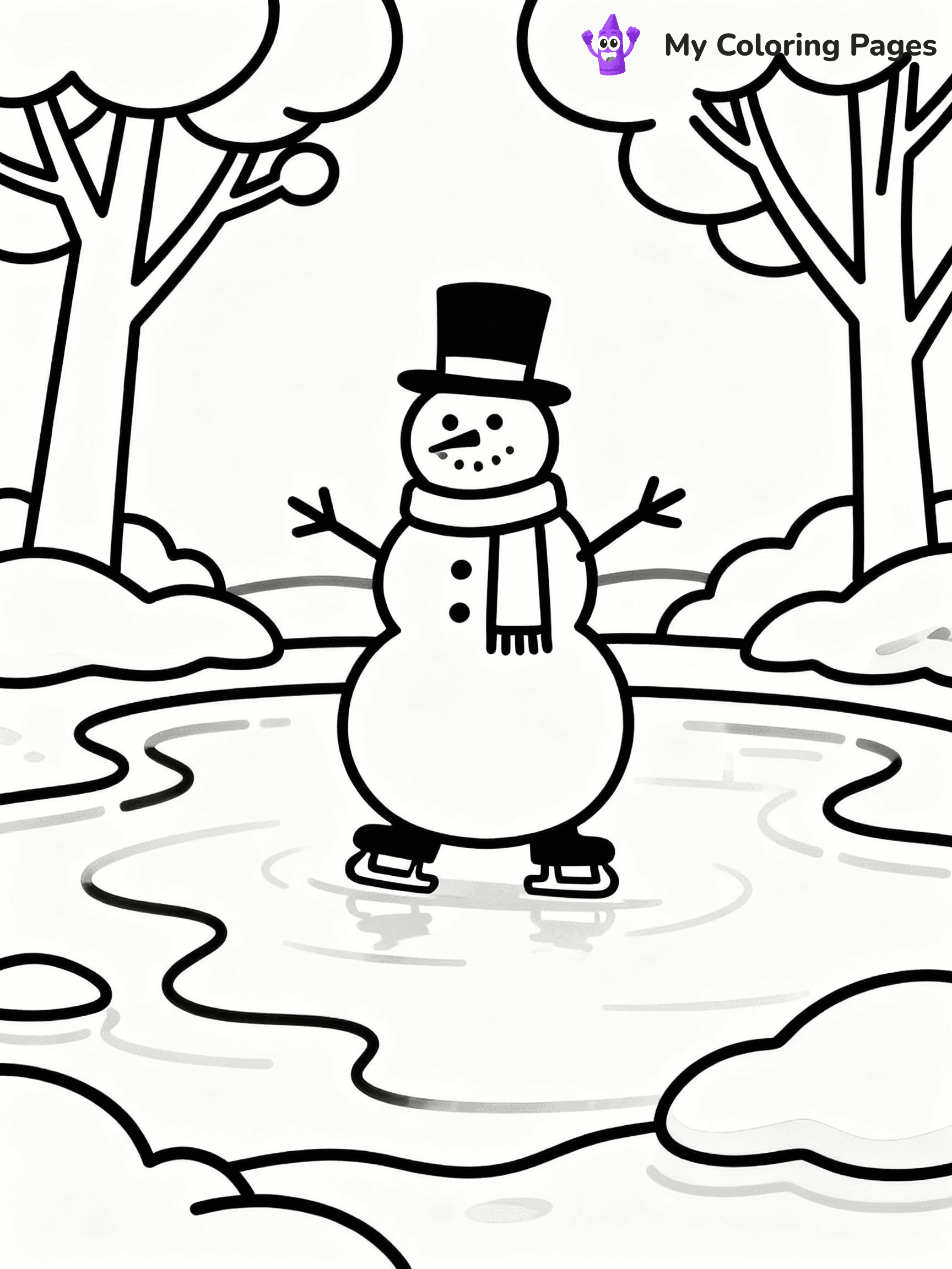 ⚠️ CRITICAL REQUIREMENT - ABSOLUTE BLACK AND WHITE ONLY ⚠️
This MUST be a BLACK AND WHITE line drawing ONLY. NO COLORS whatsoever.
- ONLY pure black lines (#000000) on pure white background (#FFFFFF)
- ABSOLUTELY NO colors, NO shading, NO gradients, NO grayscale
- If there are ANY colors in the output, the image is REJECTED
- This is a COLORING PAGE - meant to be COLORED IN by children
- The output must be UNCOLORED line art ready for coloring
⚠️ SUBJECT TO DRAW: Snowman ice skating on a frozen pond, arms outstretched, in charming winter scene style
(REMEMBER: Output must be BLACK AND WHITE line art only, NOT colored!)
# COLORING PAGE: BLACK OUTLINES ONLY - WHITE BACKGROUND MANDATORY
Create a **coloring book page** using EXACTLY two values: black lines, white space.
## NON-NEGOTIABLE BINARY RULES
- **ONLY #000000 (black) and #FFFFFF (white)** - NO other values exist
- **EVERY PIXEL = BLACK OR WHITE** - no gray/shading/antialiasing
- **WHITE BACKGROUND MANDATORY** - entire canvas stays white
- **ALL SHAPES HOLLOW** - everything is empty outlines waiting to be colored
- **FORBIDDEN:** fills, shading, gradients, patterns, textures, colors
- **NO SOLID REGIONS** - if it's not a thin line, it's wrong
## Universal Line Standards
- Black outlines ONLY - thin, uniform weight
- Every shape completely empty inside
- Closed contours suitable for coloring
- Simple flat illustration - zero depth/3D/realism
- **Style:** Whimsical Doodle Art Alley - rounded, friendly outlines (unless specified)
## Everything = Outline Only
- Characters/animals: hollow shapes
- Objects/clothing: empty contours
- Backgrounds/scenery: line work only
- Natural elements: outlined forms
- Dark/night areas: don't exist (use outlined symbols)
- Textures/patterns: convert to simple lines
## The Test
Can a child color EVERY white space with crayons? If any area is pre-filled/shaded/gray or colored in, it FAILS. Every shape must be waiting to receive color.
**FINAL OUTPUT**: Binary coloring page. Black lines define shapes. White spaces ready for coloring. Nothing else exists. No exceptions. Print-ready.
⚠️ FINAL REMINDER: Draw the subject "Snowman ice skating on a frozen pond, arms outstretched, in charming winter scene style" as BLACK AND WHITE line art. Zero colors in output.