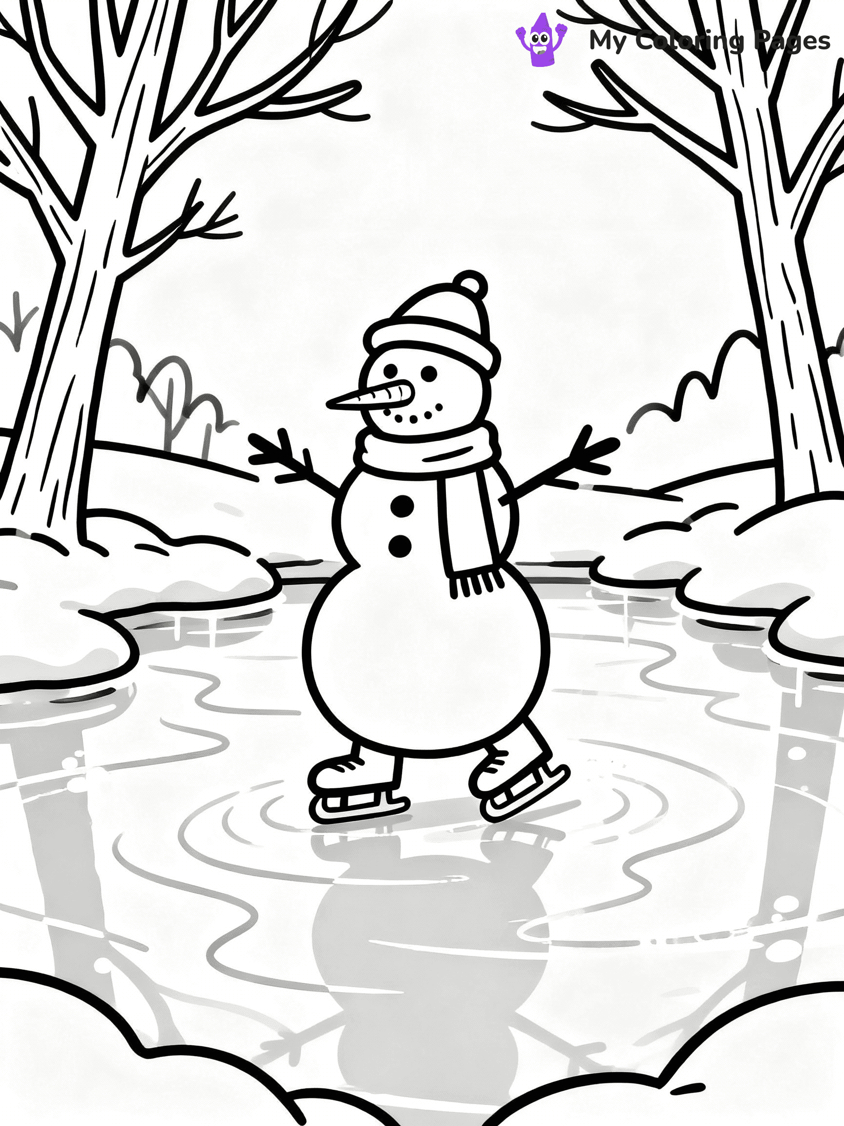 ⚠️ CRITICAL REQUIREMENT - ABSOLUTE BLACK AND WHITE ONLY ⚠️
This MUST be a BLACK AND WHITE line drawing ONLY. NO COLORS whatsoever.
- ONLY pure black lines (#000000) on pure white background (#FFFFFF)
- ABSOLUTELY NO colors, NO shading, NO gradients, NO grayscale
- If there are ANY colors in the output, the image is REJECTED
- This is a COLORING PAGE - meant to be COLORED IN by children
- The output must be UNCOLORED line art ready for coloring
⚠️ SUBJECT TO DRAW: Snowman ice skating on a frozen pond, arms outstretched, in charming winter scene style
(REMEMBER: Output must be BLACK AND WHITE line art only, NOT colored!)
# COLORING PAGE: BLACK OUTLINES ONLY - WHITE BACKGROUND MANDATORY
Create a **coloring book page** using EXACTLY two values: black lines, white space.
## NON-NEGOTIABLE BINARY RULES
- **ONLY #000000 (black) and #FFFFFF (white)** - NO other values exist
- **EVERY PIXEL = BLACK OR WHITE** - no gray/shading/antialiasing
- **WHITE BACKGROUND MANDATORY** - entire canvas stays white
- **ALL SHAPES HOLLOW** - everything is empty outlines waiting to be colored
- **FORBIDDEN:** fills, shading, gradients, patterns, textures, colors
- **NO SOLID REGIONS** - if it's not a thin line, it's wrong
## Universal Line Standards
- Black outlines ONLY - thin, uniform weight
- Every shape completely empty inside
- Closed contours suitable for coloring
- Simple flat illustration - zero depth/3D/realism
- **Style:** Whimsical Doodle Art Alley - rounded, friendly outlines (unless specified)
## Everything = Outline Only
- Characters/animals: hollow shapes
- Objects/clothing: empty contours
- Backgrounds/scenery: line work only
- Natural elements: outlined forms
- Dark/night areas: don't exist (use outlined symbols)
- Textures/patterns: convert to simple lines
## The Test
Can a child color EVERY white space with crayons? If any area is pre-filled/shaded/gray or colored in, it FAILS. Every shape must be waiting to receive color.
**FINAL OUTPUT**: Binary coloring page. Black lines define shapes. White spaces ready for coloring. Nothing else exists. No exceptions. Print-ready.
⚠️ FINAL REMINDER: Draw the subject "Snowman ice skating on a frozen pond, arms outstretched, in charming winter scene style" as BLACK AND WHITE line art. Zero colors in output.