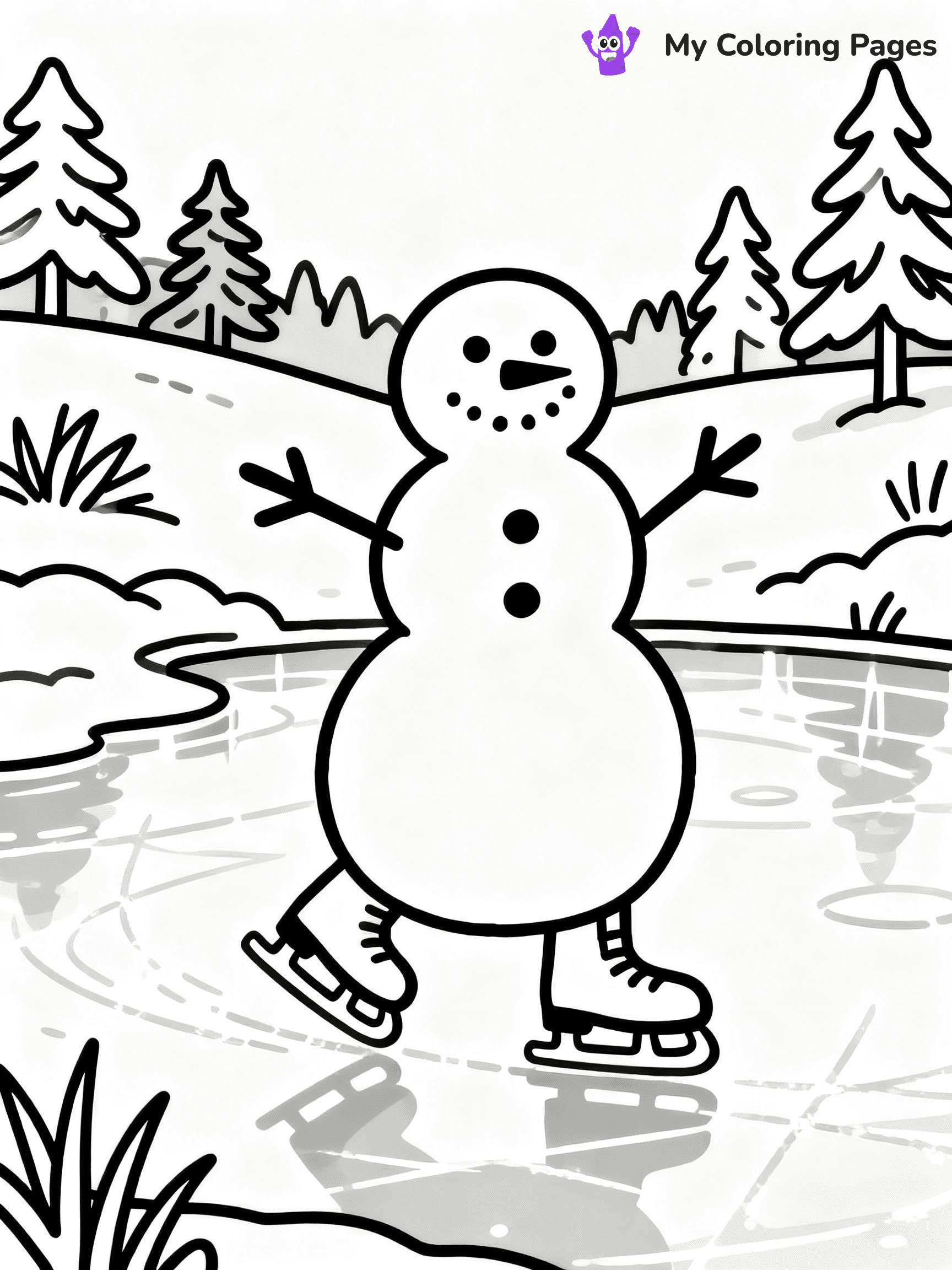 ⚠️ CRITICAL REQUIREMENT - ABSOLUTE BLACK AND WHITE ONLY ⚠️
This MUST be a BLACK AND WHITE line drawing ONLY. NO COLORS whatsoever.
- ONLY pure black lines (#000000) on pure white background (#FFFFFF)
- ABSOLUTELY NO colors, NO shading, NO gradients, NO grayscale
- If there are ANY colors in the output, the image is REJECTED
- This is a COLORING PAGE - meant to be COLORED IN by children
- The output must be UNCOLORED line art ready for coloring
⚠️ SUBJECT TO DRAW: Snowman ice skating on a frozen pond, arms outstretched, in charming winter scene style
(REMEMBER: Output must be BLACK AND WHITE line art only, NOT colored!)
# COLORING PAGE: BLACK OUTLINES ONLY - WHITE BACKGROUND MANDATORY
Create a **coloring book page** using EXACTLY two values: black lines, white space.
## NON-NEGOTIABLE BINARY RULES
- **ONLY #000000 (black) and #FFFFFF (white)** - NO other values exist
- **EVERY PIXEL = BLACK OR WHITE** - no gray/shading/antialiasing
- **WHITE BACKGROUND MANDATORY** - entire canvas stays white
- **ALL SHAPES HOLLOW** - everything is empty outlines waiting to be colored
- **FORBIDDEN:** fills, shading, gradients, patterns, textures, colors
- **NO SOLID REGIONS** - if it's not a thin line, it's wrong
## Universal Line Standards
- Black outlines ONLY - thin, uniform weight
- Every shape completely empty inside
- Closed contours suitable for coloring
- Simple flat illustration - zero depth/3D/realism
- **Style:** Whimsical Doodle Art Alley - rounded, friendly outlines (unless specified)
## Everything = Outline Only
- Characters/animals: hollow shapes
- Objects/clothing: empty contours
- Backgrounds/scenery: line work only
- Natural elements: outlined forms
- Dark/night areas: don't exist (use outlined symbols)
- Textures/patterns: convert to simple lines
## The Test
Can a child color EVERY white space with crayons? If any area is pre-filled/shaded/gray or colored in, it FAILS. Every shape must be waiting to receive color.
**FINAL OUTPUT**: Binary coloring page. Black lines define shapes. White spaces ready for coloring. Nothing else exists. No exceptions. Print-ready.
⚠️ FINAL REMINDER: Draw the subject "Snowman ice skating on a frozen pond, arms outstretched, in charming winter scene style" as BLACK AND WHITE line art. Zero colors in output.