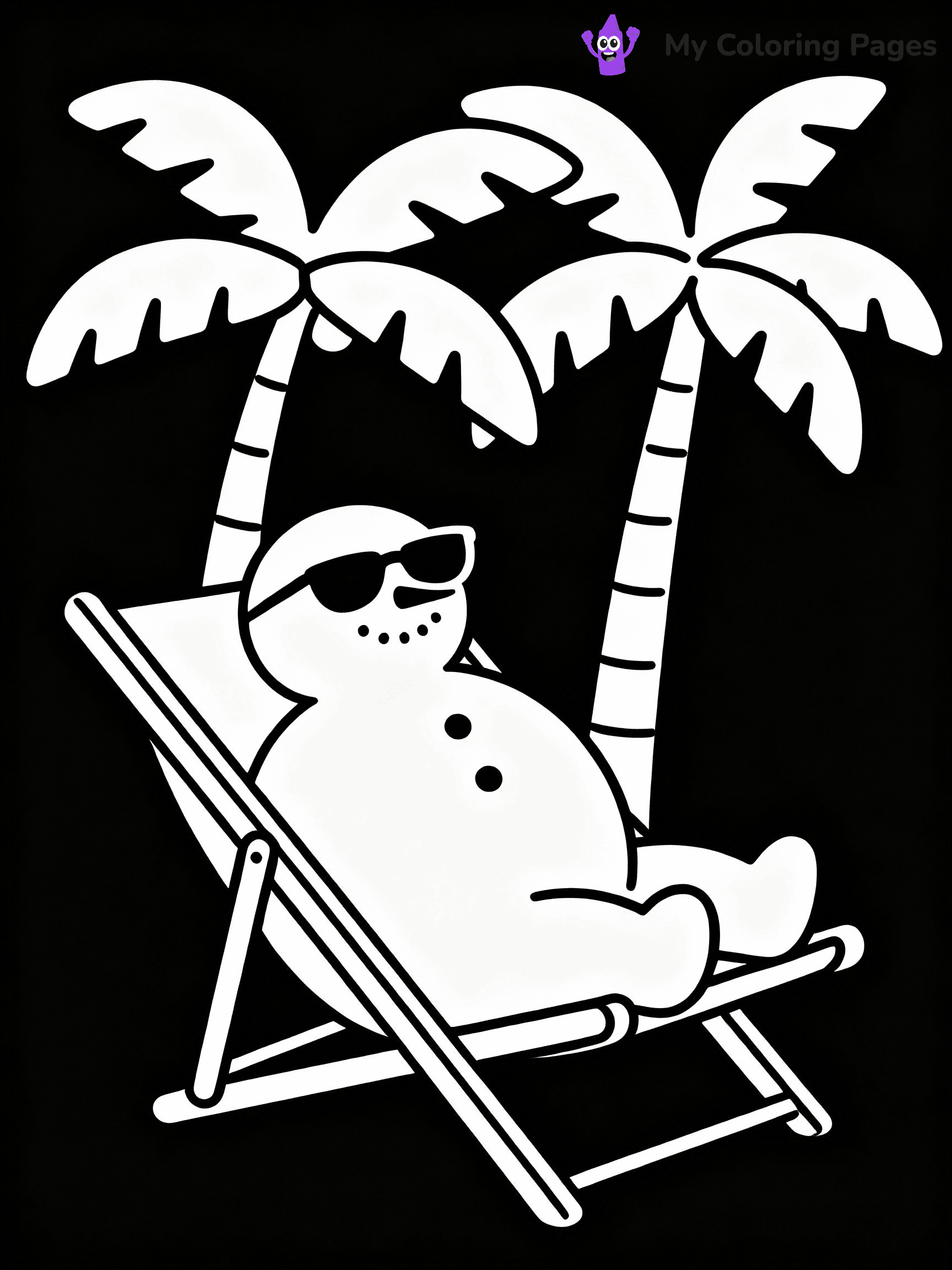 ⚠️ CRITICAL REQUIREMENT - ABSOLUTE BLACK AND WHITE ONLY ⚠️
This MUST be a BLACK AND WHITE line drawing ONLY. NO COLORS whatsoever.
- ONLY pure black lines (#000000) on pure white background (#FFFFFF)
- ABSOLUTELY NO colors, NO shading, NO gradients, NO grayscale
- If there are ANY colors in the output, the image is REJECTED
- This is a COLORING PAGE - meant to be COLORED IN by children
- The output must be UNCOLORED line art ready for coloring
⚠️ SUBJECT TO DRAW: Snowman wearing sunglasses, lounging in a beach chair, with palm trees in the background, in fun summer-winter blend style
(REMEMBER: Output must be BLACK AND WHITE line art only, NOT colored!)
# COLORING PAGE: BLACK OUTLINES ONLY - WHITE BACKGROUND MANDATORY
Create a **coloring book page** using EXACTLY two values: black lines, white space.
## NON-NEGOTIABLE BINARY RULES
- **ONLY #000000 (black) and #FFFFFF (white)** - NO other values exist
- **EVERY PIXEL = BLACK OR WHITE** - no gray/shading/antialiasing
- **WHITE BACKGROUND MANDATORY** - entire canvas stays white
- **ALL SHAPES HOLLOW** - everything is empty outlines waiting to be colored
- **FORBIDDEN:** fills, shading, gradients, patterns, textures, colors
- **NO SOLID REGIONS** - if it's not a thin line, it's wrong
## Universal Line Standards
- Black outlines ONLY - thin, uniform weight
- Every shape completely empty inside
- Closed contours suitable for coloring
- Simple flat illustration - zero depth/3D/realism
- **Style:** Whimsical Doodle Art Alley - rounded, friendly outlines (unless specified)
## Everything = Outline Only
- Characters/animals: hollow shapes
- Objects/clothing: empty contours
- Backgrounds/scenery: line work only
- Natural elements: outlined forms
- Dark/night areas: don't exist (use outlined symbols)
- Textures/patterns: convert to simple lines
## The Test
Can a child color EVERY white space with crayons? If any area is pre-filled/shaded/gray or colored in, it FAILS. Every shape must be waiting to receive color.
**FINAL OUTPUT**: Binary coloring page. Black lines define shapes. White spaces ready for coloring. Nothing else exists. No exceptions. Print-ready.
⚠️ FINAL REMINDER: Draw the subject "Snowman wearing sunglasses, lounging in a beach chair, with palm trees in the background, in fun summer-winter blend style" as BLACK AND WHITE line art. Zero colors in output.