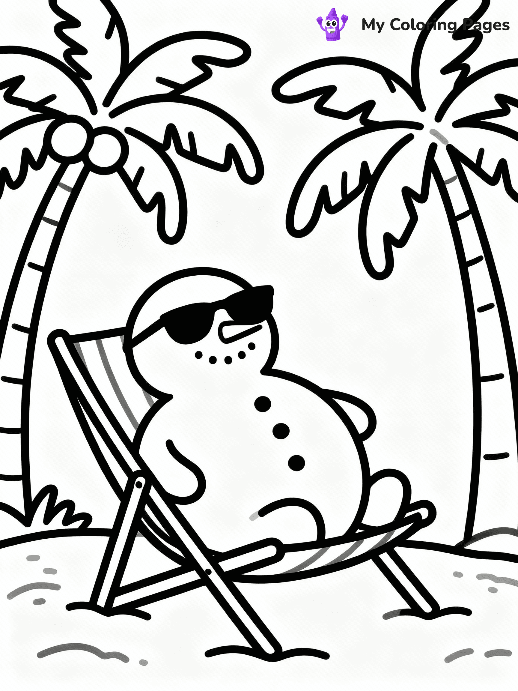 ⚠️ CRITICAL REQUIREMENT - ABSOLUTE BLACK AND WHITE ONLY ⚠️
This MUST be a BLACK AND WHITE line drawing ONLY. NO COLORS whatsoever.
- ONLY pure black lines (#000000) on pure white background (#FFFFFF)
- ABSOLUTELY NO colors, NO shading, NO gradients, NO grayscale
- If there are ANY colors in the output, the image is REJECTED
- This is a COLORING PAGE - meant to be COLORED IN by children
- The output must be UNCOLORED line art ready for coloring
⚠️ SUBJECT TO DRAW: Snowman wearing sunglasses, lounging in a beach chair, with palm trees in the background, in fun summer-winter blend style
(REMEMBER: Output must be BLACK AND WHITE line art only, NOT colored!)
# COLORING PAGE: BLACK OUTLINES ONLY - WHITE BACKGROUND MANDATORY
Create a **coloring book page** using EXACTLY two values: black lines, white space.
## NON-NEGOTIABLE BINARY RULES
- **ONLY #000000 (black) and #FFFFFF (white)** - NO other values exist
- **EVERY PIXEL = BLACK OR WHITE** - no gray/shading/antialiasing
- **WHITE BACKGROUND MANDATORY** - entire canvas stays white
- **ALL SHAPES HOLLOW** - everything is empty outlines waiting to be colored
- **FORBIDDEN:** fills, shading, gradients, patterns, textures, colors
- **NO SOLID REGIONS** - if it's not a thin line, it's wrong
## Universal Line Standards
- Black outlines ONLY - thin, uniform weight
- Every shape completely empty inside
- Closed contours suitable for coloring
- Simple flat illustration - zero depth/3D/realism
- **Style:** Whimsical Doodle Art Alley - rounded, friendly outlines (unless specified)
## Everything = Outline Only
- Characters/animals: hollow shapes
- Objects/clothing: empty contours
- Backgrounds/scenery: line work only
- Natural elements: outlined forms
- Dark/night areas: don't exist (use outlined symbols)
- Textures/patterns: convert to simple lines
## The Test
Can a child color EVERY white space with crayons? If any area is pre-filled/shaded/gray or colored in, it FAILS. Every shape must be waiting to receive color.
**FINAL OUTPUT**: Binary coloring page. Black lines define shapes. White spaces ready for coloring. Nothing else exists. No exceptions. Print-ready.
⚠️ FINAL REMINDER: Draw the subject "Snowman wearing sunglasses, lounging in a beach chair, with palm trees in the background, in fun summer-winter blend style" as BLACK AND WHITE line art. Zero colors in output.