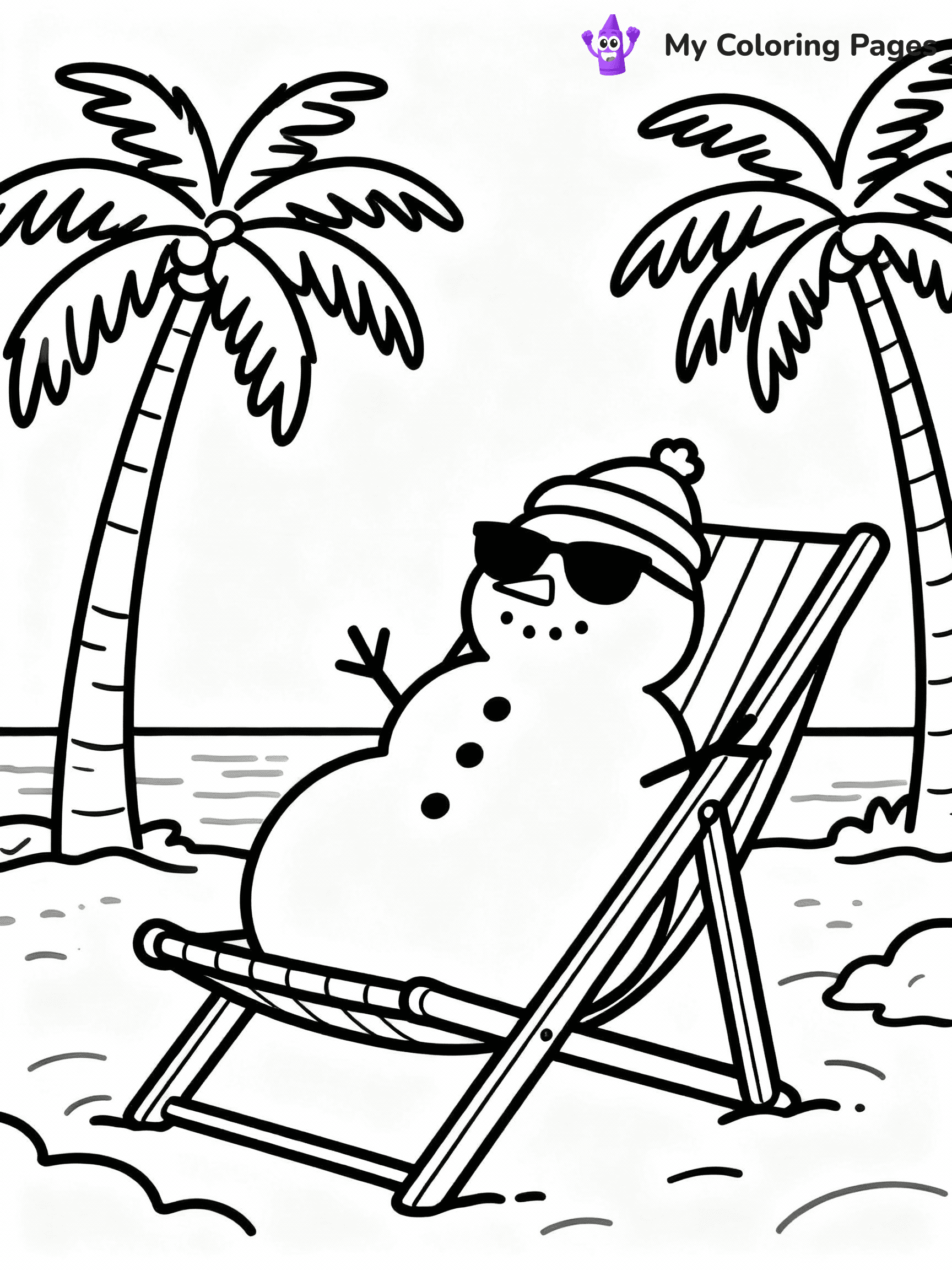 ⚠️ CRITICAL REQUIREMENT - ABSOLUTE BLACK AND WHITE ONLY ⚠️
This MUST be a BLACK AND WHITE line drawing ONLY. NO COLORS whatsoever.
- ONLY pure black lines (#000000) on pure white background (#FFFFFF)
- ABSOLUTELY NO colors, NO shading, NO gradients, NO grayscale
- If there are ANY colors in the output, the image is REJECTED
- This is a COLORING PAGE - meant to be COLORED IN by children
- The output must be UNCOLORED line art ready for coloring
⚠️ SUBJECT TO DRAW: Snowman wearing sunglasses, lounging in a beach chair, with palm trees in the background, in fun summer-winter blend style
(REMEMBER: Output must be BLACK AND WHITE line art only, NOT colored!)
# COLORING PAGE: BLACK OUTLINES ONLY - WHITE BACKGROUND MANDATORY
Create a **coloring book page** using EXACTLY two values: black lines, white space.
## NON-NEGOTIABLE BINARY RULES
- **ONLY #000000 (black) and #FFFFFF (white)** - NO other values exist
- **EVERY PIXEL = BLACK OR WHITE** - no gray/shading/antialiasing
- **WHITE BACKGROUND MANDATORY** - entire canvas stays white
- **ALL SHAPES HOLLOW** - everything is empty outlines waiting to be colored
- **FORBIDDEN:** fills, shading, gradients, patterns, textures, colors
- **NO SOLID REGIONS** - if it's not a thin line, it's wrong
## Universal Line Standards
- Black outlines ONLY - thin, uniform weight
- Every shape completely empty inside
- Closed contours suitable for coloring
- Simple flat illustration - zero depth/3D/realism
- **Style:** Whimsical Doodle Art Alley - rounded, friendly outlines (unless specified)
## Everything = Outline Only
- Characters/animals: hollow shapes
- Objects/clothing: empty contours
- Backgrounds/scenery: line work only
- Natural elements: outlined forms
- Dark/night areas: don't exist (use outlined symbols)
- Textures/patterns: convert to simple lines
## The Test
Can a child color EVERY white space with crayons? If any area is pre-filled/shaded/gray or colored in, it FAILS. Every shape must be waiting to receive color.
**FINAL OUTPUT**: Binary coloring page. Black lines define shapes. White spaces ready for coloring. Nothing else exists. No exceptions. Print-ready.
⚠️ FINAL REMINDER: Draw the subject "Snowman wearing sunglasses, lounging in a beach chair, with palm trees in the background, in fun summer-winter blend style" as BLACK AND WHITE line art. Zero colors in output.