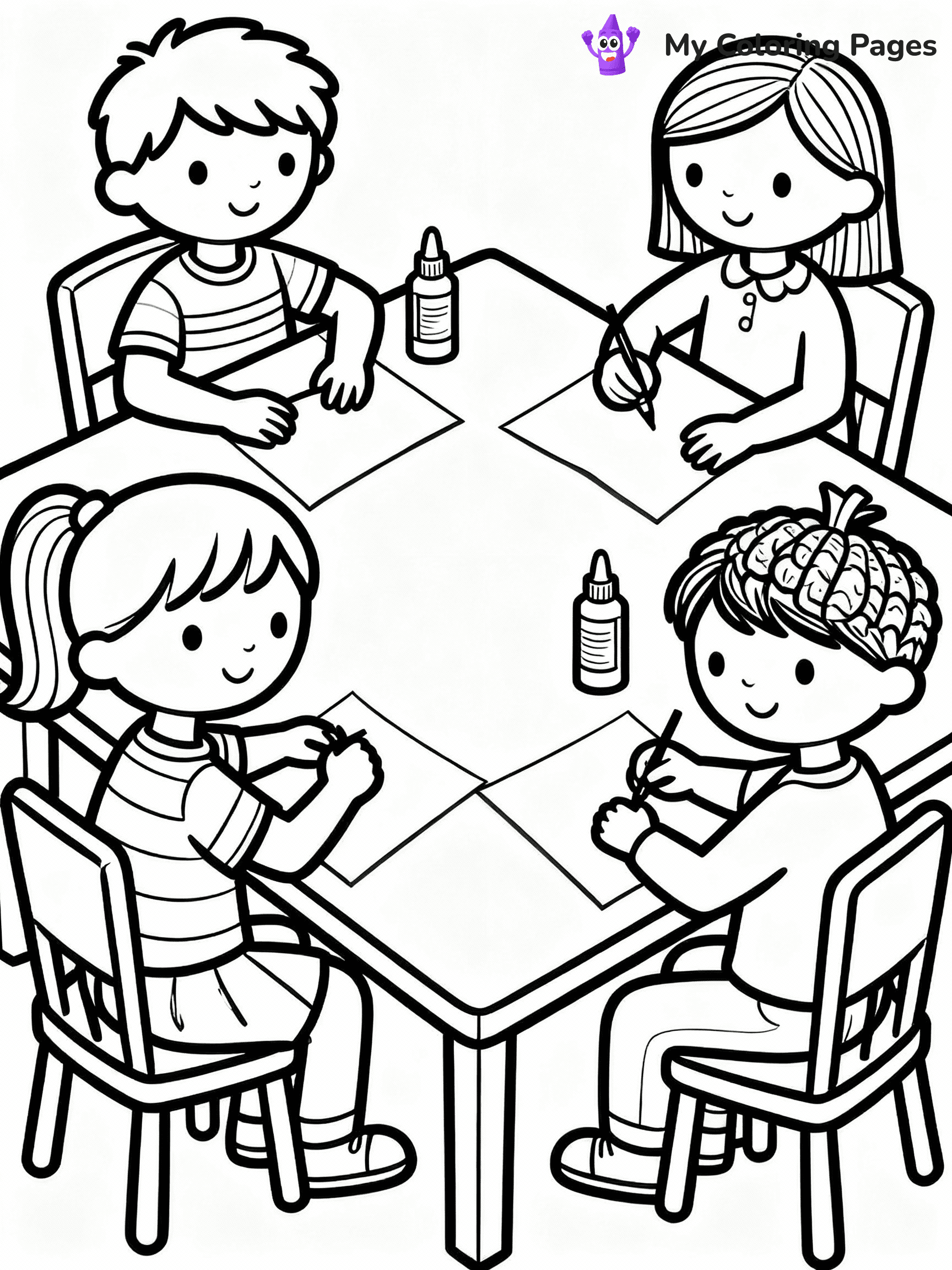 ⚠️ CRITICAL REQUIREMENT - ABSOLUTE BLACK AND WHITE ONLY ⚠️
This MUST be a BLACK AND WHITE line drawing ONLY. NO COLORS whatsoever.
- ONLY pure black lines (#000000) on pure white background (#FFFFFF)
- ABSOLUTELY NO colors, NO shading, NO gradients, NO grayscale
- If there are ANY colors in the output, the image is REJECTED
- This is a COLORING PAGE - meant to be COLORED IN by children
- The output must be UNCOLORED line art ready for coloring
⚠️ SUBJECT TO DRAW: Children making Thanksgiving decorations, glue and paper on table.
(REMEMBER: Output must be BLACK AND WHITE line art only, NOT colored!)
# COLORING PAGE: BLACK OUTLINES ONLY - WHITE BACKGROUND MANDATORY
Create a **coloring book page** using EXACTLY two values: black lines, white space.
## NON-NEGOTIABLE BINARY RULES
- **ONLY #000000 (black) and #FFFFFF (white)** - NO other values exist
- **EVERY PIXEL = BLACK OR WHITE** - no gray/shading/antialiasing
- **WHITE BACKGROUND MANDATORY** - entire canvas stays white
- **ALL SHAPES HOLLOW** - everything is empty outlines waiting to be colored
- **FORBIDDEN:** fills, shading, gradients, patterns, textures, colors
- **NO SOLID REGIONS** - if it's not a thin line, it's wrong
## Universal Line Standards
- Black outlines ONLY - thin, uniform weight
- Every shape completely empty inside
- Closed contours suitable for coloring
- Simple flat illustration - zero depth/3D/realism
- **Style:** Whimsical Doodle Art Alley - rounded, friendly outlines (unless specified)
## Everything = Outline Only
- Characters/animals: hollow shapes
- Objects/clothing: empty contours
- Backgrounds/scenery: line work only
- Natural elements: outlined forms
- Dark/night areas: don't exist (use outlined symbols)
- Textures/patterns: convert to simple lines
## The Test
Can a child color EVERY white space with crayons? If any area is pre-filled/shaded/gray, it FAILS. Every shape must be waiting to receive color.
**FINAL OUTPUT**: Binary coloring page. Black lines define shapes. White spaces ready for coloring. Nothing else exists. No exceptions. Print-ready.
⚠️ FINAL REMINDER: Draw the subject "Children making Thanksgiving decorations, glue and paper on table." as BLACK AND WHITE line art. Zero colors in output.