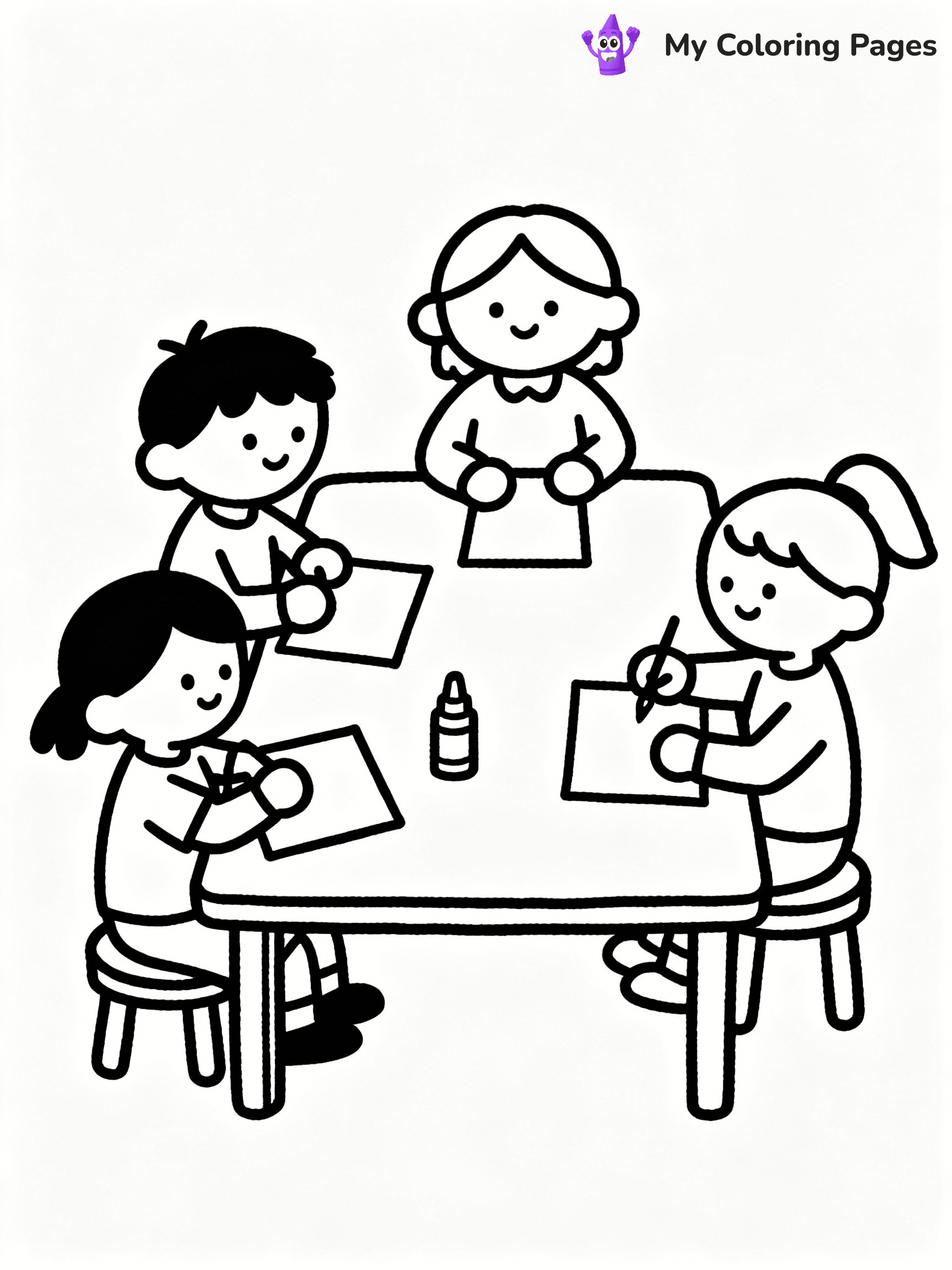 ⚠️ CRITICAL REQUIREMENT - ABSOLUTE BLACK AND WHITE ONLY ⚠️
This MUST be a BLACK AND WHITE line drawing ONLY. NO COLORS whatsoever.
- ONLY pure black lines (#000000) on pure white background (#FFFFFF)
- ABSOLUTELY NO colors, NO shading, NO gradients, NO grayscale
- If there are ANY colors in the output, the image is REJECTED
- This is a COLORING PAGE - meant to be COLORED IN by children
- The output must be UNCOLORED line art ready for coloring
⚠️ SUBJECT TO DRAW: Children making Thanksgiving decorations, glue and paper on table.
(REMEMBER: Output must be BLACK AND WHITE line art only, NOT colored!)
# COLORING PAGE: BLACK OUTLINES ONLY - WHITE BACKGROUND MANDATORY
Create a **coloring book page** using EXACTLY two values: black lines, white space.
## NON-NEGOTIABLE BINARY RULES
- **ONLY #000000 (black) and #FFFFFF (white)** - NO other values exist
- **EVERY PIXEL = BLACK OR WHITE** - no gray/shading/antialiasing
- **WHITE BACKGROUND MANDATORY** - entire canvas stays white
- **ALL SHAPES HOLLOW** - everything is empty outlines waiting to be colored
- **FORBIDDEN:** fills, shading, gradients, patterns, textures, colors
- **NO SOLID REGIONS** - if it's not a thin line, it's wrong
## Universal Line Standards
- Black outlines ONLY - thin, uniform weight
- Every shape completely empty inside
- Closed contours suitable for coloring
- Simple flat illustration - zero depth/3D/realism
- **Style:** Whimsical Doodle Art Alley - rounded, friendly outlines (unless specified)
## Everything = Outline Only
- Characters/animals: hollow shapes
- Objects/clothing: empty contours
- Backgrounds/scenery: line work only
- Natural elements: outlined forms
- Dark/night areas: don't exist (use outlined symbols)
- Textures/patterns: convert to simple lines
## The Test
Can a child color EVERY white space with crayons? If any area is pre-filled/shaded/gray, it FAILS. Every shape must be waiting to receive color.
**FINAL OUTPUT**: Binary coloring page. Black lines define shapes. White spaces ready for coloring. Nothing else exists. No exceptions. Print-ready.
⚠️ FINAL REMINDER: Draw the subject "Children making Thanksgiving decorations, glue and paper on table." as BLACK AND WHITE line art. Zero colors in output.