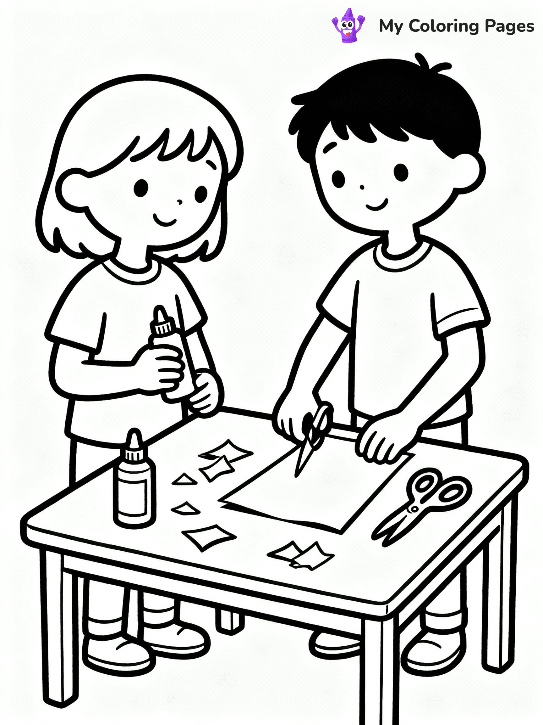 ⚠️ CRITICAL REQUIREMENT - ABSOLUTE BLACK AND WHITE ONLY ⚠️
This MUST be a BLACK AND WHITE line drawing ONLY. NO COLORS whatsoever.
- ONLY pure black lines (#000000) on pure white background (#FFFFFF)
- ABSOLUTELY NO colors, NO shading, NO gradients, NO grayscale
- If there are ANY colors in the output, the image is REJECTED
- This is a COLORING PAGE - meant to be COLORED IN by children
- The output must be UNCOLORED line art ready for coloring
⚠️ SUBJECT TO DRAW: Children making Thanksgiving decorations, glue and paper on table.
(REMEMBER: Output must be BLACK AND WHITE line art only, NOT colored!)
# COLORING PAGE: BLACK OUTLINES ONLY - WHITE BACKGROUND MANDATORY
Create a **coloring book page** using EXACTLY two values: black lines, white space.
## NON-NEGOTIABLE BINARY RULES
- **ONLY #000000 (black) and #FFFFFF (white)** - NO other values exist
- **EVERY PIXEL = BLACK OR WHITE** - no gray/shading/antialiasing
- **WHITE BACKGROUND MANDATORY** - entire canvas stays white
- **ALL SHAPES HOLLOW** - everything is empty outlines waiting to be colored
- **FORBIDDEN:** fills, shading, gradients, patterns, textures, colors
- **NO SOLID REGIONS** - if it's not a thin line, it's wrong
## Universal Line Standards
- Black outlines ONLY - thin, uniform weight
- Every shape completely empty inside
- Closed contours suitable for coloring
- Simple flat illustration - zero depth/3D/realism
- **Style:** Whimsical Doodle Art Alley - rounded, friendly outlines (unless specified)
## Everything = Outline Only
- Characters/animals: hollow shapes
- Objects/clothing: empty contours
- Backgrounds/scenery: line work only
- Natural elements: outlined forms
- Dark/night areas: don't exist (use outlined symbols)
- Textures/patterns: convert to simple lines
## The Test
Can a child color EVERY white space with crayons? If any area is pre-filled/shaded/gray, it FAILS. Every shape must be waiting to receive color.
**FINAL OUTPUT**: Binary coloring page. Black lines define shapes. White spaces ready for coloring. Nothing else exists. No exceptions. Print-ready.
⚠️ FINAL REMINDER: Draw the subject "Children making Thanksgiving decorations, glue and paper on table." as BLACK AND WHITE line art. Zero colors in output.