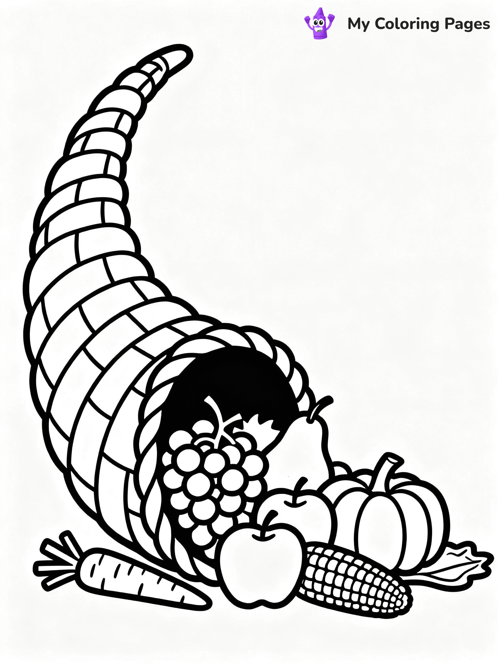 ⚠️ CRITICAL REQUIREMENT - ABSOLUTE BLACK AND WHITE ONLY ⚠️
This MUST be a BLACK AND WHITE line drawing ONLY. NO COLORS whatsoever.
- ONLY pure black lines (#000000) on pure white background (#FFFFFF)
- ABSOLUTELY NO colors, NO shading, NO gradients, NO grayscale
- If there are ANY colors in the output, the image is REJECTED
- This is a COLORING PAGE - meant to be COLORED IN by children
- The output must be UNCOLORED line art ready for coloring
⚠️ SUBJECT TO DRAW: Cornucopia filled with fruits, vegetables spilling, basket weave texture.
(REMEMBER: Output must be BLACK AND WHITE line art only, NOT colored!)
# COLORING PAGE: BLACK OUTLINES ONLY - WHITE BACKGROUND MANDATORY
Create a **coloring book page** using EXACTLY two values: black lines, white space.
## NON-NEGOTIABLE BINARY RULES
- **ONLY #000000 (black) and #FFFFFF (white)** - NO other values exist
- **EVERY PIXEL = BLACK OR WHITE** - no gray/shading/antialiasing
- **WHITE BACKGROUND MANDATORY** - entire canvas stays white
- **ALL SHAPES HOLLOW** - everything is empty outlines waiting to be colored
- **FORBIDDEN:** fills, shading, gradients, patterns, textures, colors
- **NO SOLID REGIONS** - if it's not a thin line, it's wrong
## Universal Line Standards
- Black outlines ONLY - thin, uniform weight
- Every shape completely empty inside
- Closed contours suitable for coloring
- Simple flat illustration - zero depth/3D/realism
- **Style:** Whimsical Doodle Art Alley - rounded, friendly outlines (unless specified)
## Everything = Outline Only
- Characters/animals: hollow shapes
- Objects/clothing: empty contours
- Backgrounds/scenery: line work only
- Natural elements: outlined forms
- Dark/night areas: don't exist (use outlined symbols)
- Textures/patterns: convert to simple lines
## The Test
Can a child color EVERY white space with crayons? If any area is pre-filled/shaded/gray, it FAILS. Every shape must be waiting to receive color.
**FINAL OUTPUT**: Binary coloring page. Black lines define shapes. White spaces ready for coloring. Nothing else exists. No exceptions. Print-ready.
⚠️ FINAL REMINDER: Draw the subject "Cornucopia filled with fruits, vegetables spilling, basket weave texture." as BLACK AND WHITE line art. Zero colors in output.