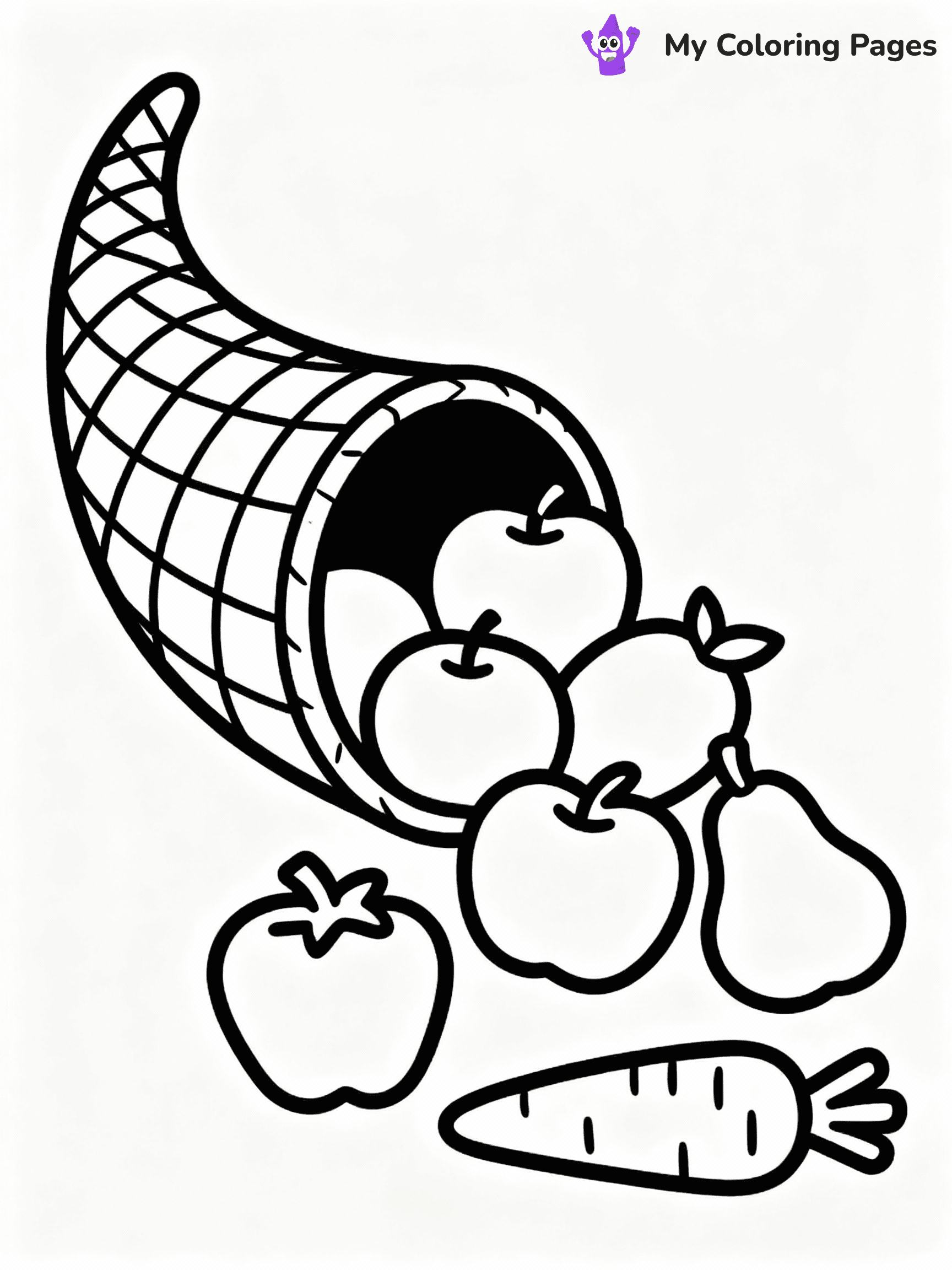 ⚠️ CRITICAL REQUIREMENT - ABSOLUTE BLACK AND WHITE ONLY ⚠️
This MUST be a BLACK AND WHITE line drawing ONLY. NO COLORS whatsoever.
- ONLY pure black lines (#000000) on pure white background (#FFFFFF)
- ABSOLUTELY NO colors, NO shading, NO gradients, NO grayscale
- If there are ANY colors in the output, the image is REJECTED
- This is a COLORING PAGE - meant to be COLORED IN by children
- The output must be UNCOLORED line art ready for coloring
⚠️ SUBJECT TO DRAW: Cornucopia filled with fruits, vegetables spilling, basket weave texture.
(REMEMBER: Output must be BLACK AND WHITE line art only, NOT colored!)
# COLORING PAGE: BLACK OUTLINES ONLY - WHITE BACKGROUND MANDATORY
Create a **coloring book page** using EXACTLY two values: black lines, white space.
## NON-NEGOTIABLE BINARY RULES
- **ONLY #000000 (black) and #FFFFFF (white)** - NO other values exist
- **EVERY PIXEL = BLACK OR WHITE** - no gray/shading/antialiasing
- **WHITE BACKGROUND MANDATORY** - entire canvas stays white
- **ALL SHAPES HOLLOW** - everything is empty outlines waiting to be colored
- **FORBIDDEN:** fills, shading, gradients, patterns, textures, colors
- **NO SOLID REGIONS** - if it's not a thin line, it's wrong
## Universal Line Standards
- Black outlines ONLY - thin, uniform weight
- Every shape completely empty inside
- Closed contours suitable for coloring
- Simple flat illustration - zero depth/3D/realism
- **Style:** Whimsical Doodle Art Alley - rounded, friendly outlines (unless specified)
## Everything = Outline Only
- Characters/animals: hollow shapes
- Objects/clothing: empty contours
- Backgrounds/scenery: line work only
- Natural elements: outlined forms
- Dark/night areas: don't exist (use outlined symbols)
- Textures/patterns: convert to simple lines
## The Test
Can a child color EVERY white space with crayons? If any area is pre-filled/shaded/gray, it FAILS. Every shape must be waiting to receive color.
**FINAL OUTPUT**: Binary coloring page. Black lines define shapes. White spaces ready for coloring. Nothing else exists. No exceptions. Print-ready.
⚠️ FINAL REMINDER: Draw the subject "Cornucopia filled with fruits, vegetables spilling, basket weave texture." as BLACK AND WHITE line art. Zero colors in output.