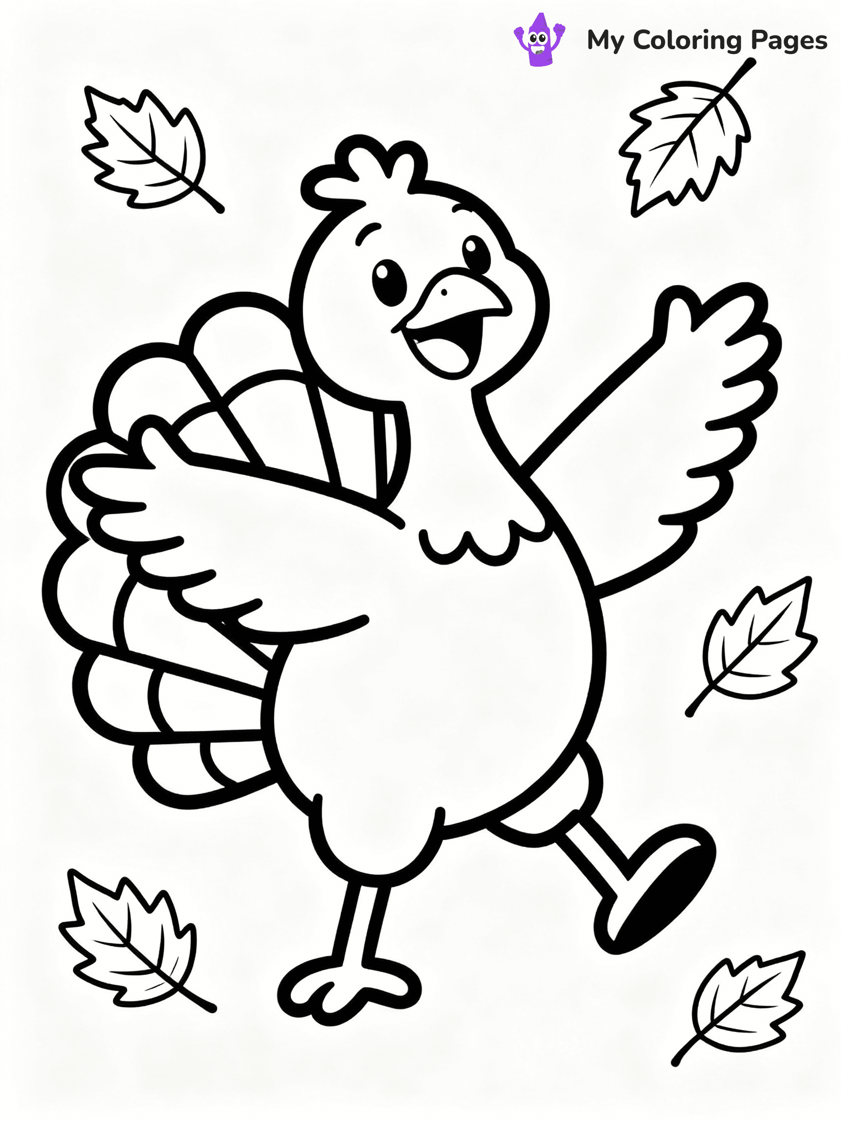 ⚠️ CRITICAL REQUIREMENT - ABSOLUTE BLACK AND WHITE ONLY ⚠️
This MUST be a BLACK AND WHITE line drawing ONLY. NO COLORS whatsoever.
- ONLY pure black lines (#000000) on pure white background (#FFFFFF)
- ABSOLUTELY NO colors, NO shading, NO gradients, NO grayscale
- If there are ANY colors in the output, the image is REJECTED
- This is a COLORING PAGE - meant to be COLORED IN by children
- The output must be UNCOLORED line art ready for coloring
⚠️ SUBJECT TO DRAW: Cartoon turkey dancing with autumn leaves, joyful pose, arms outstretched.
(REMEMBER: Output must be BLACK AND WHITE line art only, NOT colored!)
# COLORING PAGE: BLACK OUTLINES ONLY - WHITE BACKGROUND MANDATORY
Create a **coloring book page** using EXACTLY two values: black lines, white space.
## NON-NEGOTIABLE BINARY RULES
- **ONLY #000000 (black) and #FFFFFF (white)** - NO other values exist
- **EVERY PIXEL = BLACK OR WHITE** - no gray/shading/antialiasing
- **WHITE BACKGROUND MANDATORY** - entire canvas stays white
- **ALL SHAPES HOLLOW** - everything is empty outlines waiting to be colored
- **FORBIDDEN:** fills, shading, gradients, patterns, textures, colors
- **NO SOLID REGIONS** - if it's not a thin line, it's wrong
## Universal Line Standards
- Black outlines ONLY - thin, uniform weight
- Every shape completely empty inside
- Closed contours suitable for coloring
- Simple flat illustration - zero depth/3D/realism
- **Style:** Whimsical Doodle Art Alley - rounded, friendly outlines (unless specified)
## Everything = Outline Only
- Characters/animals: hollow shapes
- Objects/clothing: empty contours
- Backgrounds/scenery: line work only
- Natural elements: outlined forms
- Dark/night areas: don't exist (use outlined symbols)
- Textures/patterns: convert to simple lines
## The Test
Can a child color EVERY white space with crayons? If any area is pre-filled/shaded/gray, it FAILS. Every shape must be waiting to receive color.
**FINAL OUTPUT**: Binary coloring page. Black lines define shapes. White spaces ready for coloring. Nothing else exists. No exceptions. Print-ready.
⚠️ FINAL REMINDER: Draw the subject "Cartoon turkey dancing with autumn leaves, joyful pose, arms outstretched." as BLACK AND WHITE line art. Zero colors in output.