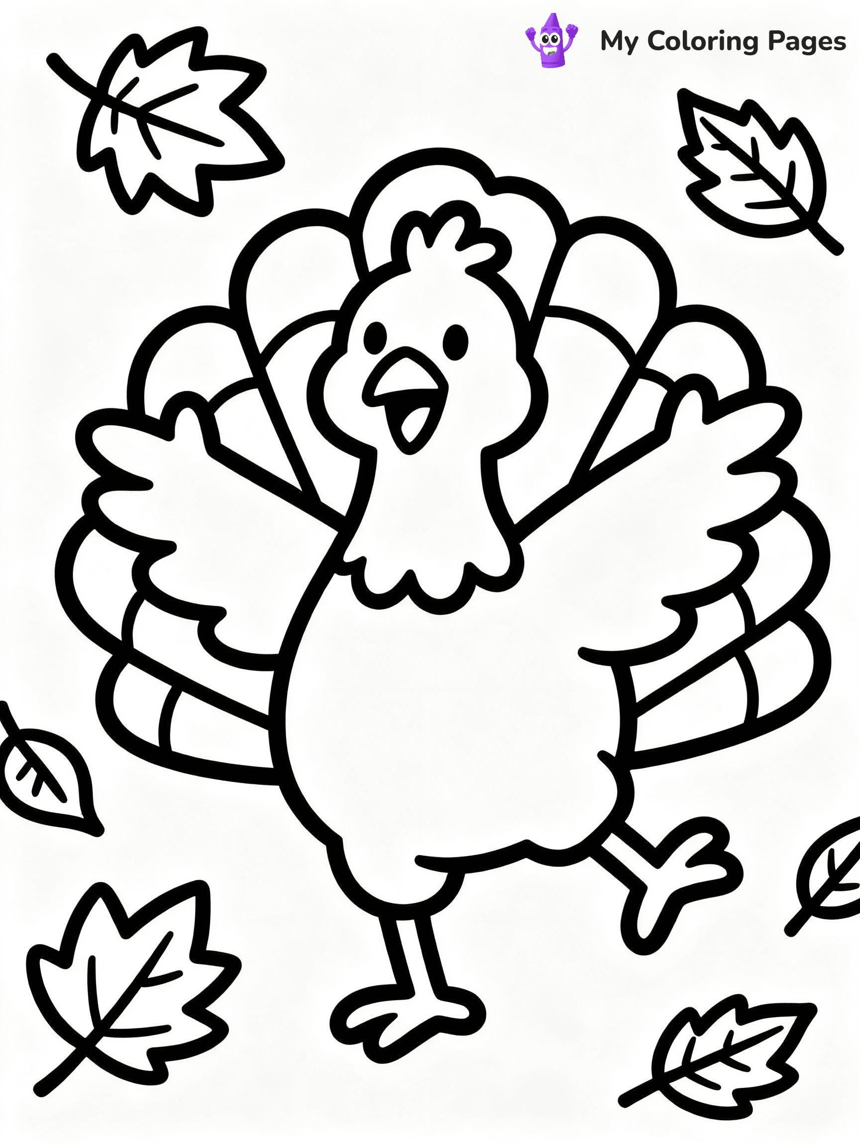 ⚠️ CRITICAL REQUIREMENT - ABSOLUTE BLACK AND WHITE ONLY ⚠️
This MUST be a BLACK AND WHITE line drawing ONLY. NO COLORS whatsoever.
- ONLY pure black lines (#000000) on pure white background (#FFFFFF)
- ABSOLUTELY NO colors, NO shading, NO gradients, NO grayscale
- If there are ANY colors in the output, the image is REJECTED
- This is a COLORING PAGE - meant to be COLORED IN by children
- The output must be UNCOLORED line art ready for coloring
⚠️ SUBJECT TO DRAW: Cartoon turkey dancing with autumn leaves, joyful pose, arms outstretched.
(REMEMBER: Output must be BLACK AND WHITE line art only, NOT colored!)
# COLORING PAGE: BLACK OUTLINES ONLY - WHITE BACKGROUND MANDATORY
Create a **coloring book page** using EXACTLY two values: black lines, white space.
## NON-NEGOTIABLE BINARY RULES
- **ONLY #000000 (black) and #FFFFFF (white)** - NO other values exist
- **EVERY PIXEL = BLACK OR WHITE** - no gray/shading/antialiasing
- **WHITE BACKGROUND MANDATORY** - entire canvas stays white
- **ALL SHAPES HOLLOW** - everything is empty outlines waiting to be colored
- **FORBIDDEN:** fills, shading, gradients, patterns, textures, colors
- **NO SOLID REGIONS** - if it's not a thin line, it's wrong
## Universal Line Standards
- Black outlines ONLY - thin, uniform weight
- Every shape completely empty inside
- Closed contours suitable for coloring
- Simple flat illustration - zero depth/3D/realism
- **Style:** Whimsical Doodle Art Alley - rounded, friendly outlines (unless specified)
## Everything = Outline Only
- Characters/animals: hollow shapes
- Objects/clothing: empty contours
- Backgrounds/scenery: line work only
- Natural elements: outlined forms
- Dark/night areas: don't exist (use outlined symbols)
- Textures/patterns: convert to simple lines
## The Test
Can a child color EVERY white space with crayons? If any area is pre-filled/shaded/gray, it FAILS. Every shape must be waiting to receive color.
**FINAL OUTPUT**: Binary coloring page. Black lines define shapes. White spaces ready for coloring. Nothing else exists. No exceptions. Print-ready.
⚠️ FINAL REMINDER: Draw the subject "Cartoon turkey dancing with autumn leaves, joyful pose, arms outstretched." as BLACK AND WHITE line art. Zero colors in output.