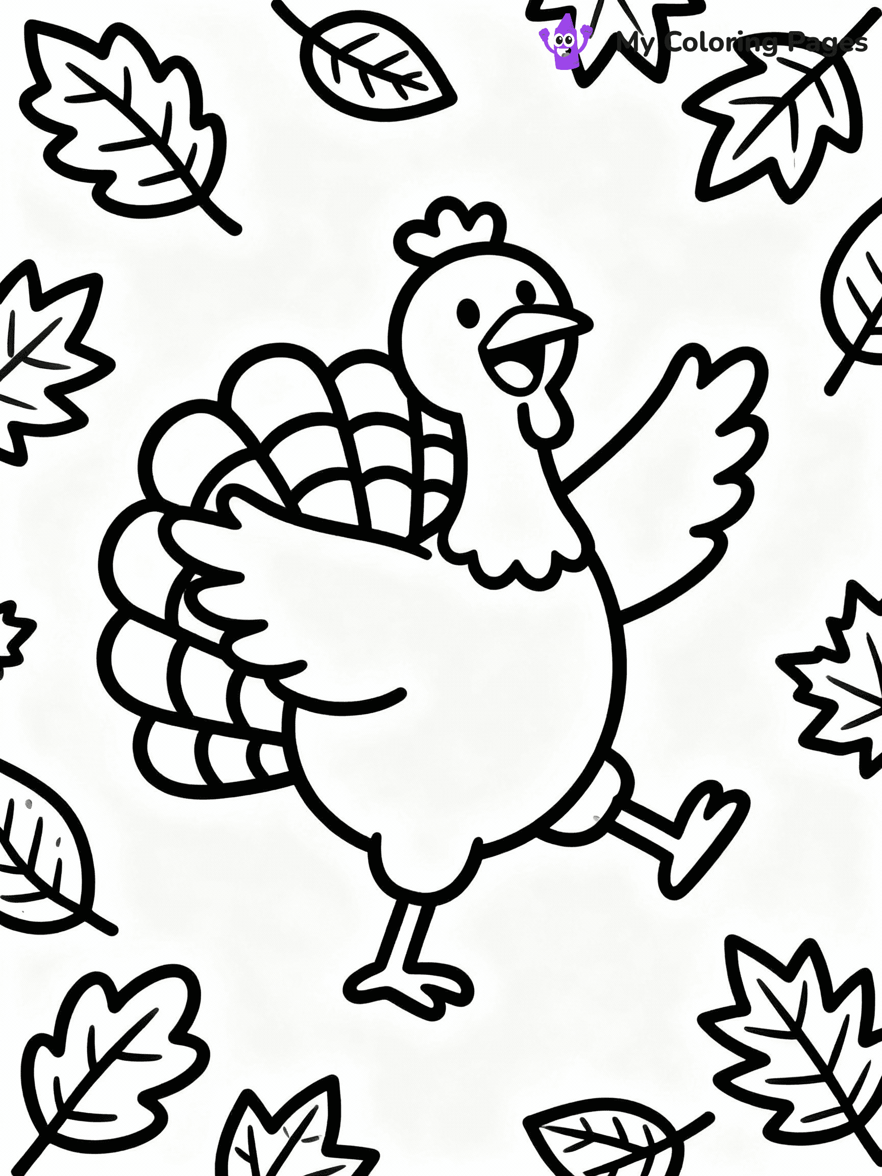 ⚠️ CRITICAL REQUIREMENT - ABSOLUTE BLACK AND WHITE ONLY ⚠️
This MUST be a BLACK AND WHITE line drawing ONLY. NO COLORS whatsoever.
- ONLY pure black lines (#000000) on pure white background (#FFFFFF)
- ABSOLUTELY NO colors, NO shading, NO gradients, NO grayscale
- If there are ANY colors in the output, the image is REJECTED
- This is a COLORING PAGE - meant to be COLORED IN by children
- The output must be UNCOLORED line art ready for coloring
⚠️ SUBJECT TO DRAW: Cartoon turkey dancing with autumn leaves, joyful pose, arms outstretched.
(REMEMBER: Output must be BLACK AND WHITE line art only, NOT colored!)
# COLORING PAGE: BLACK OUTLINES ONLY - WHITE BACKGROUND MANDATORY
Create a **coloring book page** using EXACTLY two values: black lines, white space.
## NON-NEGOTIABLE BINARY RULES
- **ONLY #000000 (black) and #FFFFFF (white)** - NO other values exist
- **EVERY PIXEL = BLACK OR WHITE** - no gray/shading/antialiasing
- **WHITE BACKGROUND MANDATORY** - entire canvas stays white
- **ALL SHAPES HOLLOW** - everything is empty outlines waiting to be colored
- **FORBIDDEN:** fills, shading, gradients, patterns, textures, colors
- **NO SOLID REGIONS** - if it's not a thin line, it's wrong
## Universal Line Standards
- Black outlines ONLY - thin, uniform weight
- Every shape completely empty inside
- Closed contours suitable for coloring
- Simple flat illustration - zero depth/3D/realism
- **Style:** Whimsical Doodle Art Alley - rounded, friendly outlines (unless specified)
## Everything = Outline Only
- Characters/animals: hollow shapes
- Objects/clothing: empty contours
- Backgrounds/scenery: line work only
- Natural elements: outlined forms
- Dark/night areas: don't exist (use outlined symbols)
- Textures/patterns: convert to simple lines
## The Test
Can a child color EVERY white space with crayons? If any area is pre-filled/shaded/gray, it FAILS. Every shape must be waiting to receive color.
**FINAL OUTPUT**: Binary coloring page. Black lines define shapes. White spaces ready for coloring. Nothing else exists. No exceptions. Print-ready.
⚠️ FINAL REMINDER: Draw the subject "Cartoon turkey dancing with autumn leaves, joyful pose, arms outstretched." as BLACK AND WHITE line art. Zero colors in output.