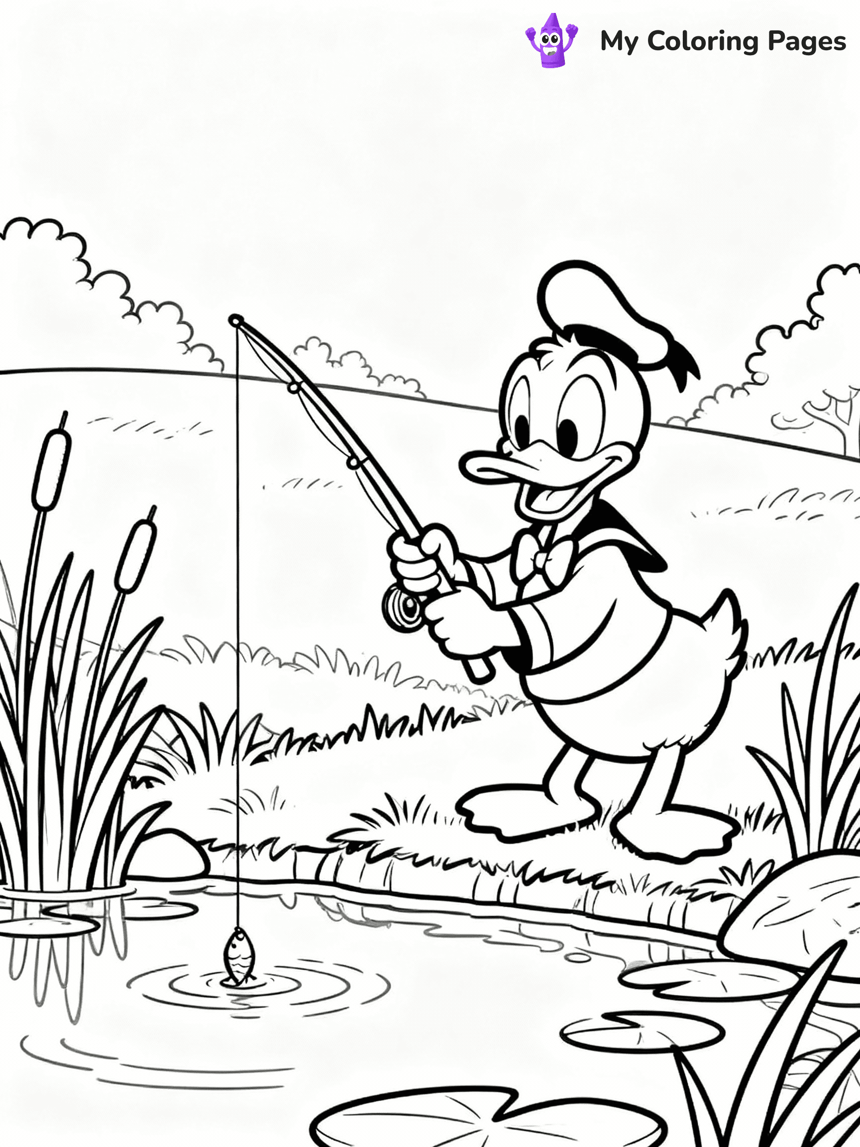 ⚠️ CRITICAL REQUIREMENT - ABSOLUTE BLACK AND WHITE ONLY ⚠️
This MUST be a BLACK AND WHITE line drawing ONLY. NO COLORS whatsoever.
- ONLY pure black lines (#000000) on pure white background (#FFFFFF)
- ABSOLUTELY NO colors, NO shading, NO gradients, NO grayscale
- If there are ANY colors in the output, the image is REJECTED
- This is a COLORING PAGE - meant to be COLORED IN by children
- The output must be UNCOLORED line art ready for coloring
⚠️ SUBJECT TO DRAW: Donald Duck in Disney animation style, fishing by a pond, holding fishing rod
(REMEMBER: Output must be BLACK AND WHITE line art only, NOT colored!)
# COLORING PAGE: BLACK OUTLINES ONLY - WHITE BACKGROUND MANDATORY
Create a **coloring book page** using EXACTLY two values: black lines, white space.
## NON-NEGOTIABLE BINARY RULES
- **ONLY #000000 (black) and #FFFFFF (white)** - NO other values exist
- **EVERY PIXEL = BLACK OR WHITE** - no gray/shading/antialiasing
- **WHITE BACKGROUND MANDATORY** - entire canvas stays white
- **ALL SHAPES HOLLOW** - everything is empty outlines waiting to be colored
- **FORBIDDEN:** fills, shading, gradients, patterns, textures, colors
- **NO SOLID REGIONS** - if it's not a thin line, it's wrong
## Universal Line Standards
- Black outlines ONLY - thin, uniform weight
- Every shape completely empty inside
- Closed contours suitable for coloring
- Simple flat illustration - zero depth/3D/realism
- **Style:** Whimsical Doodle Art Alley - rounded, friendly outlines (unless specified)
## Everything = Outline Only
- Characters/animals: hollow shapes
- Objects/clothing: empty contours
- Backgrounds/scenery: line work only
- Natural elements: outlined forms
- Dark/night areas: don't exist (use outlined symbols)
- Textures/patterns: convert to simple lines
## The Test
Can a child color EVERY white space with crayons? If any area is pre-filled/shaded/gray or colored in, it FAILS. Every shape must be waiting to receive color.
**FINAL OUTPUT**: Binary coloring page. Black lines define shapes. White spaces ready for coloring. Nothing else exists. No exceptions. Print-ready.
⚠️ FINAL REMINDER: Draw the subject "Donald Duck in Disney animation style, fishing by a pond, holding fishing rod" as BLACK AND WHITE line art. Zero colors in output.