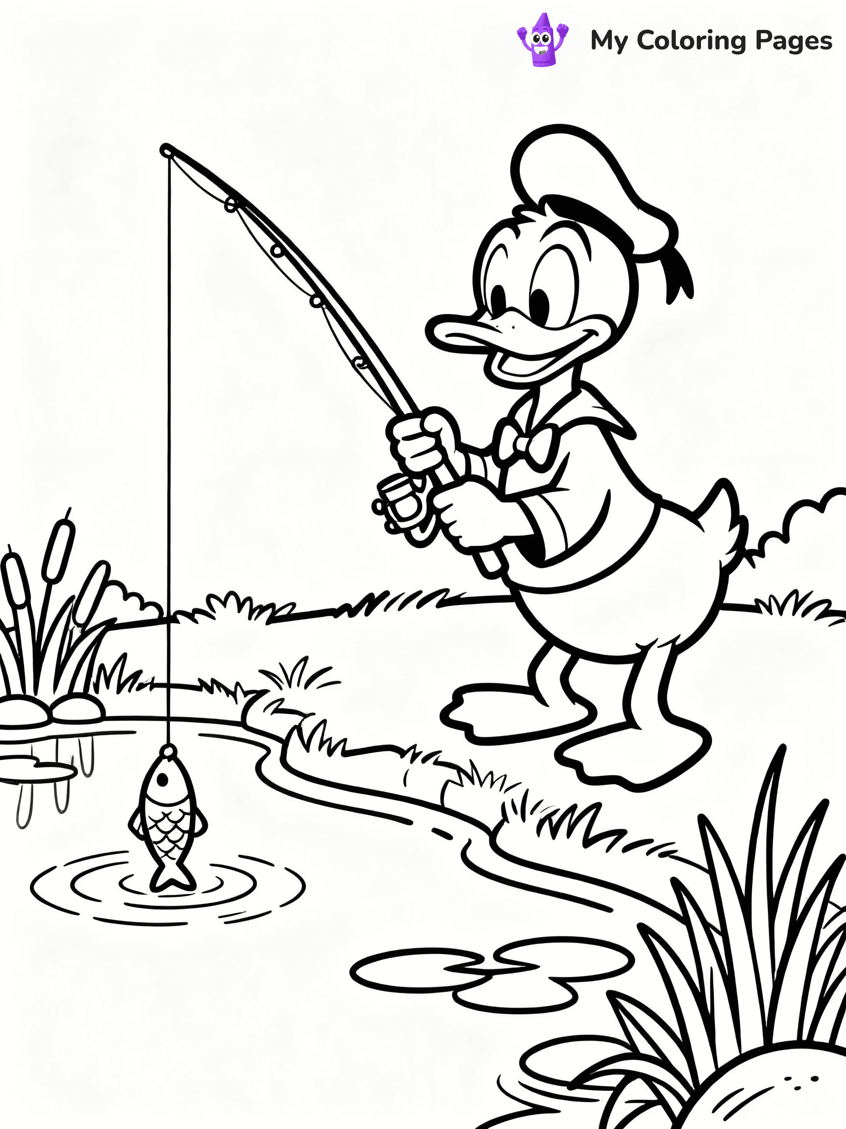 ⚠️ CRITICAL REQUIREMENT - ABSOLUTE BLACK AND WHITE ONLY ⚠️
This MUST be a BLACK AND WHITE line drawing ONLY. NO COLORS whatsoever.
- ONLY pure black lines (#000000) on pure white background (#FFFFFF)
- ABSOLUTELY NO colors, NO shading, NO gradients, NO grayscale
- If there are ANY colors in the output, the image is REJECTED
- This is a COLORING PAGE - meant to be COLORED IN by children
- The output must be UNCOLORED line art ready for coloring
⚠️ SUBJECT TO DRAW: Donald Duck in Disney animation style, fishing by a pond, holding fishing rod
(REMEMBER: Output must be BLACK AND WHITE line art only, NOT colored!)
# COLORING PAGE: BLACK OUTLINES ONLY - WHITE BACKGROUND MANDATORY
Create a **coloring book page** using EXACTLY two values: black lines, white space.
## NON-NEGOTIABLE BINARY RULES
- **ONLY #000000 (black) and #FFFFFF (white)** - NO other values exist
- **EVERY PIXEL = BLACK OR WHITE** - no gray/shading/antialiasing
- **WHITE BACKGROUND MANDATORY** - entire canvas stays white
- **ALL SHAPES HOLLOW** - everything is empty outlines waiting to be colored
- **FORBIDDEN:** fills, shading, gradients, patterns, textures, colors
- **NO SOLID REGIONS** - if it's not a thin line, it's wrong
## Universal Line Standards
- Black outlines ONLY - thin, uniform weight
- Every shape completely empty inside
- Closed contours suitable for coloring
- Simple flat illustration - zero depth/3D/realism
- **Style:** Whimsical Doodle Art Alley - rounded, friendly outlines (unless specified)
## Everything = Outline Only
- Characters/animals: hollow shapes
- Objects/clothing: empty contours
- Backgrounds/scenery: line work only
- Natural elements: outlined forms
- Dark/night areas: don't exist (use outlined symbols)
- Textures/patterns: convert to simple lines
## The Test
Can a child color EVERY white space with crayons? If any area is pre-filled/shaded/gray or colored in, it FAILS. Every shape must be waiting to receive color.
**FINAL OUTPUT**: Binary coloring page. Black lines define shapes. White spaces ready for coloring. Nothing else exists. No exceptions. Print-ready.
⚠️ FINAL REMINDER: Draw the subject "Donald Duck in Disney animation style, fishing by a pond, holding fishing rod" as BLACK AND WHITE line art. Zero colors in output.