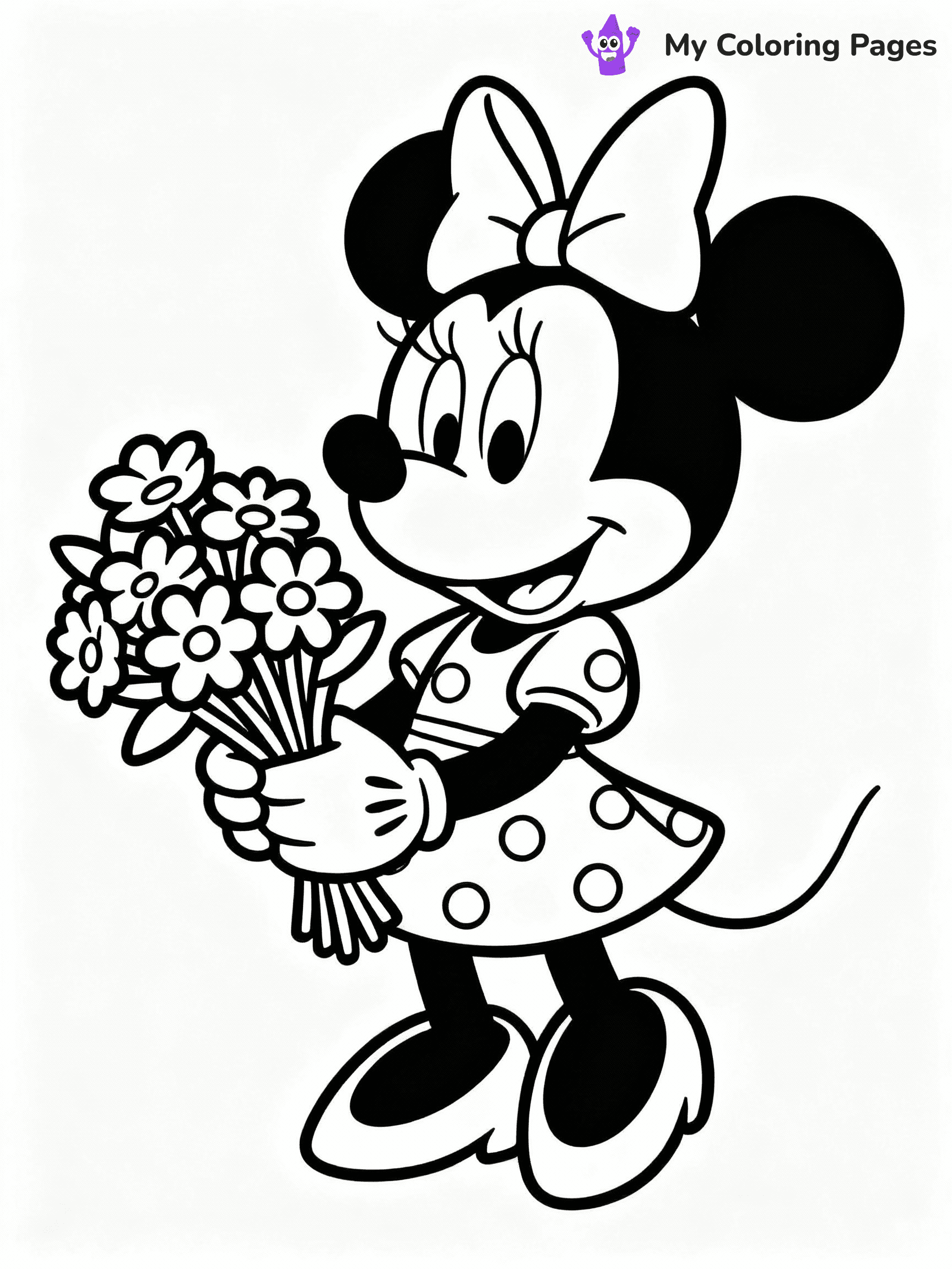 ⚠️ CRITICAL REQUIREMENT - ABSOLUTE BLACK AND WHITE ONLY ⚠️
This MUST be a BLACK AND WHITE line drawing ONLY. NO COLORS whatsoever.
- ONLY pure black lines (#000000) on pure white background (#FFFFFF)
- ABSOLUTELY NO colors, NO shading, NO gradients, NO grayscale
- If there are ANY colors in the output, the image is REJECTED
- This is a COLORING PAGE - meant to be COLORED IN by children
- The output must be UNCOLORED line art ready for coloring
⚠️ SUBJECT TO DRAW: Minnie Mouse in Disney animation style, holding a bouquet of flowers, wearing a polka dot dress
(REMEMBER: Output must be BLACK AND WHITE line art only, NOT colored!)
# COLORING PAGE: BLACK OUTLINES ONLY - WHITE BACKGROUND MANDATORY
Create a **coloring book page** using EXACTLY two values: black lines, white space.
## NON-NEGOTIABLE BINARY RULES
- **ONLY #000000 (black) and #FFFFFF (white)** - NO other values exist
- **EVERY PIXEL = BLACK OR WHITE** - no gray/shading/antialiasing
- **WHITE BACKGROUND MANDATORY** - entire canvas stays white
- **ALL SHAPES HOLLOW** - everything is empty outlines waiting to be colored
- **FORBIDDEN:** fills, shading, gradients, patterns, textures, colors
- **NO SOLID REGIONS** - if it's not a thin line, it's wrong
## Universal Line Standards
- Black outlines ONLY - thin, uniform weight
- Every shape completely empty inside
- Closed contours suitable for coloring
- Simple flat illustration - zero depth/3D/realism
- **Style:** Whimsical Doodle Art Alley - rounded, friendly outlines (unless specified)
## Everything = Outline Only
- Characters/animals: hollow shapes
- Objects/clothing: empty contours
- Backgrounds/scenery: line work only
- Natural elements: outlined forms
- Dark/night areas: don't exist (use outlined symbols)
- Textures/patterns: convert to simple lines
## The Test
Can a child color EVERY white space with crayons? If any area is pre-filled/shaded/gray or colored in, it FAILS. Every shape must be waiting to receive color.
**FINAL OUTPUT**: Binary coloring page. Black lines define shapes. White spaces ready for coloring. Nothing else exists. No exceptions. Print-ready.
⚠️ FINAL REMINDER: Draw the subject "Minnie Mouse in Disney animation style, holding a bouquet of flowers, wearing a polka dot dress" as BLACK AND WHITE line art. Zero colors in output.