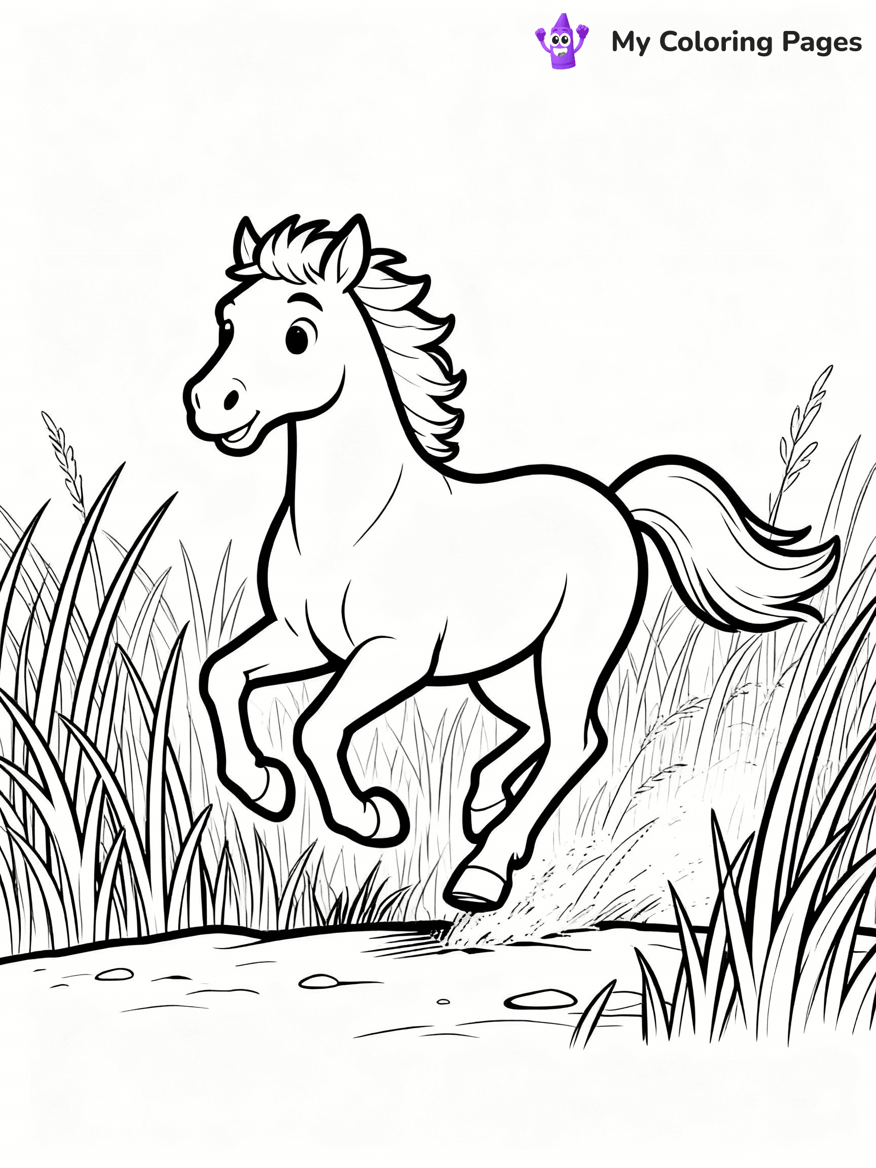 ⚠️ CRITICAL REQUIREMENT - ABSOLUTE BLACK AND WHITE ONLY ⚠️
This MUST be a BLACK AND WHITE line drawing ONLY. NO COLORS whatsoever.
- ONLY pure black lines (#000000) on pure white background (#FFFFFF)
- ABSOLUTELY NO colors, NO shading, NO gradients, NO grayscale
- If there are ANY colors in the output, the image is REJECTED
- This is a COLORING PAGE - meant to be COLORED IN by children
- The output must be UNCOLORED line art ready for coloring
⚠️ SUBJECT TO DRAW: Wild brumby from horse-themed coloring pages galloping through tall grass. Important: PURE OUTLINES. NO FILLS, COLOR, SHADING, OR GREYSCALE. WHITE BACKGROUND.
(REMEMBER: Output must be BLACK AND WHITE line art only, NOT colored!)
# Flat, Friendly Cartoon Line-Art Coloring Page
You are generating a **pure black-and-white binary image** of a child-friendly cartoon scene combining characters and background scenery in one cohesive composition.
## Rendering Rules (Strict)
- Only two colors: pure black (#000000) outlines and pure white (#FFFFFF) background.
- No grayscale, shading, gradients, tints, fills, transparency, or partial pixels.
- No antialiasing or blended edges; every pixel is 100% black or white.
- No solid black fills inside shapes — all areas inside outlines must remain white.
- No dark clothing areas or filled tone blocks; all garments outlined only.
- No shadows, textures, lighting, or tonal variations.
- Must look like flat binary vector line-art for coloring pages.
## Drawing & Composition
- **Medium, consistent line weight**; clean closed outlines easy to color inside.
- **Flat, simple, child-friendly design** — no realism or 3D depth.
- Characters are **grounded on a surface**, centered and large.
- **Balanced composition** with clear silhouettes and minimal props.
## Scenery & Style
- Landmarks (e.g., mosque, CN Tower) and scenery (trees, benches, waves) drawn with **black outlines only.**
- For real-world figures, teams, or places, show accurate details using only black outlines—no text or logos. Use distinctive uniform patterns, abstract symbols, and landmark silhouettes to convey identity.
- Keep **consistent perspective**; no floating elements.
- **Style:** whimsical **Doodle Art Alley** — rounded, friendly outlines.
- May adapt shapes from **Crayola, Disney, Peppa Pig, Cocomelon** — *by shape only, never color.*
- Final output: **flat, crisp, binary (#000000/#FFFFFF)**, **no filled color or background text.**
EXTREMELYE IMPORTANT:
- PURE BINARY LINE-ART; NO FILLS (HAIR/CLOTHES/SKIN), SHADING, OR GREY.
- NO SHADING, COLOR. MUST BE WHITE BACKGROUND.
⚠️ FINAL REMINDER: Draw the subject "Wild brumby from horse-themed coloring pages galloping through tall grass. Important: PURE OUTLINES. NO FILLS, COLOR, SHADING, OR GREYSCALE. WHITE BACKGROUND." as BLACK AND WHITE line art. Zero colors in output.