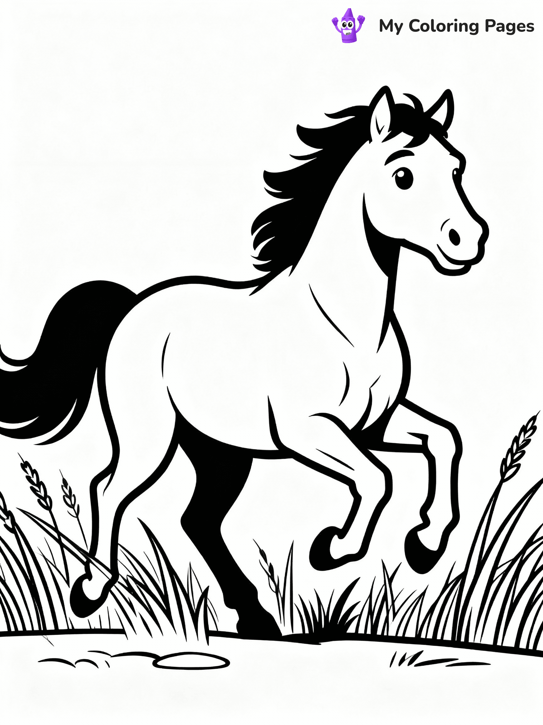 ⚠️ CRITICAL REQUIREMENT - ABSOLUTE BLACK AND WHITE ONLY ⚠️
This MUST be a BLACK AND WHITE line drawing ONLY. NO COLORS whatsoever.
- ONLY pure black lines (#000000) on pure white background (#FFFFFF)
- ABSOLUTELY NO colors, NO shading, NO gradients, NO grayscale
- If there are ANY colors in the output, the image is REJECTED
- This is a COLORING PAGE - meant to be COLORED IN by children
- The output must be UNCOLORED line art ready for coloring
⚠️ SUBJECT TO DRAW: Wild brumby from horse-themed coloring pages galloping through tall grass. Important: PURE OUTLINES. NO FILLS, COLOR, SHADING, OR GREYSCALE. WHITE BACKGROUND.
(REMEMBER: Output must be BLACK AND WHITE line art only, NOT colored!)
# Flat, Friendly Cartoon Line-Art Coloring Page
You are generating a **pure black-and-white binary image** of a child-friendly cartoon scene combining characters and background scenery in one cohesive composition.
## Rendering Rules (Strict)
- Only two colors: pure black (#000000) outlines and pure white (#FFFFFF) background.
- No grayscale, shading, gradients, tints, fills, transparency, or partial pixels.
- No antialiasing or blended edges; every pixel is 100% black or white.
- No solid black fills inside shapes — all areas inside outlines must remain white.
- No dark clothing areas or filled tone blocks; all garments outlined only.
- No shadows, textures, lighting, or tonal variations.
- Must look like flat binary vector line-art for coloring pages.
## Drawing & Composition
- **Medium, consistent line weight**; clean closed outlines easy to color inside.
- **Flat, simple, child-friendly design** — no realism or 3D depth.
- Characters are **grounded on a surface**, centered and large.
- **Balanced composition** with clear silhouettes and minimal props.
## Scenery & Style
- Landmarks (e.g., mosque, CN Tower) and scenery (trees, benches, waves) drawn with **black outlines only.**
- For real-world figures, teams, or places, show accurate details using only black outlines—no text or logos. Use distinctive uniform patterns, abstract symbols, and landmark silhouettes to convey identity.
- Keep **consistent perspective**; no floating elements.
- **Style:** whimsical **Doodle Art Alley** — rounded, friendly outlines.
- May adapt shapes from **Crayola, Disney, Peppa Pig, Cocomelon** — *by shape only, never color.*
- Final output: **flat, crisp, binary (#000000/#FFFFFF)**, **no filled color or background text.**
EXTREMELYE IMPORTANT:
- PURE BINARY LINE-ART; NO FILLS (HAIR/CLOTHES/SKIN), SHADING, OR GREY.
- NO SHADING, COLOR. MUST BE WHITE BACKGROUND.
⚠️ FINAL REMINDER: Draw the subject "Wild brumby from horse-themed coloring pages galloping through tall grass. Important: PURE OUTLINES. NO FILLS, COLOR, SHADING, OR GREYSCALE. WHITE BACKGROUND." as BLACK AND WHITE line art. Zero colors in output.