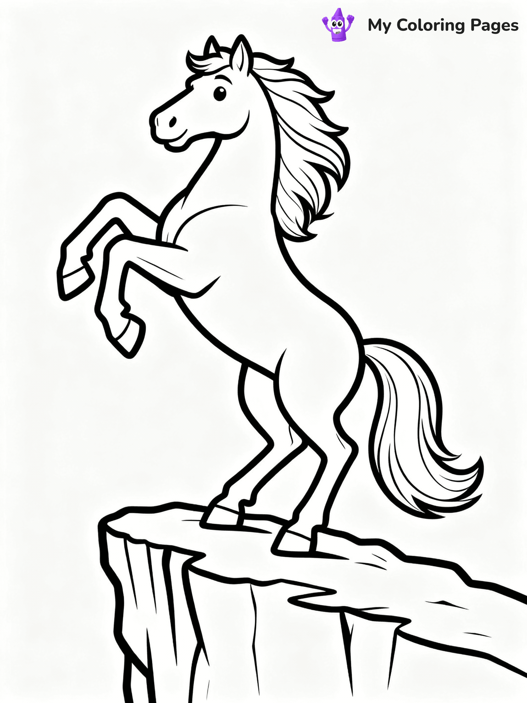 ⚠️ CRITICAL REQUIREMENT - ABSOLUTE BLACK AND WHITE ONLY ⚠️
This MUST be a BLACK AND WHITE line drawing ONLY. NO COLORS whatsoever.
- ONLY pure black lines (#000000) on pure white background (#FFFFFF)
- ABSOLUTELY NO colors, NO shading, NO gradients, NO grayscale
- If there are ANY colors in the output, the image is REJECTED
- This is a COLORING PAGE - meant to be COLORED IN by children
- The output must be UNCOLORED line art ready for coloring
⚠️ SUBJECT TO DRAW: Majestic stallion from horse-themed coloring pages rearing up on a cliff, mane flowing. Important: PURE OUTLINES. NO FILLS, COLOR, SHADING, OR GREYSCALE. WHITE BACKGROUND.
(REMEMBER: Output must be BLACK AND WHITE line art only, NOT colored!)
# Flat, Friendly Cartoon Line-Art Coloring Page
You are generating a **pure black-and-white binary image** of a child-friendly cartoon scene combining characters and background scenery in one cohesive composition.
## Rendering Rules (Strict)
- Only two colors: pure black (#000000) outlines and pure white (#FFFFFF) background.
- No grayscale, shading, gradients, tints, fills, transparency, or partial pixels.
- No antialiasing or blended edges; every pixel is 100% black or white.
- No solid black fills inside shapes — all areas inside outlines must remain white.
- No dark clothing areas or filled tone blocks; all garments outlined only.
- No shadows, textures, lighting, or tonal variations.
- Must look like flat binary vector line-art for coloring pages.
## Drawing & Composition
- **Medium, consistent line weight**; clean closed outlines easy to color inside.
- **Flat, simple, child-friendly design** — no realism or 3D depth.
- Characters are **grounded on a surface**, centered and large.
- **Balanced composition** with clear silhouettes and minimal props.
## Scenery & Style
- Landmarks (e.g., mosque, CN Tower) and scenery (trees, benches, waves) drawn with **black outlines only.**
- For real-world figures, teams, or places, show accurate details using only black outlines—no text or logos. Use distinctive uniform patterns, abstract symbols, and landmark silhouettes to convey identity.
- Keep **consistent perspective**; no floating elements.
- **Style:** whimsical **Doodle Art Alley** — rounded, friendly outlines.
- May adapt shapes from **Crayola, Disney, Peppa Pig, Cocomelon** — *by shape only, never color.*
- Final output: **flat, crisp, binary (#000000/#FFFFFF)**, **no filled color or background text.**
EXTREMELYE IMPORTANT:
- PURE BINARY LINE-ART; NO FILLS (HAIR/CLOTHES/SKIN), SHADING, OR GREY.
- NO SHADING, COLOR. MUST BE WHITE BACKGROUND.
⚠️ FINAL REMINDER: Draw the subject "Majestic stallion from horse-themed coloring pages rearing up on a cliff, mane flowing. Important: PURE OUTLINES. NO FILLS, COLOR, SHADING, OR GREYSCALE. WHITE BACKGROUND." as BLACK AND WHITE line art. Zero colors in output.