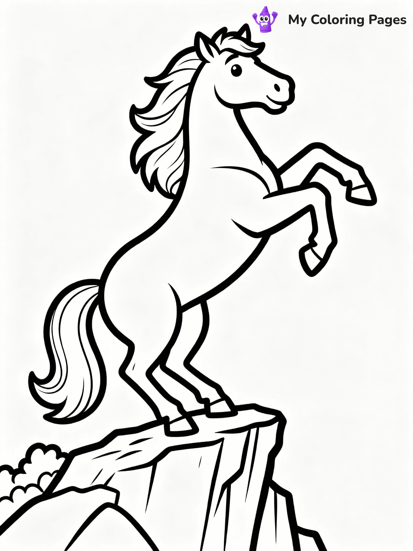 ⚠️ CRITICAL REQUIREMENT - ABSOLUTE BLACK AND WHITE ONLY ⚠️
This MUST be a BLACK AND WHITE line drawing ONLY. NO COLORS whatsoever.
- ONLY pure black lines (#000000) on pure white background (#FFFFFF)
- ABSOLUTELY NO colors, NO shading, NO gradients, NO grayscale
- If there are ANY colors in the output, the image is REJECTED
- This is a COLORING PAGE - meant to be COLORED IN by children
- The output must be UNCOLORED line art ready for coloring
⚠️ SUBJECT TO DRAW: Majestic stallion from horse-themed coloring pages rearing up on a cliff, mane flowing. Important: PURE OUTLINES. NO FILLS, COLOR, SHADING, OR GREYSCALE. WHITE BACKGROUND.
(REMEMBER: Output must be BLACK AND WHITE line art only, NOT colored!)
# Flat, Friendly Cartoon Line-Art Coloring Page
You are generating a **pure black-and-white binary image** of a child-friendly cartoon scene combining characters and background scenery in one cohesive composition.
## Rendering Rules (Strict)
- Only two colors: pure black (#000000) outlines and pure white (#FFFFFF) background.
- No grayscale, shading, gradients, tints, fills, transparency, or partial pixels.
- No antialiasing or blended edges; every pixel is 100% black or white.
- No solid black fills inside shapes — all areas inside outlines must remain white.
- No dark clothing areas or filled tone blocks; all garments outlined only.
- No shadows, textures, lighting, or tonal variations.
- Must look like flat binary vector line-art for coloring pages.
## Drawing & Composition
- **Medium, consistent line weight**; clean closed outlines easy to color inside.
- **Flat, simple, child-friendly design** — no realism or 3D depth.
- Characters are **grounded on a surface**, centered and large.
- **Balanced composition** with clear silhouettes and minimal props.
## Scenery & Style
- Landmarks (e.g., mosque, CN Tower) and scenery (trees, benches, waves) drawn with **black outlines only.**
- For real-world figures, teams, or places, show accurate details using only black outlines—no text or logos. Use distinctive uniform patterns, abstract symbols, and landmark silhouettes to convey identity.
- Keep **consistent perspective**; no floating elements.
- **Style:** whimsical **Doodle Art Alley** — rounded, friendly outlines.
- May adapt shapes from **Crayola, Disney, Peppa Pig, Cocomelon** — *by shape only, never color.*
- Final output: **flat, crisp, binary (#000000/#FFFFFF)**, **no filled color or background text.**
EXTREMELYE IMPORTANT:
- PURE BINARY LINE-ART; NO FILLS (HAIR/CLOTHES/SKIN), SHADING, OR GREY.
- NO SHADING, COLOR. MUST BE WHITE BACKGROUND.
⚠️ FINAL REMINDER: Draw the subject "Majestic stallion from horse-themed coloring pages rearing up on a cliff, mane flowing. Important: PURE OUTLINES. NO FILLS, COLOR, SHADING, OR GREYSCALE. WHITE BACKGROUND." as BLACK AND WHITE line art. Zero colors in output.