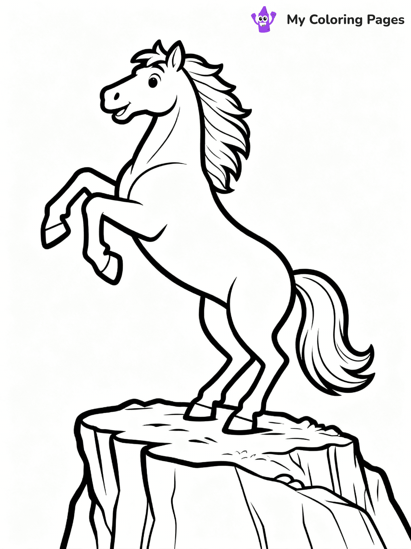 ⚠️ CRITICAL REQUIREMENT - ABSOLUTE BLACK AND WHITE ONLY ⚠️
This MUST be a BLACK AND WHITE line drawing ONLY. NO COLORS whatsoever.
- ONLY pure black lines (#000000) on pure white background (#FFFFFF)
- ABSOLUTELY NO colors, NO shading, NO gradients, NO grayscale
- If there are ANY colors in the output, the image is REJECTED
- This is a COLORING PAGE - meant to be COLORED IN by children
- The output must be UNCOLORED line art ready for coloring
⚠️ SUBJECT TO DRAW: Majestic stallion from horse-themed coloring pages rearing up on a cliff, mane flowing. Important: PURE OUTLINES. NO FILLS, COLOR, SHADING, OR GREYSCALE. WHITE BACKGROUND.
(REMEMBER: Output must be BLACK AND WHITE line art only, NOT colored!)
# Flat, Friendly Cartoon Line-Art Coloring Page
You are generating a **pure black-and-white binary image** of a child-friendly cartoon scene combining characters and background scenery in one cohesive composition.
## Rendering Rules (Strict)
- Only two colors: pure black (#000000) outlines and pure white (#FFFFFF) background.
- No grayscale, shading, gradients, tints, fills, transparency, or partial pixels.
- No antialiasing or blended edges; every pixel is 100% black or white.
- No solid black fills inside shapes — all areas inside outlines must remain white.
- No dark clothing areas or filled tone blocks; all garments outlined only.
- No shadows, textures, lighting, or tonal variations.
- Must look like flat binary vector line-art for coloring pages.
## Drawing & Composition
- **Medium, consistent line weight**; clean closed outlines easy to color inside.
- **Flat, simple, child-friendly design** — no realism or 3D depth.
- Characters are **grounded on a surface**, centered and large.
- **Balanced composition** with clear silhouettes and minimal props.
## Scenery & Style
- Landmarks (e.g., mosque, CN Tower) and scenery (trees, benches, waves) drawn with **black outlines only.**
- For real-world figures, teams, or places, show accurate details using only black outlines—no text or logos. Use distinctive uniform patterns, abstract symbols, and landmark silhouettes to convey identity.
- Keep **consistent perspective**; no floating elements.
- **Style:** whimsical **Doodle Art Alley** — rounded, friendly outlines.
- May adapt shapes from **Crayola, Disney, Peppa Pig, Cocomelon** — *by shape only, never color.*
- Final output: **flat, crisp, binary (#000000/#FFFFFF)**, **no filled color or background text.**
EXTREMELYE IMPORTANT:
- PURE BINARY LINE-ART; NO FILLS (HAIR/CLOTHES/SKIN), SHADING, OR GREY.
- NO SHADING, COLOR. MUST BE WHITE BACKGROUND.
⚠️ FINAL REMINDER: Draw the subject "Majestic stallion from horse-themed coloring pages rearing up on a cliff, mane flowing. Important: PURE OUTLINES. NO FILLS, COLOR, SHADING, OR GREYSCALE. WHITE BACKGROUND." as BLACK AND WHITE line art. Zero colors in output.