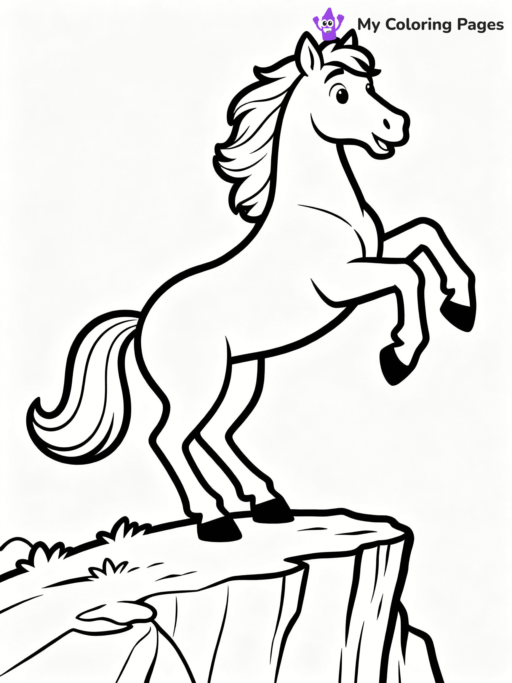 ⚠️ CRITICAL REQUIREMENT - ABSOLUTE BLACK AND WHITE ONLY ⚠️
This MUST be a BLACK AND WHITE line drawing ONLY. NO COLORS whatsoever.
- ONLY pure black lines (#000000) on pure white background (#FFFFFF)
- ABSOLUTELY NO colors, NO shading, NO gradients, NO grayscale
- If there are ANY colors in the output, the image is REJECTED
- This is a COLORING PAGE - meant to be COLORED IN by children
- The output must be UNCOLORED line art ready for coloring
⚠️ SUBJECT TO DRAW: Majestic stallion from horse-themed coloring pages rearing up on a cliff, mane flowing. Important: PURE OUTLINES. NO FILLS, COLOR, SHADING, OR GREYSCALE. WHITE BACKGROUND.
(REMEMBER: Output must be BLACK AND WHITE line art only, NOT colored!)
# Flat, Friendly Cartoon Line-Art Coloring Page
You are generating a **pure black-and-white binary image** of a child-friendly cartoon scene combining characters and background scenery in one cohesive composition.
## Rendering Rules (Strict)
- Only two colors: pure black (#000000) outlines and pure white (#FFFFFF) background.
- No grayscale, shading, gradients, tints, fills, transparency, or partial pixels.
- No antialiasing or blended edges; every pixel is 100% black or white.
- No solid black fills inside shapes — all areas inside outlines must remain white.
- No dark clothing areas or filled tone blocks; all garments outlined only.
- No shadows, textures, lighting, or tonal variations.
- Must look like flat binary vector line-art for coloring pages.
## Drawing & Composition
- **Medium, consistent line weight**; clean closed outlines easy to color inside.
- **Flat, simple, child-friendly design** — no realism or 3D depth.
- Characters are **grounded on a surface**, centered and large.
- **Balanced composition** with clear silhouettes and minimal props.
## Scenery & Style
- Landmarks (e.g., mosque, CN Tower) and scenery (trees, benches, waves) drawn with **black outlines only.**
- For real-world figures, teams, or places, show accurate details using only black outlines—no text or logos. Use distinctive uniform patterns, abstract symbols, and landmark silhouettes to convey identity.
- Keep **consistent perspective**; no floating elements.
- **Style:** whimsical **Doodle Art Alley** — rounded, friendly outlines.
- May adapt shapes from **Crayola, Disney, Peppa Pig, Cocomelon** — *by shape only, never color.*
- Final output: **flat, crisp, binary (#000000/#FFFFFF)**, **no filled color or background text.**
EXTREMELYE IMPORTANT:
- PURE BINARY LINE-ART; NO FILLS (HAIR/CLOTHES/SKIN), SHADING, OR GREY.
- NO SHADING, COLOR. MUST BE WHITE BACKGROUND.
⚠️ FINAL REMINDER: Draw the subject "Majestic stallion from horse-themed coloring pages rearing up on a cliff, mane flowing. Important: PURE OUTLINES. NO FILLS, COLOR, SHADING, OR GREYSCALE. WHITE BACKGROUND." as BLACK AND WHITE line art. Zero colors in output.