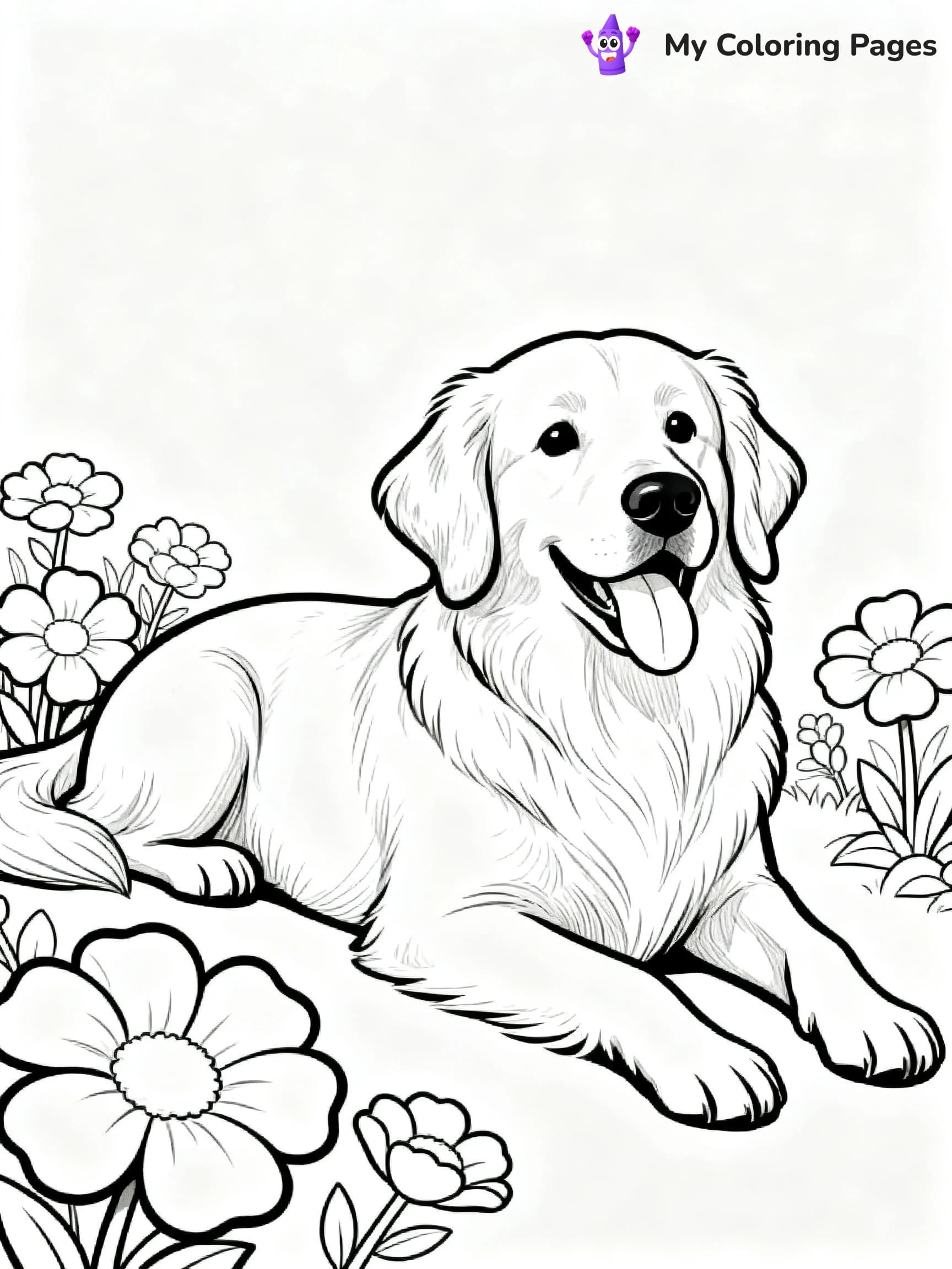 Realistic Golden Retriever Coloring Pages - 24
