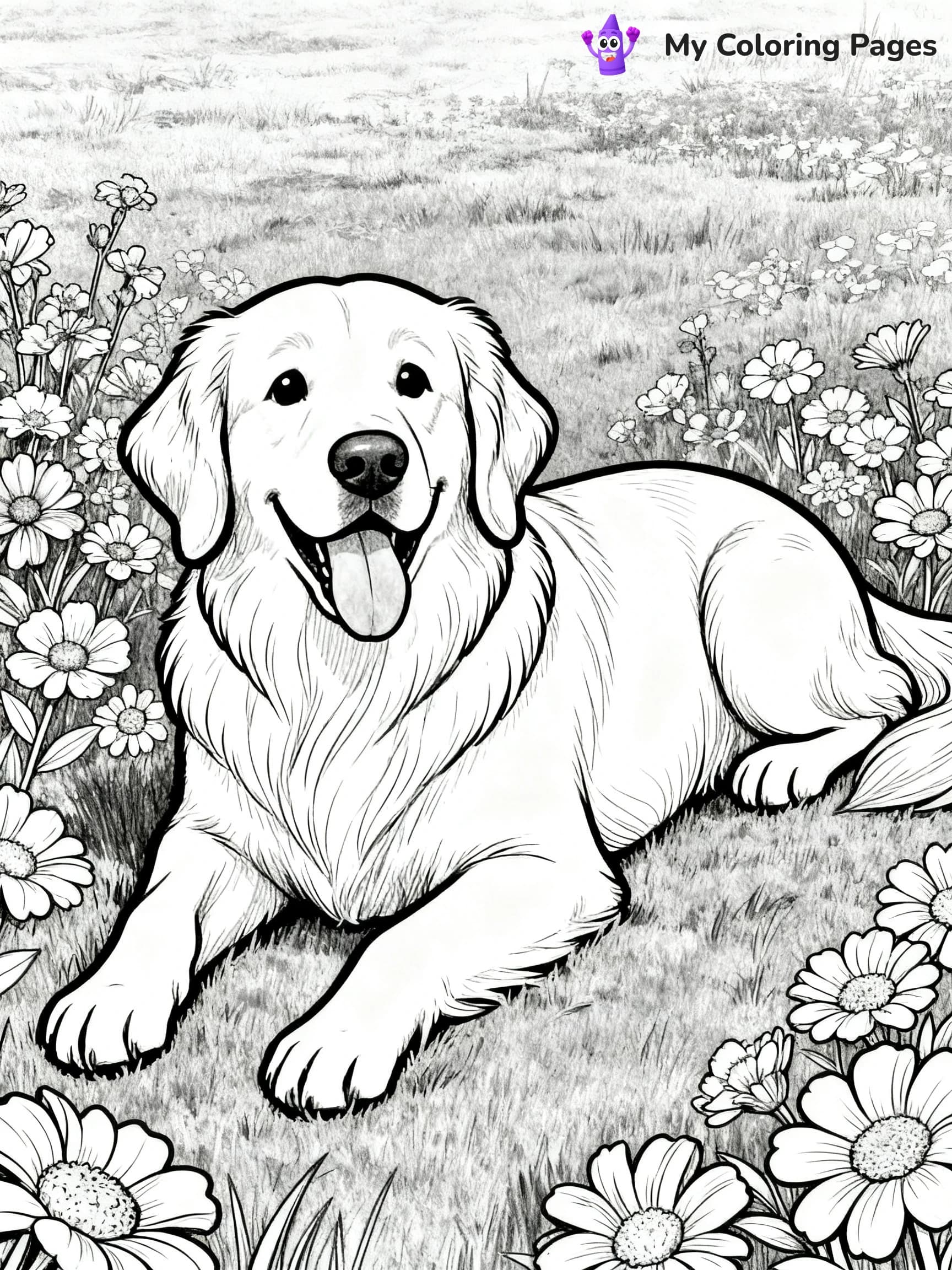 Realistic Golden Retriever Coloring Pages - 22