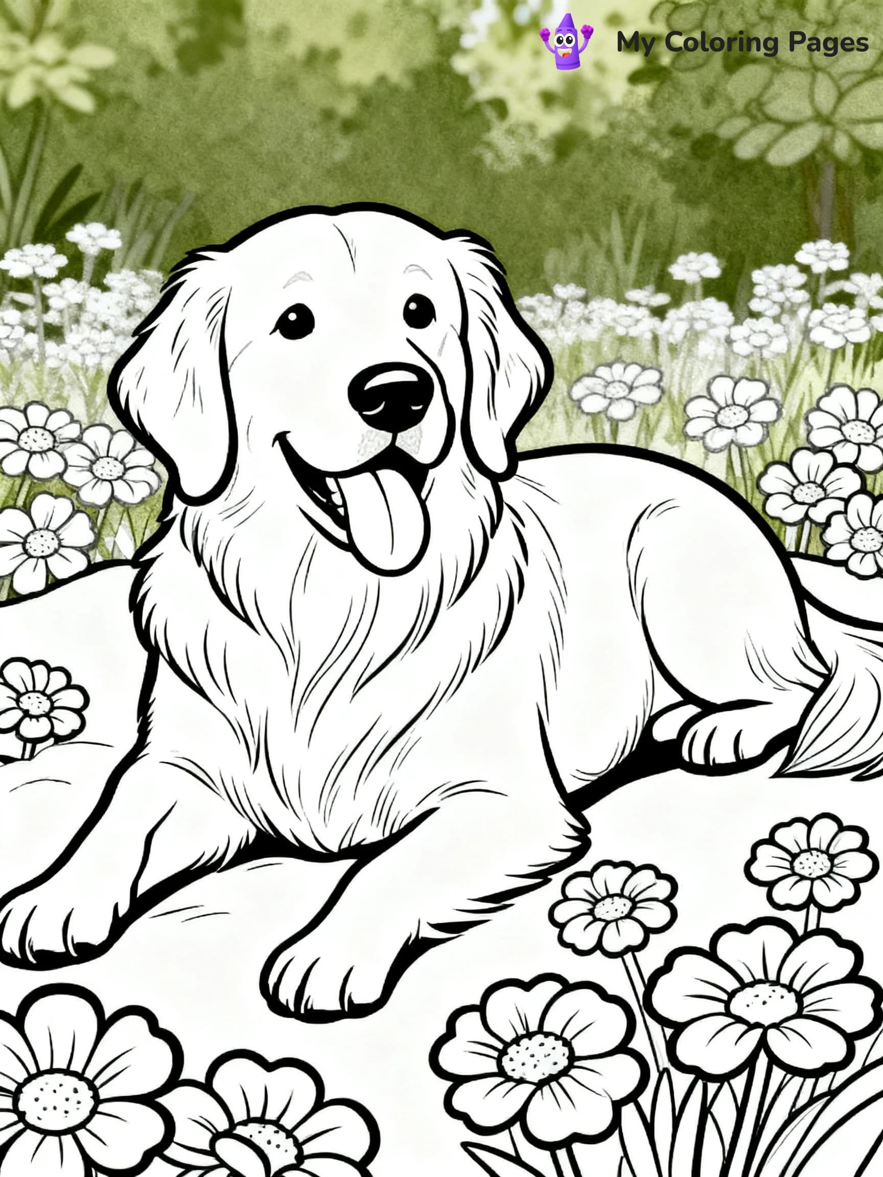 Realistic Golden Retriever Coloring Pages - 20