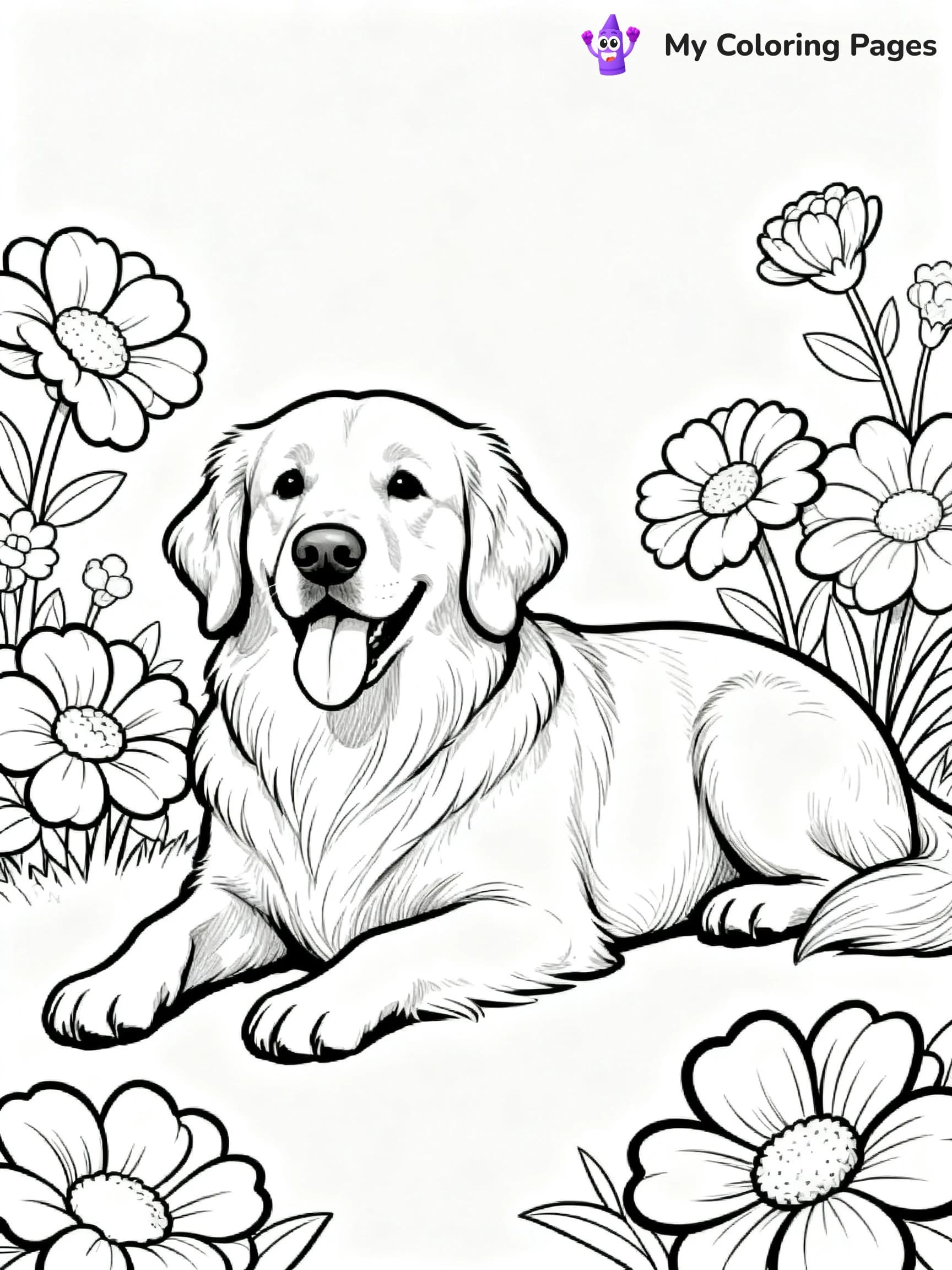 Realistic Golden Retriever Coloring Pages - 18