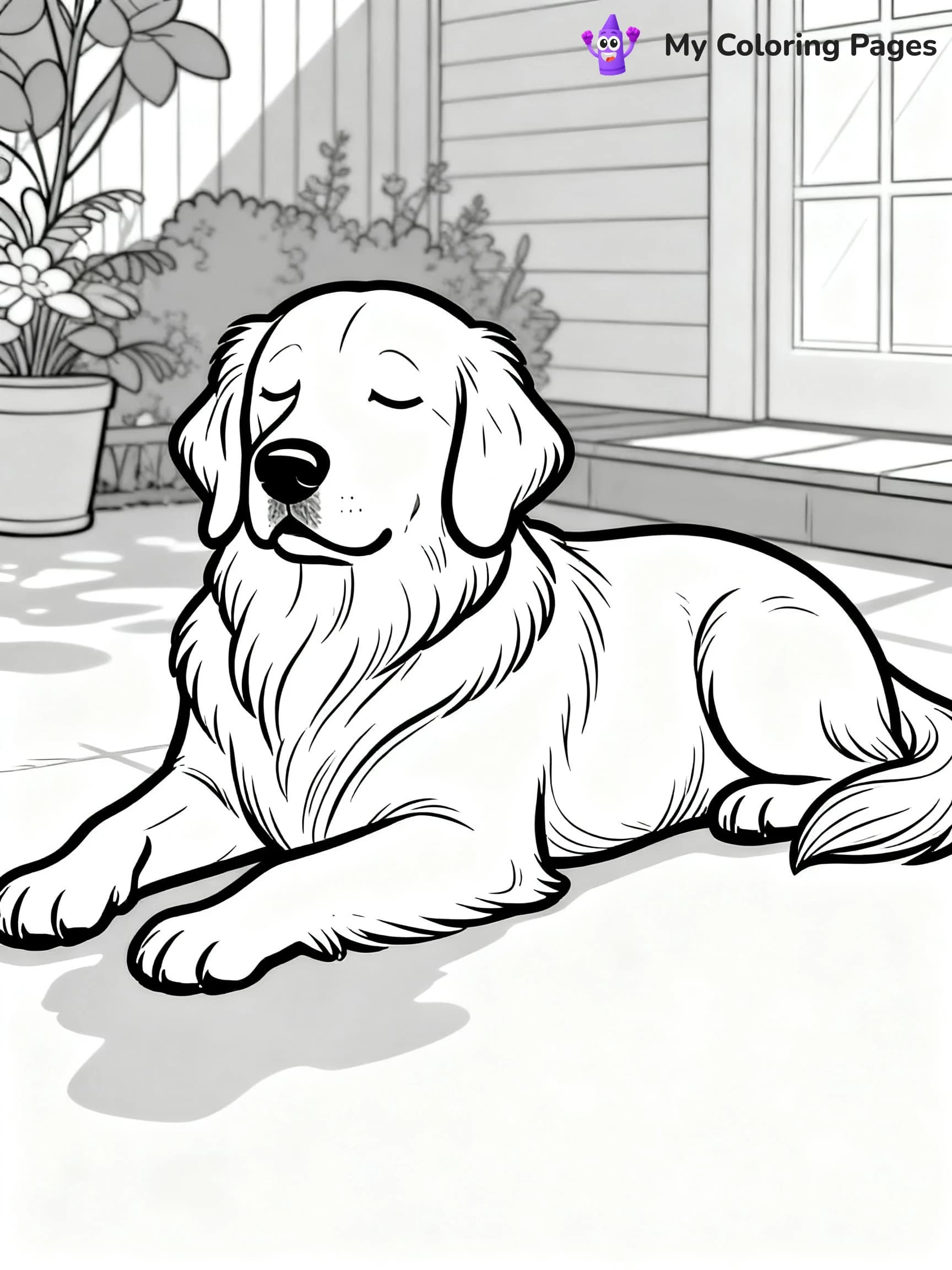 Realistic Golden Retriever Coloring Pages - 3