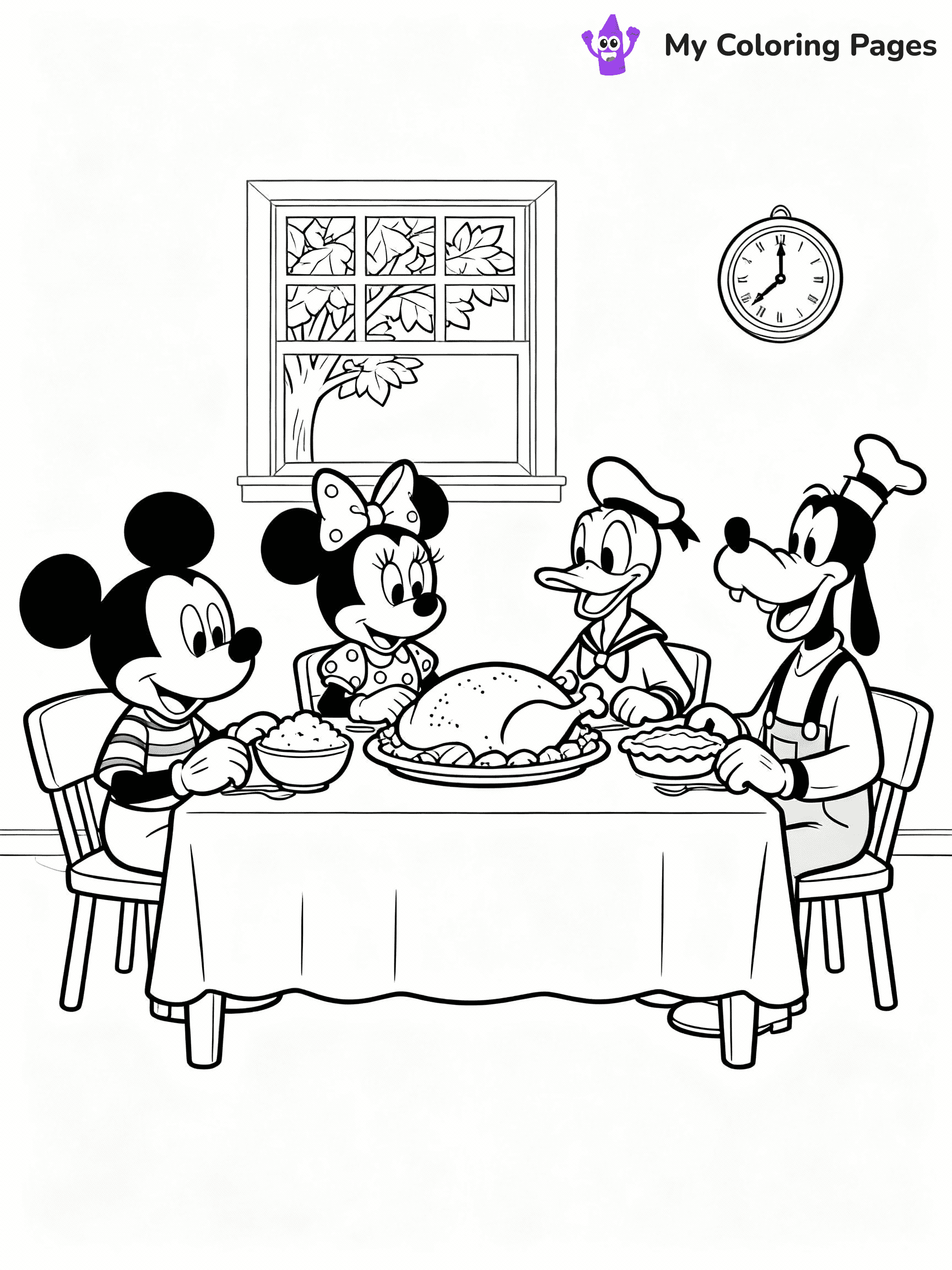 ⚠️ CRITICAL REQUIREMENT - ABSOLUTE BLACK AND WHITE ONLY ⚠️
This MUST be a BLACK AND WHITE line drawing ONLY. NO COLORS whatsoever.
- ONLY pure black lines (#000000) on pure white background (#FFFFFF)
- ABSOLUTELY NO colors, NO shading, NO gradients, NO grayscale
- If there are ANY colors in the output, the image is REJECTED
- This is a COLORING PAGE - meant to be COLORED IN by children
- The output must be UNCOLORED line art ready for coloring
⚠️ SUBJECT TO DRAW: Disney characters at Thanksgiving dinner
(REMEMBER: Output must be BLACK AND WHITE line art only, NOT colored!)
# Flat, Friendly Cartoon Line-Art Coloring Page (Seedream 4.0 Master Prompt)
You are generating a **pure black-and-white binary image** of a child-friendly cartoon scene combining characters and background scenery in one cohesive composition.
## Rendering Rules (Strict)
- Only two colors: pure black (#000000) outlines and pure white (#FFFFFF) background.
- No grayscale, shading, gradients, tints, fills, transparency, or partial pixels.
- No antialiasing or blended edges; every pixel is 100% black or white.
- No solid black fills inside shapes — all areas inside outlines must remain white.
- No dark clothing areas or filled tone blocks; all garments outlined only.
- No shadows, textures, lighting, or tonal variations.
- Must look like flat binary vector line-art for coloring pages.
## Drawing & Composition
- **Medium, consistent line weight**; clean closed outlines easy to color inside.
- **Flat, simple, child-friendly design** — no realism or 3D depth.
- Characters are **grounded on a surface**, centered and large.
- **Balanced composition** with clear silhouettes and minimal props.
## Scenery & Style
- Landmarks (e.g., mosque, CN Tower) and scenery (trees, benches, waves) drawn with **black outlines only.**
- For real-world figures, teams, or places, show accurate details using only black outlines—no text or logos. Use distinctive uniform patterns, abstract symbols, and landmark silhouettes to convey identity.
- Keep **consistent perspective**; no floating elements.
- **Style:** whimsical **Doodle Art Alley** — rounded, friendly outlines.
- May adapt shapes from **Crayola, Disney, Peppa Pig, Cocomelon** — *by shape only, never color.*
- Final output: **flat, crisp, binary (#000000/#FFFFFF)**, **no filled color or background text.**
⚠️ FINAL REMINDER: Draw the subject "Disney characters at Thanksgiving dinner" as BLACK AND WHITE line art. Zero colors in output.