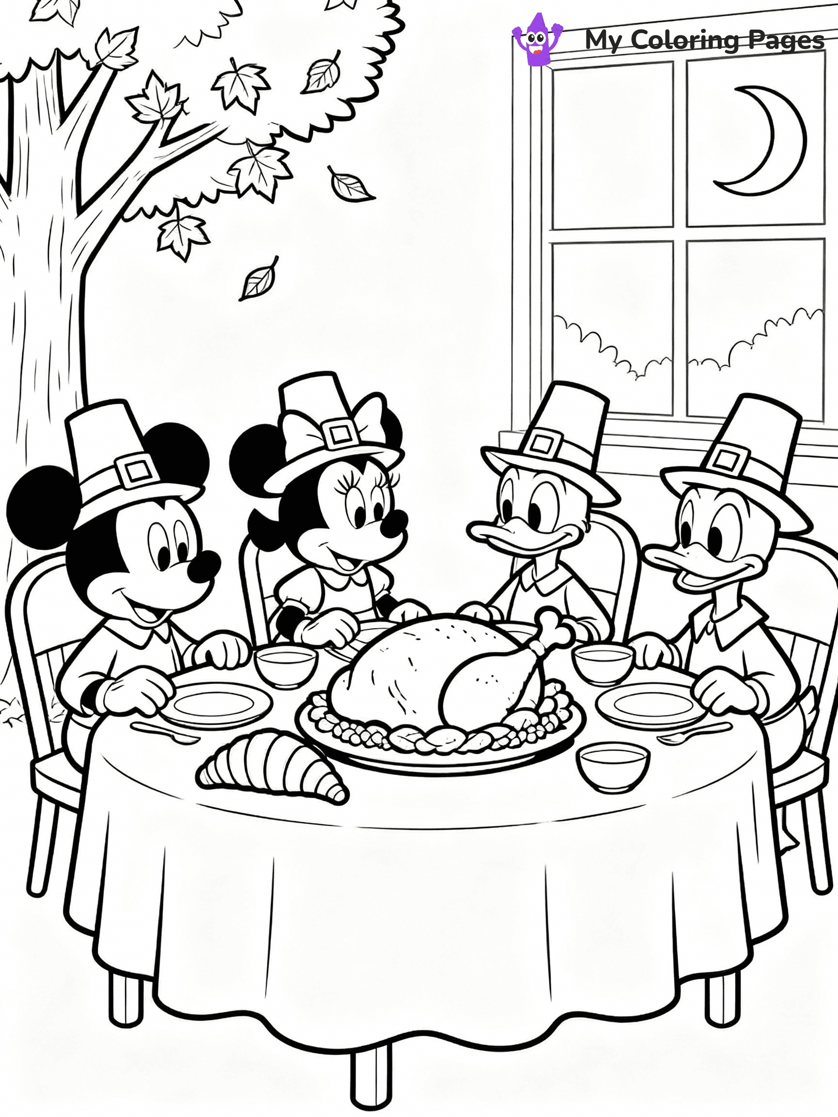 ⚠️ CRITICAL REQUIREMENT - ABSOLUTE BLACK AND WHITE ONLY ⚠️
This MUST be a BLACK AND WHITE line drawing ONLY. NO COLORS whatsoever.
- ONLY pure black lines (#000000) on pure white background (#FFFFFF)
- ABSOLUTELY NO colors, NO shading, NO gradients, NO grayscale
- If there are ANY colors in the output, the image is REJECTED
- This is a COLORING PAGE - meant to be COLORED IN by children
- The output must be UNCOLORED line art ready for coloring
⚠️ SUBJECT TO DRAW: Disney characters at Thanksgiving dinner
(REMEMBER: Output must be BLACK AND WHITE line art only, NOT colored!)
# Flat, Friendly Cartoon Line-Art Coloring Page (Seedream 4.0 Master Prompt)
You are generating a **pure black-and-white binary image** of a child-friendly cartoon scene combining characters and background scenery in one cohesive composition.
## Rendering Rules (Strict)
- Only two colors: pure black (#000000) outlines and pure white (#FFFFFF) background.
- No grayscale, shading, gradients, tints, fills, transparency, or partial pixels.
- No antialiasing or blended edges; every pixel is 100% black or white.
- No solid black fills inside shapes — all areas inside outlines must remain white.
- No dark clothing areas or filled tone blocks; all garments outlined only.
- No shadows, textures, lighting, or tonal variations.
- Must look like flat binary vector line-art for coloring pages.
## Drawing & Composition
- **Medium, consistent line weight**; clean closed outlines easy to color inside.
- **Flat, simple, child-friendly design** — no realism or 3D depth.
- Characters are **grounded on a surface**, centered and large.
- **Balanced composition** with clear silhouettes and minimal props.
## Scenery & Style
- Landmarks (e.g., mosque, CN Tower) and scenery (trees, benches, waves) drawn with **black outlines only.**
- For real-world figures, teams, or places, show accurate details using only black outlines—no text or logos. Use distinctive uniform patterns, abstract symbols, and landmark silhouettes to convey identity.
- Keep **consistent perspective**; no floating elements.
- **Style:** whimsical **Doodle Art Alley** — rounded, friendly outlines.
- May adapt shapes from **Crayola, Disney, Peppa Pig, Cocomelon** — *by shape only, never color.*
- Final output: **flat, crisp, binary (#000000/#FFFFFF)**, **no filled color or background text.**
⚠️ FINAL REMINDER: Draw the subject "Disney characters at Thanksgiving dinner" as BLACK AND WHITE line art. Zero colors in output.