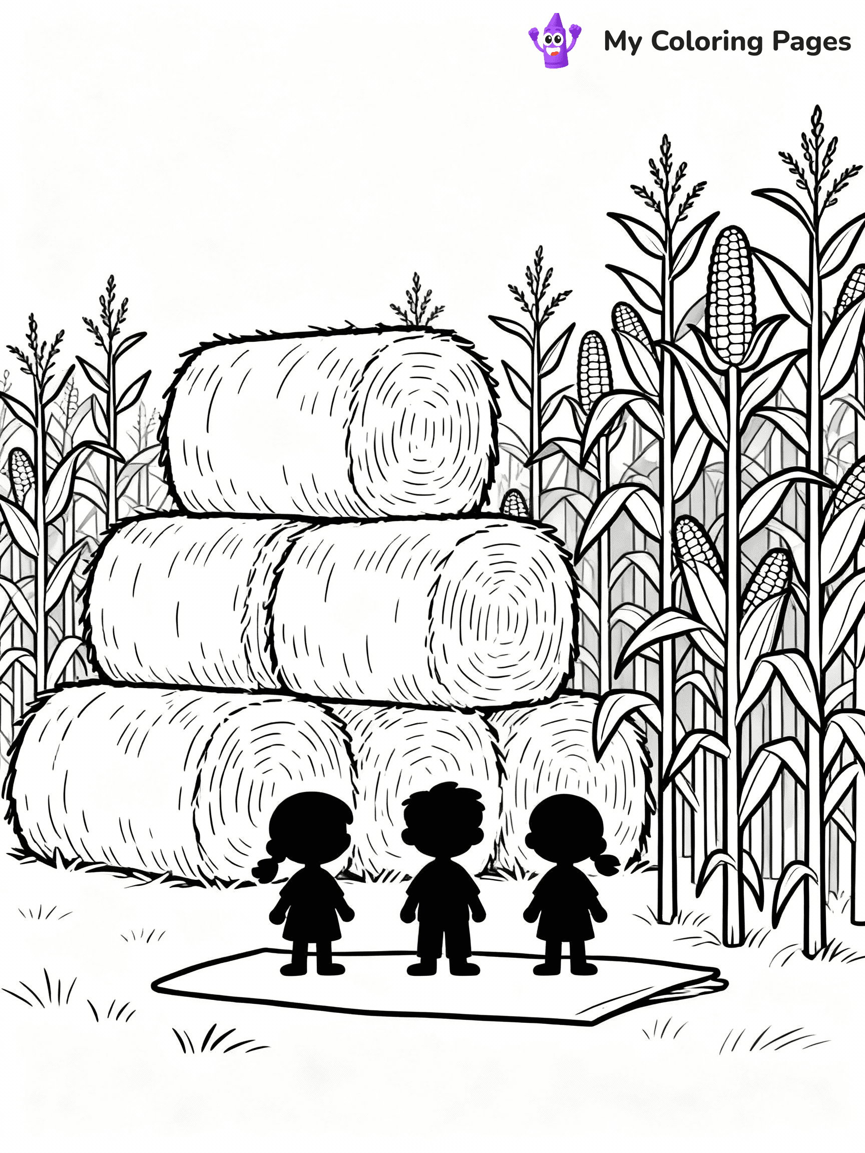 ⚠️ CRITICAL REQUIREMENT - ABSOLUTE BLACK AND WHITE ONLY ⚠️
This MUST be a BLACK AND WHITE line drawing ONLY. NO COLORS whatsoever.
- ONLY pure black lines (#000000) on pure white background (#FFFFFF)
- ABSOLUTELY NO colors, NO shading, NO gradients, NO grayscale
- If there are ANY colors in the output, the image is REJECTED
- This is a COLORING PAGE - meant to be COLORED IN by children
- The output must be UNCOLORED line art ready for coloring
⚠️ SUBJECT TO DRAW: Harvest festival with hay bales and corn stalks. Black and White only. Do not color in anything. No Grey.
(REMEMBER: Output must be BLACK AND WHITE line art only, NOT colored!)
# Flat, Friendly Cartoon Line-Art Coloring Page (Seedream 4.0 Master Prompt)
You are generating a **pure black-and-white binary image** of a child-friendly cartoon scene combining characters and background scenery in one cohesive composition.
## Rendering Rules (Strict)
- Only two colors: pure black (#000000) outlines and pure white (#FFFFFF) background.
- No grayscale, shading, gradients, tints, fills, transparency, or partial pixels.
- No antialiasing or blended edges; every pixel is 100% black or white.
- No solid black fills inside shapes — all areas inside outlines must remain white.
- No dark clothing areas or filled tone blocks; all garments outlined only.
- No shadows, textures, lighting, or tonal variations.
- Must look like flat binary vector line-art for coloring pages.
## Drawing & Composition
- **Medium, consistent line weight**; clean closed outlines easy to color inside.
- **Flat, simple, child-friendly design** — no realism or 3D depth.
- Characters are **grounded on a surface**, centered and large.
- **Balanced composition** with clear silhouettes and minimal props.
## Scenery & Style
- Landmarks (e.g., mosque, CN Tower) and scenery (trees, benches, waves) drawn with **black outlines only.**
- For real-world figures, teams, or places, show accurate details using only black outlines—no text or logos. Use distinctive uniform patterns, abstract symbols, and landmark silhouettes to convey identity.
- Keep **consistent perspective**; no floating elements.
- **Style:** whimsical **Doodle Art Alley** — rounded, friendly outlines.
- May adapt shapes from **Crayola, Disney, Peppa Pig, Cocomelon** — *by shape only, never color.*
- Final output: **flat, crisp, binary (#000000/#FFFFFF)**, **no filled color or background text.**
⚠️ FINAL REMINDER: Draw the subject "Harvest festival with hay bales and corn stalks. Black and White only. Do not color in anything. No Grey." as BLACK AND WHITE line art. Zero colors in output.