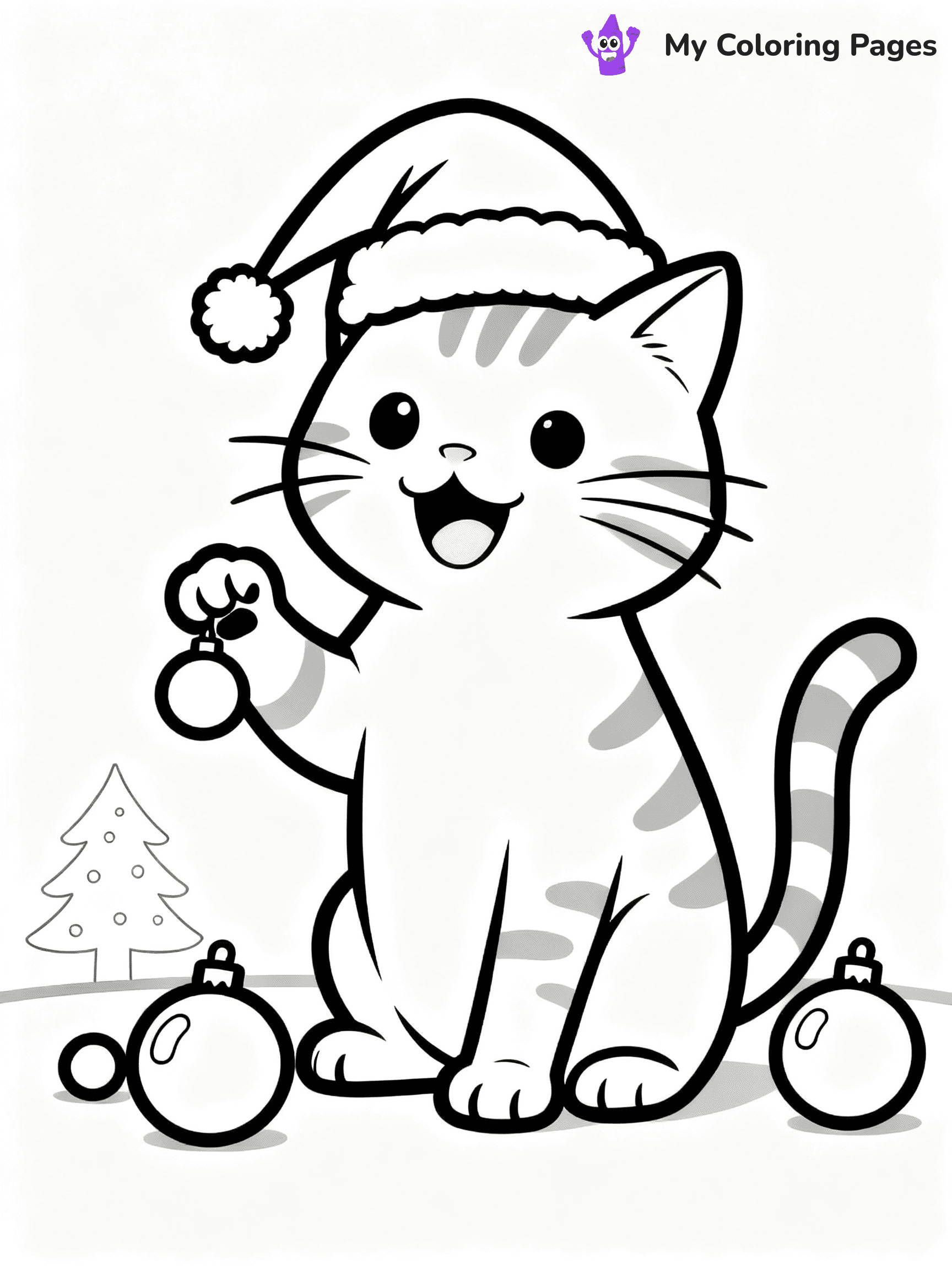 Cat Christmas Coloring Pages - 8