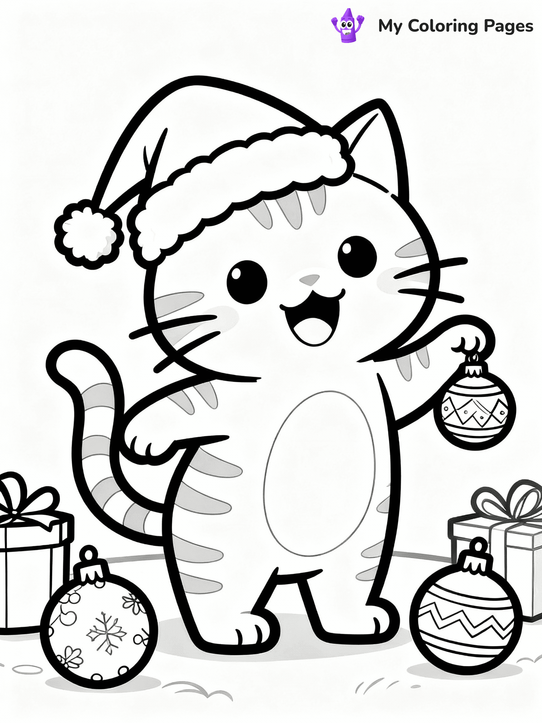 Cat Christmas Coloring Pages - 7