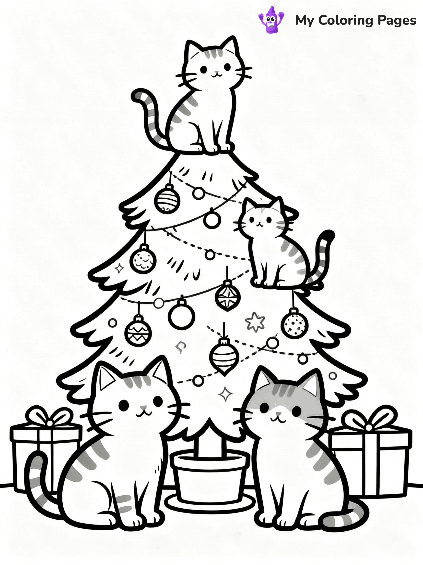 Cat Christmas Coloring Pages - 6