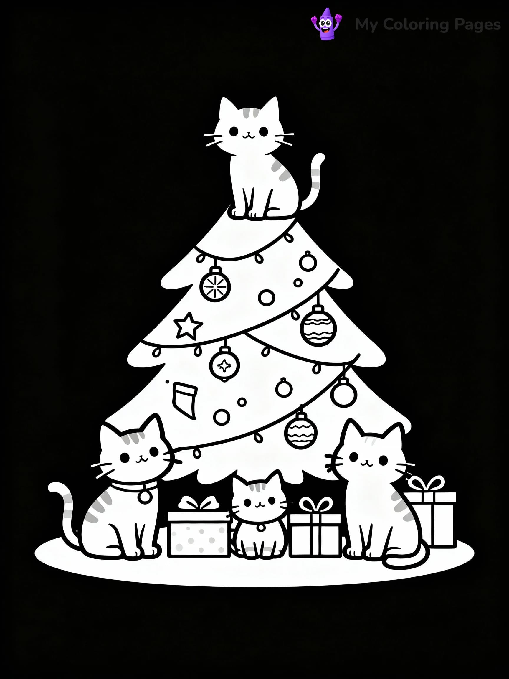 Cat Christmas Coloring Pages - 4
