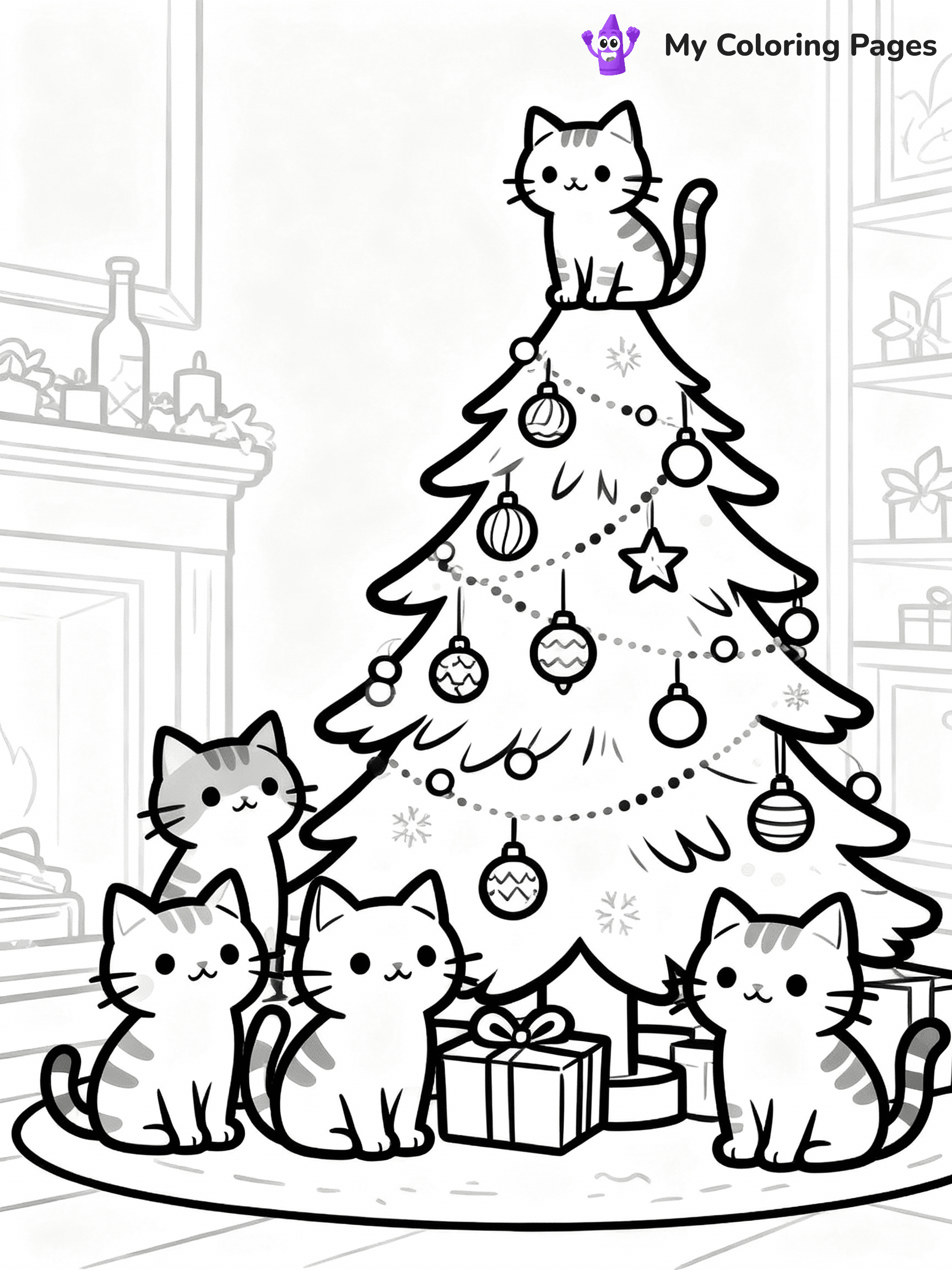 Cat Christmas Coloring Pages - 3