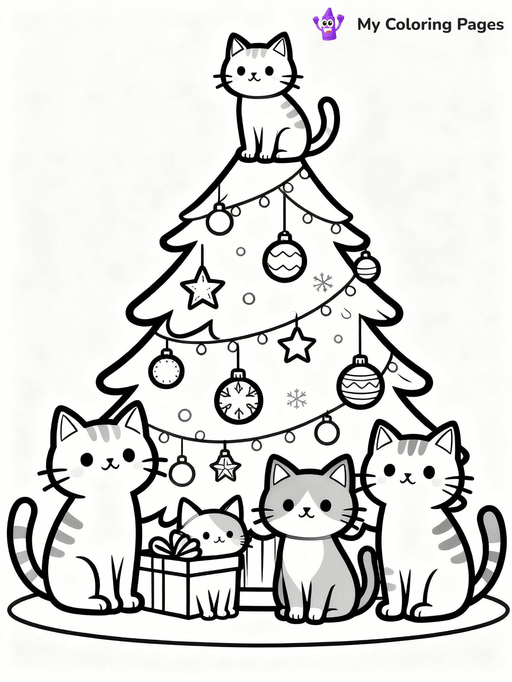 Cat Christmas Coloring Pages - 2
