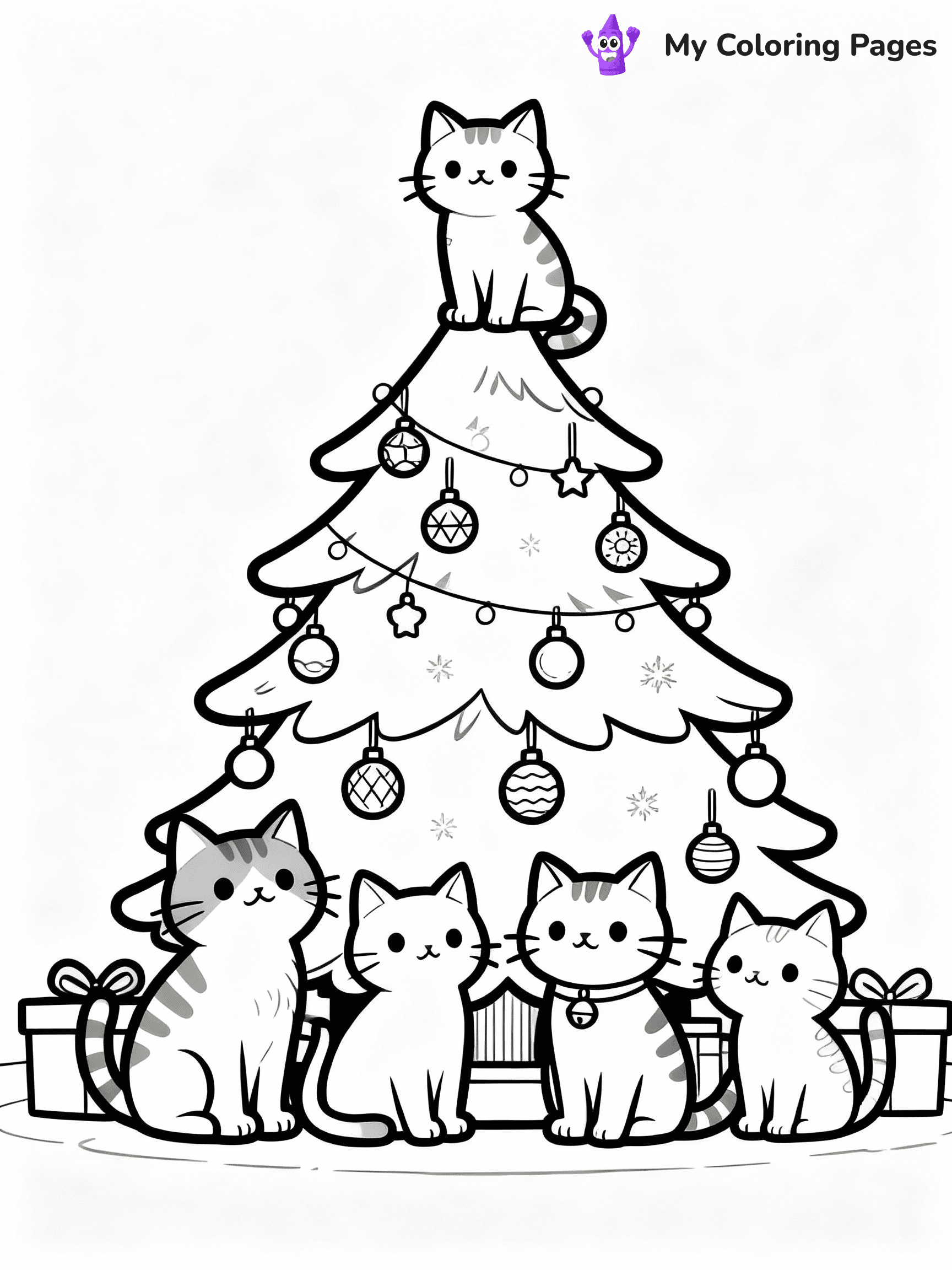 Cat Christmas Coloring Pages - 1