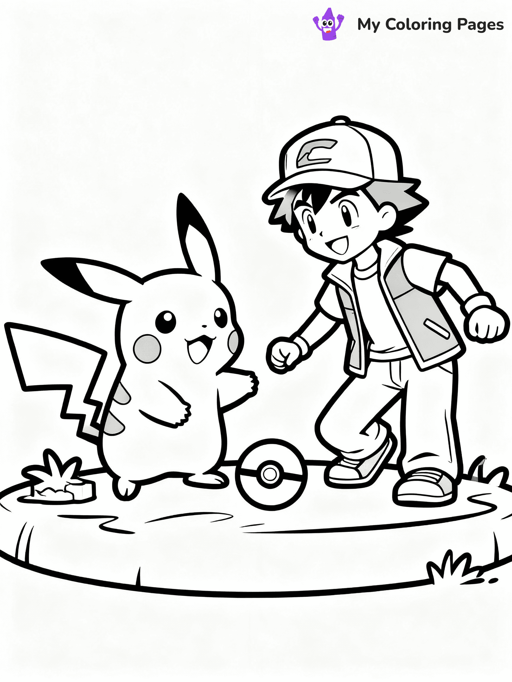 ⚠️ CRITICAL REQUIREMENT - ABSOLUTE BLACK AND WHITE ONLY ⚠️
This MUST be a BLACK AND WHITE line drawing ONLY. NO COLORS whatsoever.
- ONLY pure black lines (#000000) on pure white background (#FFFFFF)
- ABSOLUTELY NO colors, NO shading, NO gradients, NO grayscale
- If there are ANY colors in the output, the image is REJECTED
- This is a COLORING PAGE - meant to be COLORED IN by children
- The output must be UNCOLORED line art ready for coloring
⚠️ SUBJECT TO DRAW: Pikachu from Pokémon playing with Ash. PURE OUTLINES. NO FILLS, COLOR, SHADING, OR GREYSCALE. WHITE BACKGROUND.
(REMEMBER: Output must be BLACK AND WHITE line art only, NOT colored!)
# Flat, Friendly Cartoon Line-Art Coloring Page
You are generating a **pure black-and-white binary image** of a child-friendly cartoon scene combining characters and background scenery in one cohesive composition.
## Rendering Rules (Strict)
- Only two colors: pure black (#000000) outlines and pure white (#FFFFFF) background.
- No grayscale, shading, gradients, tints, fills, transparency, or partial pixels.
- No antialiasing or blended edges; every pixel is 100% black or white.
- No solid black fills inside shapes — all areas inside outlines must remain white.
- No dark clothing areas or filled tone blocks; all garments outlined only.
- No shadows, textures, lighting, or tonal variations.
- Must look like flat binary vector line-art for coloring pages.
## Drawing & Composition
- **Medium, consistent line weight**; clean closed outlines easy to color inside.
- **Flat, simple, child-friendly design** — no realism or 3D depth.
- Characters are **grounded on a surface**, centered and large.
- **Balanced composition** with clear silhouettes and minimal props.
## Scenery & Style
- Landmarks (e.g., mosque, CN Tower) and scenery (trees, benches, waves) drawn with **black outlines only.**
- For real-world figures, teams, or places, show accurate details using only black outlines—no text or logos. Use distinctive uniform patterns, abstract symbols, and landmark silhouettes to convey identity.
- Keep **consistent perspective**; no floating elements.
- **Style:** whimsical **Doodle Art Alley** — rounded, friendly outlines.
- May adapt shapes from **Crayola, Disney, Peppa Pig, Cocomelon** — *by shape only, never color.*
- Final output: **flat, crisp, binary (#000000/#FFFFFF)**, **no filled color or background text.**
EXTREMELYE IMPORTANT:
- PURE BINARY LINE-ART; NO FILLS (HAIR/CLOTHES/SKIN), SHADING, OR GREY.
- NO SHADING, COLOR. MUST BE WHITE BACKGROUND.
⚠️ FINAL REMINDER: Draw the subject "Pikachu from Pokémon playing with Ash. PURE OUTLINES. NO FILLS, COLOR, SHADING, OR GREYSCALE. WHITE BACKGROUND." as BLACK AND WHITE line art. Zero colors in output.