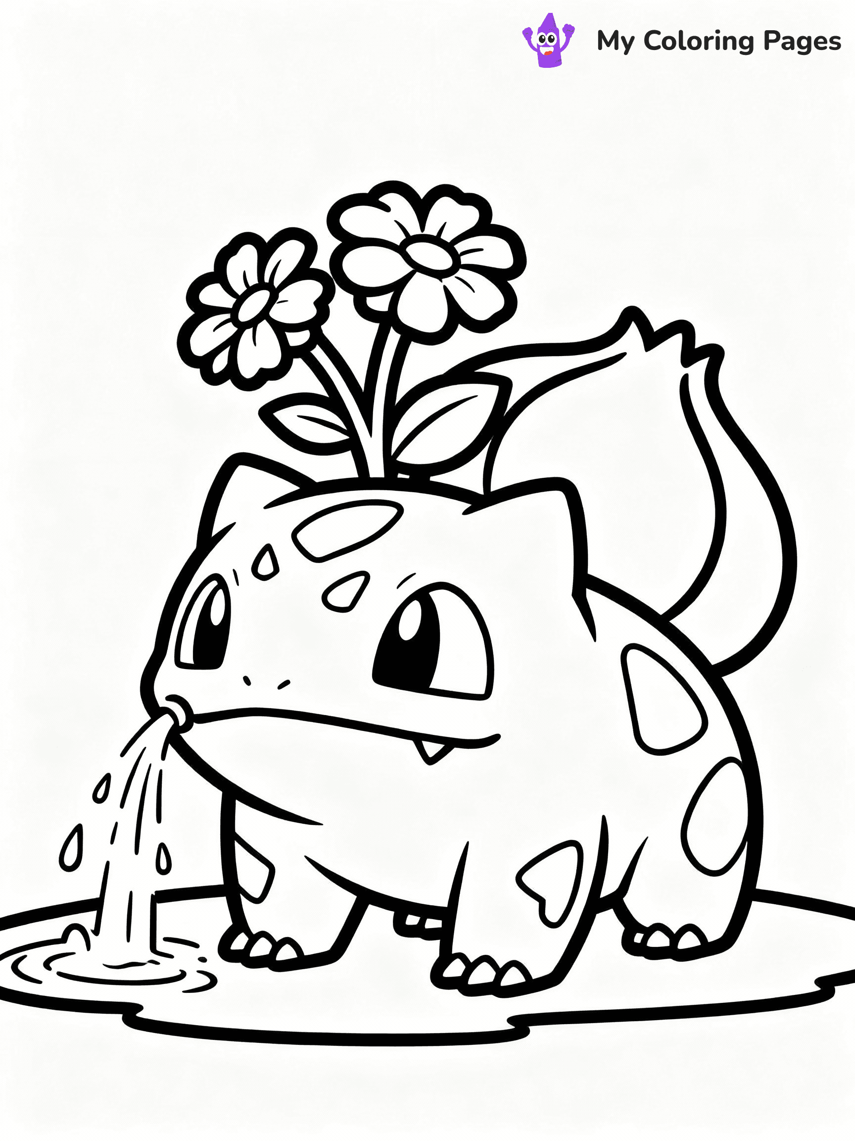 ⚠️ CRITICAL REQUIREMENT - ABSOLUTE BLACK AND WHITE ONLY ⚠️
This MUST be a BLACK AND WHITE line drawing ONLY. NO COLORS whatsoever.
- ONLY pure black lines (#000000) on pure white background (#FFFFFF)
- ABSOLUTELY NO colors, NO shading, NO gradients, NO grayscale
- If there are ANY colors in the output, the image is REJECTED
- This is a COLORING PAGE - meant to be COLORED IN by children
- The output must be UNCOLORED line art ready for coloring
⚠️ SUBJECT TO DRAW: Bulbasaur from Pokémon watering flowers. PURE OUTLINES. NO FILLS, COLOR, SHADING, OR GREYSCALE. WHITE BACKGROUND.
(REMEMBER: Output must be BLACK AND WHITE line art only, NOT colored!)
# Flat, Friendly Cartoon Line-Art Coloring Page
You are generating a **pure black-and-white binary image** of a child-friendly cartoon scene combining characters and background scenery in one cohesive composition.
## Rendering Rules (Strict)
- Only two colors: pure black (#000000) outlines and pure white (#FFFFFF) background.
- No grayscale, shading, gradients, tints, fills, transparency, or partial pixels.
- No antialiasing or blended edges; every pixel is 100% black or white.
- No solid black fills inside shapes — all areas inside outlines must remain white.
- No dark clothing areas or filled tone blocks; all garments outlined only.
- No shadows, textures, lighting, or tonal variations.
- Must look like flat binary vector line-art for coloring pages.
## Drawing & Composition
- **Medium, consistent line weight**; clean closed outlines easy to color inside.
- **Flat, simple, child-friendly design** — no realism or 3D depth.
- Characters are **grounded on a surface**, centered and large.
- **Balanced composition** with clear silhouettes and minimal props.
## Scenery & Style
- Landmarks (e.g., mosque, CN Tower) and scenery (trees, benches, waves) drawn with **black outlines only.**
- For real-world figures, teams, or places, show accurate details using only black outlines—no text or logos. Use distinctive uniform patterns, abstract symbols, and landmark silhouettes to convey identity.
- Keep **consistent perspective**; no floating elements.
- **Style:** whimsical **Doodle Art Alley** — rounded, friendly outlines.
- May adapt shapes from **Crayola, Disney, Peppa Pig, Cocomelon** — *by shape only, never color.*
- Final output: **flat, crisp, binary (#000000/#FFFFFF)**, **no filled color or background text.**
EXTREMELYE IMPORTANT:
- PURE BINARY LINE-ART; NO FILLS (HAIR/CLOTHES/SKIN), SHADING, OR GREY.
- NO SHADING, COLOR. MUST BE WHITE BACKGROUND.
⚠️ FINAL REMINDER: Draw the subject "Bulbasaur from Pokémon watering flowers. PURE OUTLINES. NO FILLS, COLOR, SHADING, OR GREYSCALE. WHITE BACKGROUND." as BLACK AND WHITE line art. Zero colors in output.