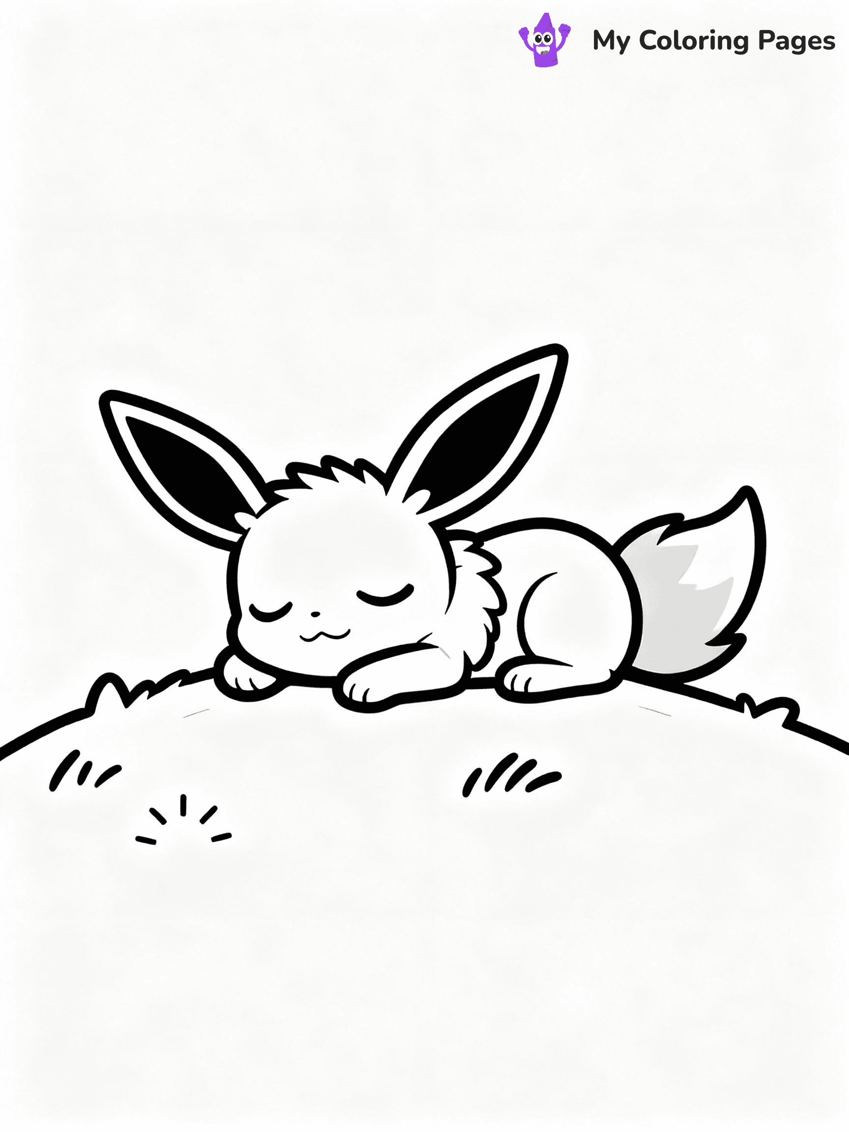 ⚠️ CRITICAL REQUIREMENT - ABSOLUTE BLACK AND WHITE ONLY ⚠️
This MUST be a BLACK AND WHITE line drawing ONLY. NO COLORS whatsoever.
- ONLY pure black lines (#000000) on pure white background (#FFFFFF)
- ABSOLUTELY NO colors, NO shading, NO gradients, NO grayscale
- If there are ANY colors in the output, the image is REJECTED
- This is a COLORING PAGE - meant to be COLORED IN by children
- The output must be UNCOLORED line art ready for coloring
⚠️ SUBJECT TO DRAW: Eevee from Pokémon napping on a sunny hill. PURE OUTLINES. NO FILLS, COLOR, SHADING, OR GREYSCALE. WHITE BACKGROUND.
(REMEMBER: Output must be BLACK AND WHITE line art only, NOT colored!)
# Flat, Friendly Cartoon Line-Art Coloring Page
You are generating a **pure black-and-white binary image** of a child-friendly cartoon scene combining characters and background scenery in one cohesive composition.
## Rendering Rules (Strict)
- Only two colors: pure black (#000000) outlines and pure white (#FFFFFF) background.
- No grayscale, shading, gradients, tints, fills, transparency, or partial pixels.
- No antialiasing or blended edges; every pixel is 100% black or white.
- No solid black fills inside shapes — all areas inside outlines must remain white.
- No dark clothing areas or filled tone blocks; all garments outlined only.
- No shadows, textures, lighting, or tonal variations.
- Must look like flat binary vector line-art for coloring pages.
## Drawing & Composition
- **Medium, consistent line weight**; clean closed outlines easy to color inside.
- **Flat, simple, child-friendly design** — no realism or 3D depth.
- Characters are **grounded on a surface**, centered and large.
- **Balanced composition** with clear silhouettes and minimal props.
## Scenery & Style
- Landmarks (e.g., mosque, CN Tower) and scenery (trees, benches, waves) drawn with **black outlines only.**
- For real-world figures, teams, or places, show accurate details using only black outlines—no text or logos. Use distinctive uniform patterns, abstract symbols, and landmark silhouettes to convey identity.
- Keep **consistent perspective**; no floating elements.
- **Style:** whimsical **Doodle Art Alley** — rounded, friendly outlines.
- May adapt shapes from **Crayola, Disney, Peppa Pig, Cocomelon** — *by shape only, never color.*
- Final output: **flat, crisp, binary (#000000/#FFFFFF)**, **no filled color or background text.**
EXTREMELYE IMPORTANT:
- PURE BINARY LINE-ART; NO FILLS (HAIR/CLOTHES/SKIN), SHADING, OR GREY.
- NO SHADING, COLOR. MUST BE WHITE BACKGROUND.
⚠️ FINAL REMINDER: Draw the subject "Eevee from Pokémon napping on a sunny hill. PURE OUTLINES. NO FILLS, COLOR, SHADING, OR GREYSCALE. WHITE BACKGROUND." as BLACK AND WHITE line art. Zero colors in output.