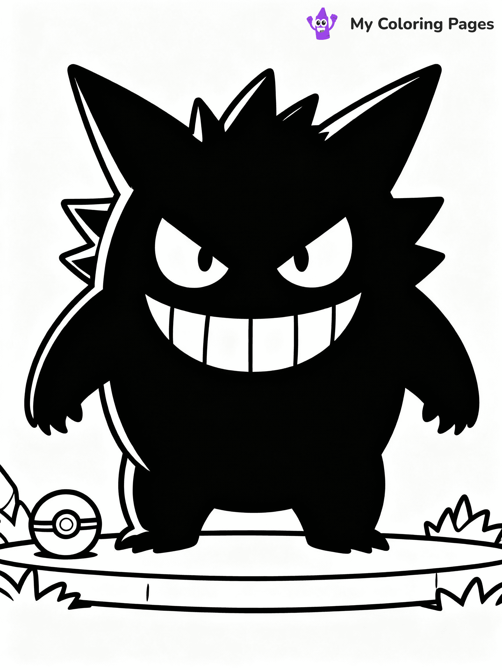 ⚠️ CRITICAL REQUIREMENT - ABSOLUTE BLACK AND WHITE ONLY ⚠️
This MUST be a BLACK AND WHITE line drawing ONLY. NO COLORS whatsoever.
- ONLY pure black lines (#000000) on pure white background (#FFFFFF)
- ABSOLUTELY NO colors, NO shading, NO gradients, NO grayscale
- If there are ANY colors in the output, the image is REJECTED
- This is a COLORING PAGE - meant to be COLORED IN by children
- The output must be UNCOLORED line art ready for coloring
⚠️ SUBJECT TO DRAW: Gengar from Pokémon lurking in the shadows. PURE OUTLINES. NO FILLS, COLOR, SHADING, OR GREYSCALE. WHITE BACKGROUND.
(REMEMBER: Output must be BLACK AND WHITE line art only, NOT colored!)
# Flat, Friendly Cartoon Line-Art Coloring Page
You are generating a **pure black-and-white binary image** of a child-friendly cartoon scene combining characters and background scenery in one cohesive composition.
## Rendering Rules (Strict)
- Only two colors: pure black (#000000) outlines and pure white (#FFFFFF) background.
- No grayscale, shading, gradients, tints, fills, transparency, or partial pixels.
- No antialiasing or blended edges; every pixel is 100% black or white.
- No solid black fills inside shapes — all areas inside outlines must remain white.
- No dark clothing areas or filled tone blocks; all garments outlined only.
- No shadows, textures, lighting, or tonal variations.
- Must look like flat binary vector line-art for coloring pages.
## Drawing & Composition
- **Medium, consistent line weight**; clean closed outlines easy to color inside.
- **Flat, simple, child-friendly design** — no realism or 3D depth.
- Characters are **grounded on a surface**, centered and large.
- **Balanced composition** with clear silhouettes and minimal props.
## Scenery & Style
- Landmarks (e.g., mosque, CN Tower) and scenery (trees, benches, waves) drawn with **black outlines only.**
- For real-world figures, teams, or places, show accurate details using only black outlines—no text or logos. Use distinctive uniform patterns, abstract symbols, and landmark silhouettes to convey identity.
- Keep **consistent perspective**; no floating elements.
- **Style:** whimsical **Doodle Art Alley** — rounded, friendly outlines.
- May adapt shapes from **Crayola, Disney, Peppa Pig, Cocomelon** — *by shape only, never color.*
- Final output: **flat, crisp, binary (#000000/#FFFFFF)**, **no filled color or background text.**
EXTREMELYE IMPORTANT:
- PURE BINARY LINE-ART; NO FILLS (HAIR/CLOTHES/SKIN), SHADING, OR GREY.
- NO SHADING, COLOR. MUST BE WHITE BACKGROUND.
⚠️ FINAL REMINDER: Draw the subject "Gengar from Pokémon lurking in the shadows. PURE OUTLINES. NO FILLS, COLOR, SHADING, OR GREYSCALE. WHITE BACKGROUND." as BLACK AND WHITE line art. Zero colors in output.