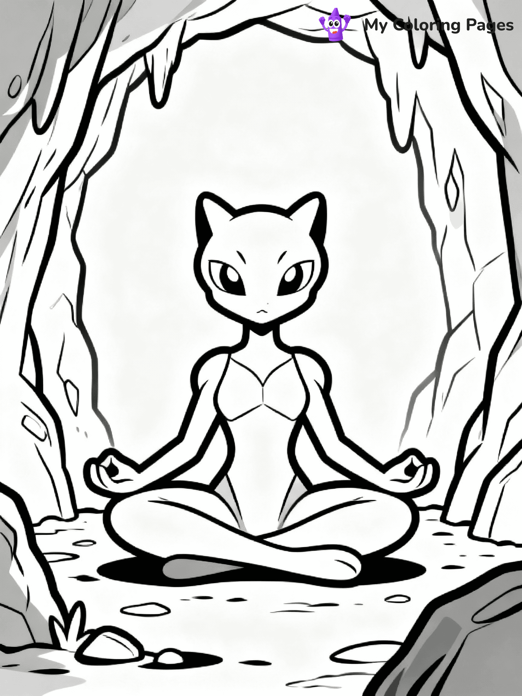 ⚠️ CRITICAL REQUIREMENT - ABSOLUTE BLACK AND WHITE ONLY ⚠️
This MUST be a BLACK AND WHITE line drawing ONLY. NO COLORS whatsoever.
- ONLY pure black lines (#000000) on pure white background (#FFFFFF)
- ABSOLUTELY NO colors, NO shading, NO gradients, NO grayscale
- If there are ANY colors in the output, the image is REJECTED
- This is a COLORING PAGE - meant to be COLORED IN by children
- The output must be UNCOLORED line art ready for coloring
⚠️ SUBJECT TO DRAW: Mewtwo from Pokémon meditating in a cave. PURE OUTLINES. NO FILLS, COLOR, SHADING, OR GREYSCALE. WHITE BACKGROUND.
(REMEMBER: Output must be BLACK AND WHITE line art only, NOT colored!)
# Flat, Friendly Cartoon Line-Art Coloring Page
You are generating a **pure black-and-white binary image** of a child-friendly cartoon scene combining characters and background scenery in one cohesive composition.
## Rendering Rules (Strict)
- Only two colors: pure black (#000000) outlines and pure white (#FFFFFF) background.
- No grayscale, shading, gradients, tints, fills, transparency, or partial pixels.
- No antialiasing or blended edges; every pixel is 100% black or white.
- No solid black fills inside shapes — all areas inside outlines must remain white.
- No dark clothing areas or filled tone blocks; all garments outlined only.
- No shadows, textures, lighting, or tonal variations.
- Must look like flat binary vector line-art for coloring pages.
## Drawing & Composition
- **Medium, consistent line weight**; clean closed outlines easy to color inside.
- **Flat, simple, child-friendly design** — no realism or 3D depth.
- Characters are **grounded on a surface**, centered and large.
- **Balanced composition** with clear silhouettes and minimal props.
## Scenery & Style
- Landmarks (e.g., mosque, CN Tower) and scenery (trees, benches, waves) drawn with **black outlines only.**
- For real-world figures, teams, or places, show accurate details using only black outlines—no text or logos. Use distinctive uniform patterns, abstract symbols, and landmark silhouettes to convey identity.
- Keep **consistent perspective**; no floating elements.
- **Style:** whimsical **Doodle Art Alley** — rounded, friendly outlines.
- May adapt shapes from **Crayola, Disney, Peppa Pig, Cocomelon** — *by shape only, never color.*
- Final output: **flat, crisp, binary (#000000/#FFFFFF)**, **no filled color or background text.**
EXTREMELYE IMPORTANT:
- PURE BINARY LINE-ART; NO FILLS (HAIR/CLOTHES/SKIN), SHADING, OR GREY.
- NO SHADING, COLOR. MUST BE WHITE BACKGROUND.
⚠️ FINAL REMINDER: Draw the subject "Mewtwo from Pokémon meditating in a cave. PURE OUTLINES. NO FILLS, COLOR, SHADING, OR GREYSCALE. WHITE BACKGROUND." as BLACK AND WHITE line art. Zero colors in output.