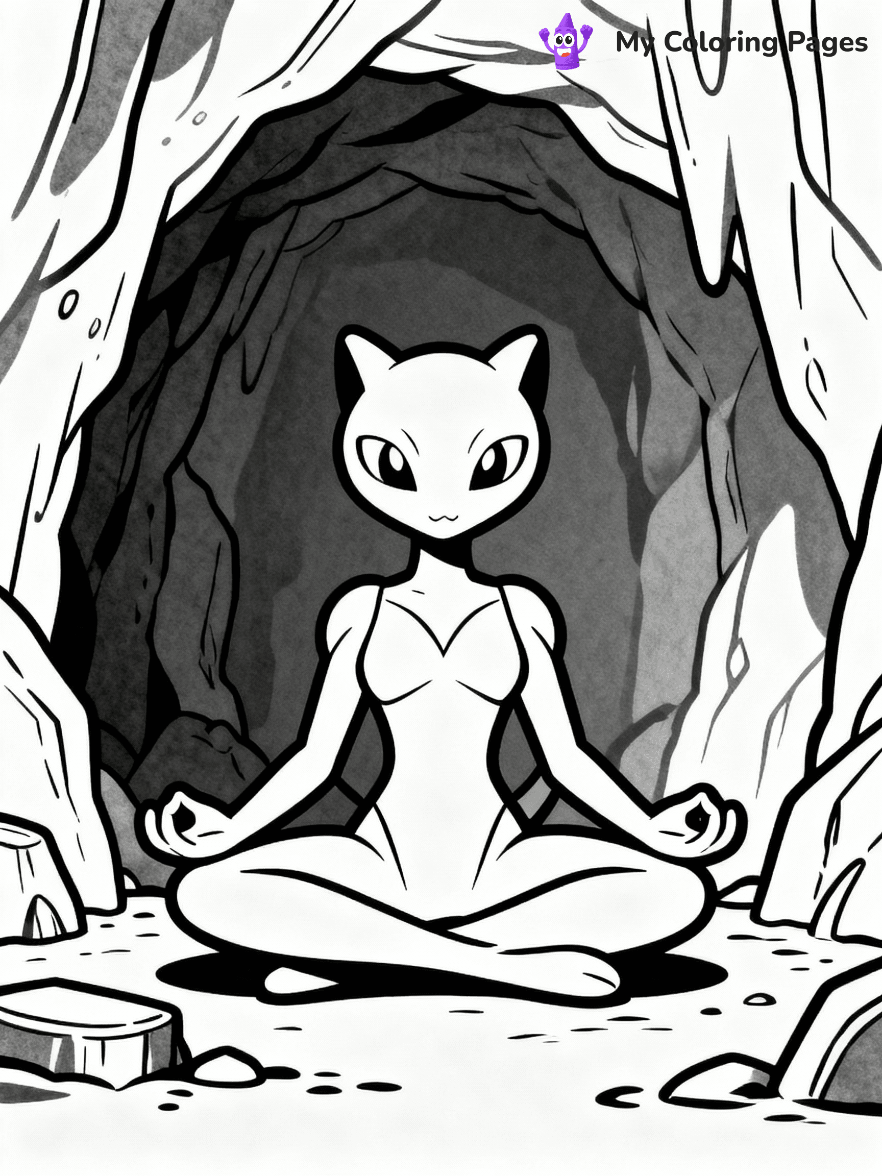 ⚠️ CRITICAL REQUIREMENT - ABSOLUTE BLACK AND WHITE ONLY ⚠️
This MUST be a BLACK AND WHITE line drawing ONLY. NO COLORS whatsoever.
- ONLY pure black lines (#000000) on pure white background (#FFFFFF)
- ABSOLUTELY NO colors, NO shading, NO gradients, NO grayscale
- If there are ANY colors in the output, the image is REJECTED
- This is a COLORING PAGE - meant to be COLORED IN by children
- The output must be UNCOLORED line art ready for coloring
⚠️ SUBJECT TO DRAW: Mewtwo from Pokémon meditating in a cave. PURE OUTLINES. NO FILLS, COLOR, SHADING, OR GREYSCALE. WHITE BACKGROUND.
(REMEMBER: Output must be BLACK AND WHITE line art only, NOT colored!)
# Flat, Friendly Cartoon Line-Art Coloring Page
You are generating a **pure black-and-white binary image** of a child-friendly cartoon scene combining characters and background scenery in one cohesive composition.
## Rendering Rules (Strict)
- Only two colors: pure black (#000000) outlines and pure white (#FFFFFF) background.
- No grayscale, shading, gradients, tints, fills, transparency, or partial pixels.
- No antialiasing or blended edges; every pixel is 100% black or white.
- No solid black fills inside shapes — all areas inside outlines must remain white.
- No dark clothing areas or filled tone blocks; all garments outlined only.
- No shadows, textures, lighting, or tonal variations.
- Must look like flat binary vector line-art for coloring pages.
## Drawing & Composition
- **Medium, consistent line weight**; clean closed outlines easy to color inside.
- **Flat, simple, child-friendly design** — no realism or 3D depth.
- Characters are **grounded on a surface**, centered and large.
- **Balanced composition** with clear silhouettes and minimal props.
## Scenery & Style
- Landmarks (e.g., mosque, CN Tower) and scenery (trees, benches, waves) drawn with **black outlines only.**
- For real-world figures, teams, or places, show accurate details using only black outlines—no text or logos. Use distinctive uniform patterns, abstract symbols, and landmark silhouettes to convey identity.
- Keep **consistent perspective**; no floating elements.
- **Style:** whimsical **Doodle Art Alley** — rounded, friendly outlines.
- May adapt shapes from **Crayola, Disney, Peppa Pig, Cocomelon** — *by shape only, never color.*
- Final output: **flat, crisp, binary (#000000/#FFFFFF)**, **no filled color or background text.**
EXTREMELYE IMPORTANT:
- PURE BINARY LINE-ART; NO FILLS (HAIR/CLOTHES/SKIN), SHADING, OR GREY.
- NO SHADING, COLOR. MUST BE WHITE BACKGROUND.
⚠️ FINAL REMINDER: Draw the subject "Mewtwo from Pokémon meditating in a cave. PURE OUTLINES. NO FILLS, COLOR, SHADING, OR GREYSCALE. WHITE BACKGROUND." as BLACK AND WHITE line art. Zero colors in output.