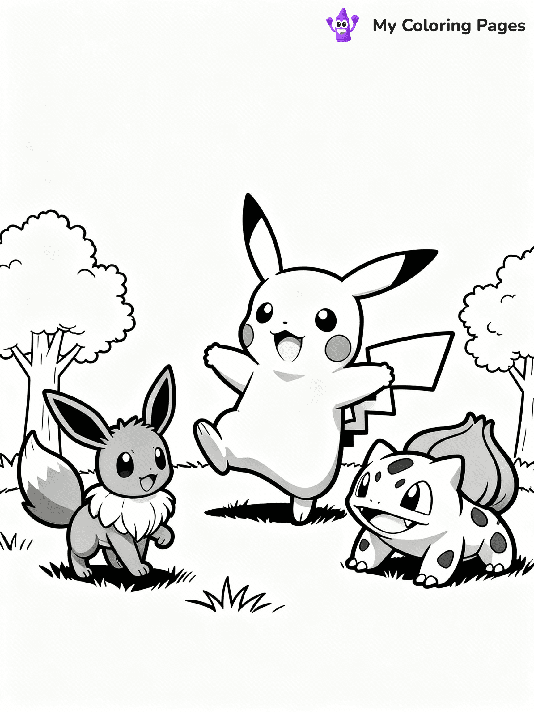 ⚠️ CRITICAL REQUIREMENT - ABSOLUTE BLACK AND WHITE ONLY ⚠️
This MUST be a BLACK AND WHITE line drawing ONLY. NO COLORS whatsoever.
- ONLY pure black lines (#000000) on pure white background (#FFFFFF)
- ABSOLUTELY NO colors, NO shading, NO gradients, NO grayscale
- If there are ANY colors in the output, the image is REJECTED
- This is a COLORING PAGE - meant to be COLORED IN by children
- The output must be UNCOLORED line art ready for coloring
⚠️ SUBJECT TO DRAW: Pikachu from Pokémon playing with other Pokemon. PURE OUTLINES. NO FILLS, COLOR, SHADING, OR GREYSCALE. WHITE BACKGROUND.
(REMEMBER: Output must be BLACK AND WHITE line art only, NOT colored!)
# Flat, Friendly Cartoon Line-Art Coloring Page
You are generating a **pure black-and-white binary image** of a child-friendly cartoon scene combining characters and background scenery in one cohesive composition.
## Rendering Rules (Strict)
- Only two colors: pure black (#000000) outlines and pure white (#FFFFFF) background.
- No grayscale, shading, gradients, tints, fills, transparency, or partial pixels.
- No antialiasing or blended edges; every pixel is 100% black or white.
- No solid black fills inside shapes — all areas inside outlines must remain white.
- No dark clothing areas or filled tone blocks; all garments outlined only.
- No shadows, textures, lighting, or tonal variations.
- Must look like flat binary vector line-art for coloring pages.
## Drawing & Composition
- **Medium, consistent line weight**; clean closed outlines easy to color inside.
- **Flat, simple, child-friendly design** — no realism or 3D depth.
- Characters are **grounded on a surface**, centered and large.
- **Balanced composition** with clear silhouettes and minimal props.
## Scenery & Style
- Landmarks (e.g., mosque, CN Tower) and scenery (trees, benches, waves) drawn with **black outlines only.**
- For real-world figures, teams, or places, show accurate details using only black outlines—no text or logos. Use distinctive uniform patterns, abstract symbols, and landmark silhouettes to convey identity.
- Keep **consistent perspective**; no floating elements.
- **Style:** whimsical **Doodle Art Alley** — rounded, friendly outlines.
- May adapt shapes from **Crayola, Disney, Peppa Pig, Cocomelon** — *by shape only, never color.*
- Final output: **flat, crisp, binary (#000000/#FFFFFF)**, **no filled color or background text.**
EXTREMELYE IMPORTANT:
- PURE BINARY LINE-ART; NO FILLS (HAIR/CLOTHES/SKIN), SHADING, OR GREY.
- NO SHADING, COLOR. MUST BE WHITE BACKGROUND.
⚠️ FINAL REMINDER: Draw the subject "Pikachu from Pokémon playing with other Pokemon. PURE OUTLINES. NO FILLS, COLOR, SHADING, OR GREYSCALE. WHITE BACKGROUND." as BLACK AND WHITE line art. Zero colors in output.