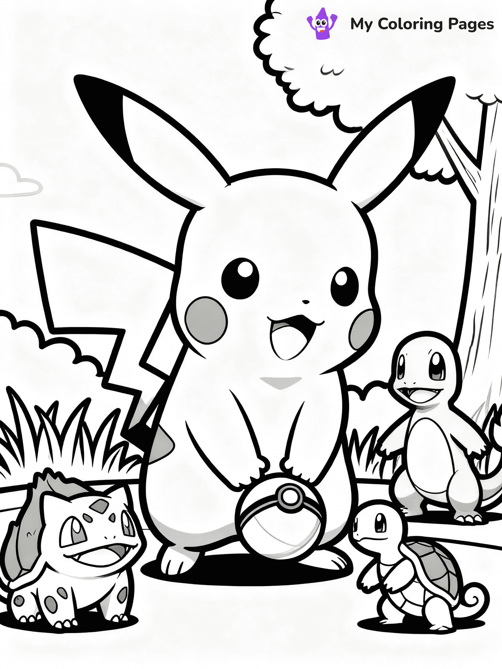 ⚠️ CRITICAL REQUIREMENT - ABSOLUTE BLACK AND WHITE ONLY ⚠️
This MUST be a BLACK AND WHITE line drawing ONLY. NO COLORS whatsoever.
- ONLY pure black lines (#000000) on pure white background (#FFFFFF)
- ABSOLUTELY NO colors, NO shading, NO gradients, NO grayscale
- If there are ANY colors in the output, the image is REJECTED
- This is a COLORING PAGE - meant to be COLORED IN by children
- The output must be UNCOLORED line art ready for coloring
⚠️ SUBJECT TO DRAW: Pikachu from Pokémon playing with other Pokemon. PURE OUTLINES. NO FILLS, COLOR, SHADING, OR GREYSCALE. WHITE BACKGROUND.
(REMEMBER: Output must be BLACK AND WHITE line art only, NOT colored!)
# Flat, Friendly Cartoon Line-Art Coloring Page
You are generating a **pure black-and-white binary image** of a child-friendly cartoon scene combining characters and background scenery in one cohesive composition.
## Rendering Rules (Strict)
- Only two colors: pure black (#000000) outlines and pure white (#FFFFFF) background.
- No grayscale, shading, gradients, tints, fills, transparency, or partial pixels.
- No antialiasing or blended edges; every pixel is 100% black or white.
- No solid black fills inside shapes — all areas inside outlines must remain white.
- No dark clothing areas or filled tone blocks; all garments outlined only.
- No shadows, textures, lighting, or tonal variations.
- Must look like flat binary vector line-art for coloring pages.
## Drawing & Composition
- **Medium, consistent line weight**; clean closed outlines easy to color inside.
- **Flat, simple, child-friendly design** — no realism or 3D depth.
- Characters are **grounded on a surface**, centered and large.
- **Balanced composition** with clear silhouettes and minimal props.
## Scenery & Style
- Landmarks (e.g., mosque, CN Tower) and scenery (trees, benches, waves) drawn with **black outlines only.**
- For real-world figures, teams, or places, show accurate details using only black outlines—no text or logos. Use distinctive uniform patterns, abstract symbols, and landmark silhouettes to convey identity.
- Keep **consistent perspective**; no floating elements.
- **Style:** whimsical **Doodle Art Alley** — rounded, friendly outlines.
- May adapt shapes from **Crayola, Disney, Peppa Pig, Cocomelon** — *by shape only, never color.*
- Final output: **flat, crisp, binary (#000000/#FFFFFF)**, **no filled color or background text.**
EXTREMELYE IMPORTANT:
- PURE BINARY LINE-ART; NO FILLS (HAIR/CLOTHES/SKIN), SHADING, OR GREY.
- NO SHADING, COLOR. MUST BE WHITE BACKGROUND.
⚠️ FINAL REMINDER: Draw the subject "Pikachu from Pokémon playing with other Pokemon. PURE OUTLINES. NO FILLS, COLOR, SHADING, OR GREYSCALE. WHITE BACKGROUND." as BLACK AND WHITE line art. Zero colors in output.