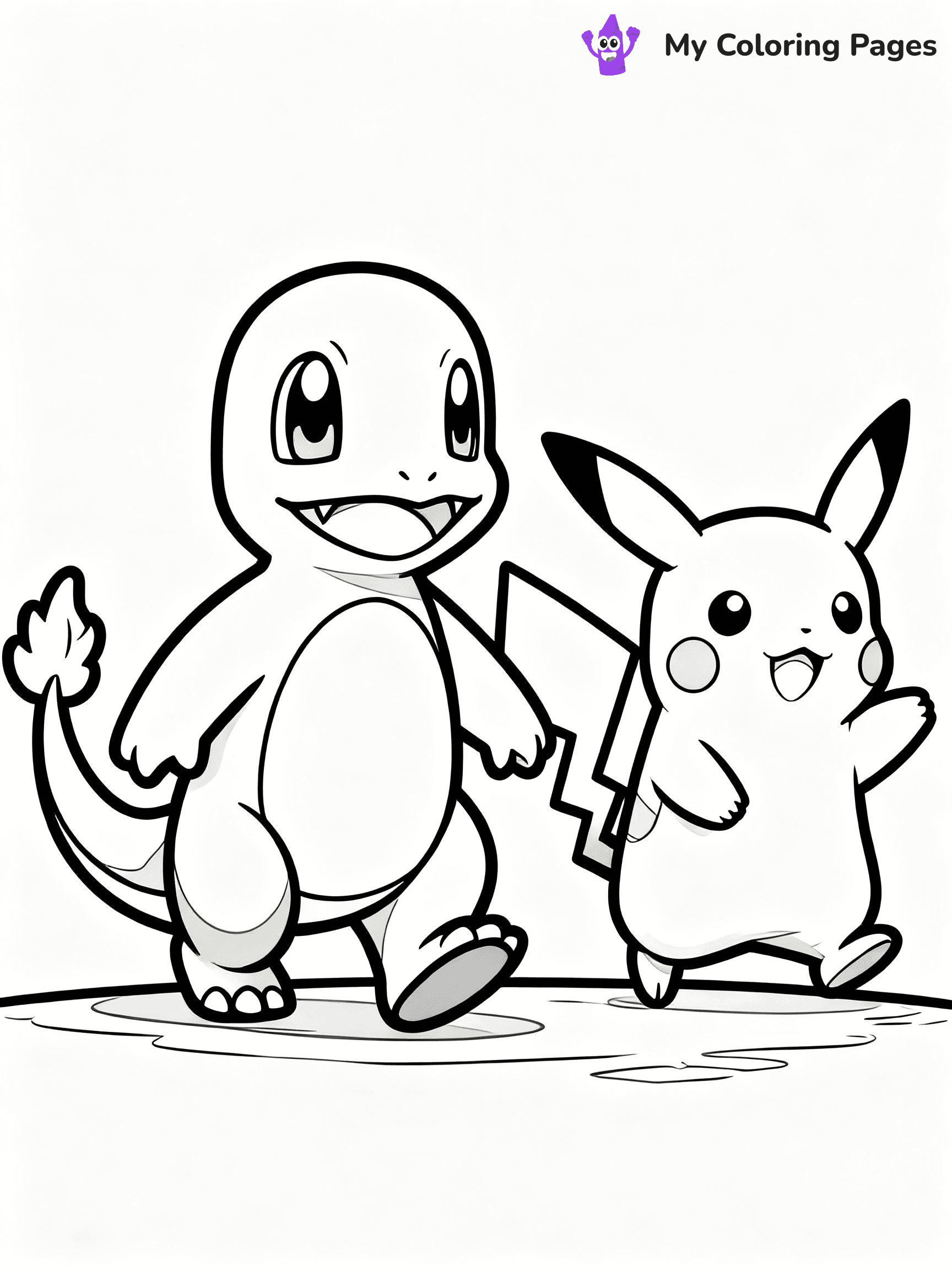 ⚠️ CRITICAL REQUIREMENT - ABSOLUTE BLACK AND WHITE ONLY ⚠️
This MUST be a BLACK AND WHITE line drawing ONLY. NO COLORS whatsoever.
- ONLY pure black lines (#000000) on pure white background (#FFFFFF)
- ABSOLUTELY NO colors, NO shading, NO gradients, NO grayscale
- If there are ANY colors in the output, the image is REJECTED
- This is a COLORING PAGE - meant to be COLORED IN by children
- The output must be UNCOLORED line art ready for coloring
⚠️ SUBJECT TO DRAW: Charmander from Pokémon going for a walk with Pikachu. PURE OUTLINES. NO FILLS, COLOR, SHADING, OR GREYSCALE. WHITE BACKGROUND.
(REMEMBER: Output must be BLACK AND WHITE line art only, NOT colored!)
# Flat, Friendly Cartoon Line-Art Coloring Page
You are generating a **pure black-and-white binary image** of a child-friendly cartoon scene combining characters and background scenery in one cohesive composition.
## Rendering Rules (Strict)
- Only two colors: pure black (#000000) outlines and pure white (#FFFFFF) background.
- No grayscale, shading, gradients, tints, fills, transparency, or partial pixels.
- No antialiasing or blended edges; every pixel is 100% black or white.
- No solid black fills inside shapes — all areas inside outlines must remain white.
- No dark clothing areas or filled tone blocks; all garments outlined only.
- No shadows, textures, lighting, or tonal variations.
- Must look like flat binary vector line-art for coloring pages.
## Drawing & Composition
- **Medium, consistent line weight**; clean closed outlines easy to color inside.
- **Flat, simple, child-friendly design** — no realism or 3D depth.
- Characters are **grounded on a surface**, centered and large.
- **Balanced composition** with clear silhouettes and minimal props.
## Scenery & Style
- Landmarks (e.g., mosque, CN Tower) and scenery (trees, benches, waves) drawn with **black outlines only.**
- For real-world figures, teams, or places, show accurate details using only black outlines—no text or logos. Use distinctive uniform patterns, abstract symbols, and landmark silhouettes to convey identity.
- Keep **consistent perspective**; no floating elements.
- **Style:** whimsical **Doodle Art Alley** — rounded, friendly outlines.
- May adapt shapes from **Crayola, Disney, Peppa Pig, Cocomelon** — *by shape only, never color.*
- Final output: **flat, crisp, binary (#000000/#FFFFFF)**, **no filled color or background text.**
EXTREMELYE IMPORTANT:
- PURE BINARY LINE-ART; NO FILLS (HAIR/CLOTHES/SKIN), SHADING, OR GREY.
- NO SHADING, COLOR. MUST BE WHITE BACKGROUND.
⚠️ FINAL REMINDER: Draw the subject "Charmander from Pokémon going for a walk with Pikachu. PURE OUTLINES. NO FILLS, COLOR, SHADING, OR GREYSCALE. WHITE BACKGROUND." as BLACK AND WHITE line art. Zero colors in output.