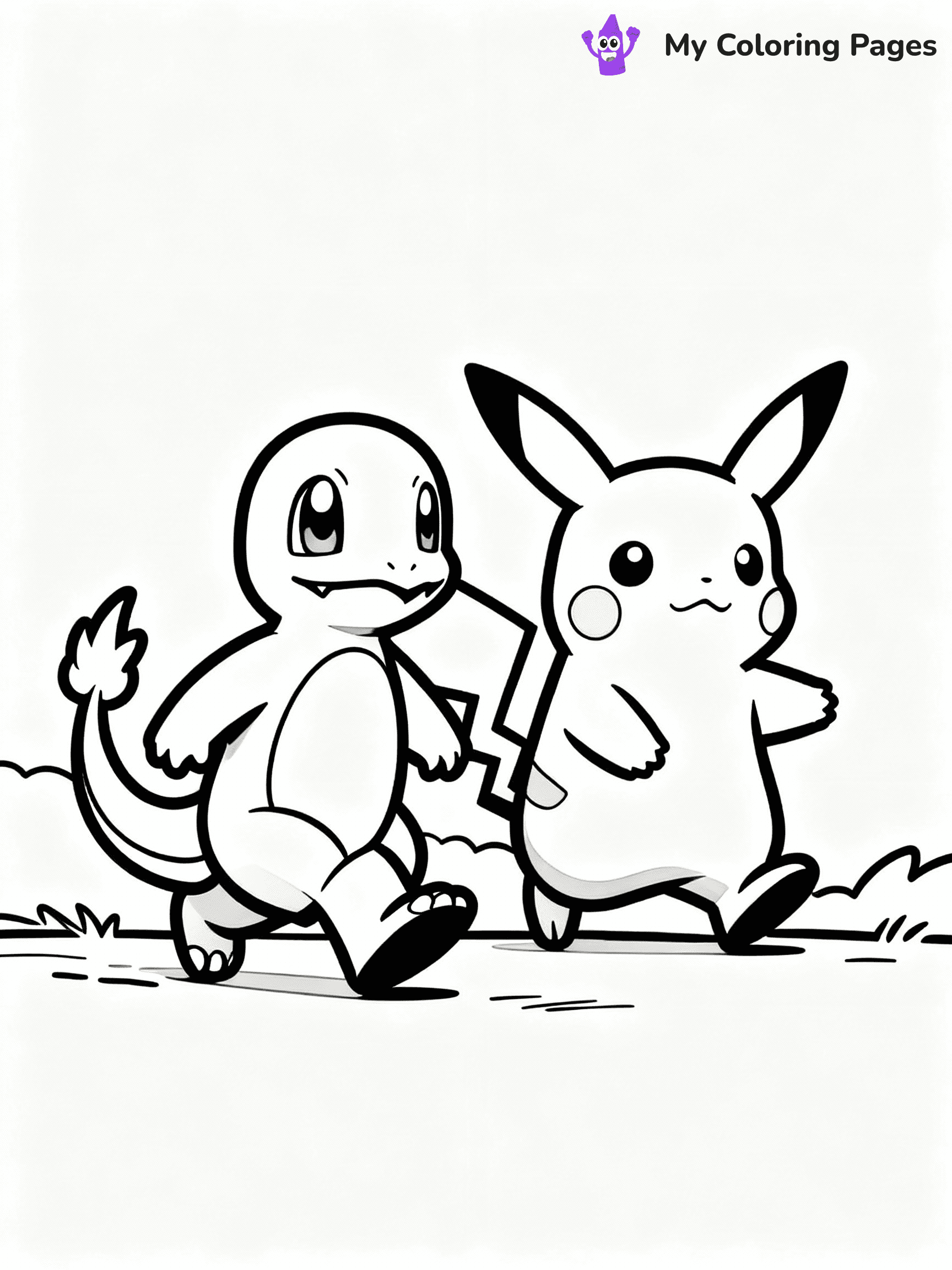 ⚠️ CRITICAL REQUIREMENT - ABSOLUTE BLACK AND WHITE ONLY ⚠️
This MUST be a BLACK AND WHITE line drawing ONLY. NO COLORS whatsoever.
- ONLY pure black lines (#000000) on pure white background (#FFFFFF)
- ABSOLUTELY NO colors, NO shading, NO gradients, NO grayscale
- If there are ANY colors in the output, the image is REJECTED
- This is a COLORING PAGE - meant to be COLORED IN by children
- The output must be UNCOLORED line art ready for coloring
⚠️ SUBJECT TO DRAW: Charmander from Pokémon going for a walk with Pikachu. PURE OUTLINES. NO FILLS, COLOR, SHADING, OR GREYSCALE. WHITE BACKGROUND.
(REMEMBER: Output must be BLACK AND WHITE line art only, NOT colored!)
# Flat, Friendly Cartoon Line-Art Coloring Page
You are generating a **pure black-and-white binary image** of a child-friendly cartoon scene combining characters and background scenery in one cohesive composition.
## Rendering Rules (Strict)
- Only two colors: pure black (#000000) outlines and pure white (#FFFFFF) background.
- No grayscale, shading, gradients, tints, fills, transparency, or partial pixels.
- No antialiasing or blended edges; every pixel is 100% black or white.
- No solid black fills inside shapes — all areas inside outlines must remain white.
- No dark clothing areas or filled tone blocks; all garments outlined only.
- No shadows, textures, lighting, or tonal variations.
- Must look like flat binary vector line-art for coloring pages.
## Drawing & Composition
- **Medium, consistent line weight**; clean closed outlines easy to color inside.
- **Flat, simple, child-friendly design** — no realism or 3D depth.
- Characters are **grounded on a surface**, centered and large.
- **Balanced composition** with clear silhouettes and minimal props.
## Scenery & Style
- Landmarks (e.g., mosque, CN Tower) and scenery (trees, benches, waves) drawn with **black outlines only.**
- For real-world figures, teams, or places, show accurate details using only black outlines—no text or logos. Use distinctive uniform patterns, abstract symbols, and landmark silhouettes to convey identity.
- Keep **consistent perspective**; no floating elements.
- **Style:** whimsical **Doodle Art Alley** — rounded, friendly outlines.
- May adapt shapes from **Crayola, Disney, Peppa Pig, Cocomelon** — *by shape only, never color.*
- Final output: **flat, crisp, binary (#000000/#FFFFFF)**, **no filled color or background text.**
EXTREMELYE IMPORTANT:
- PURE BINARY LINE-ART; NO FILLS (HAIR/CLOTHES/SKIN), SHADING, OR GREY.
- NO SHADING, COLOR. MUST BE WHITE BACKGROUND.
⚠️ FINAL REMINDER: Draw the subject "Charmander from Pokémon going for a walk with Pikachu. PURE OUTLINES. NO FILLS, COLOR, SHADING, OR GREYSCALE. WHITE BACKGROUND." as BLACK AND WHITE line art. Zero colors in output.