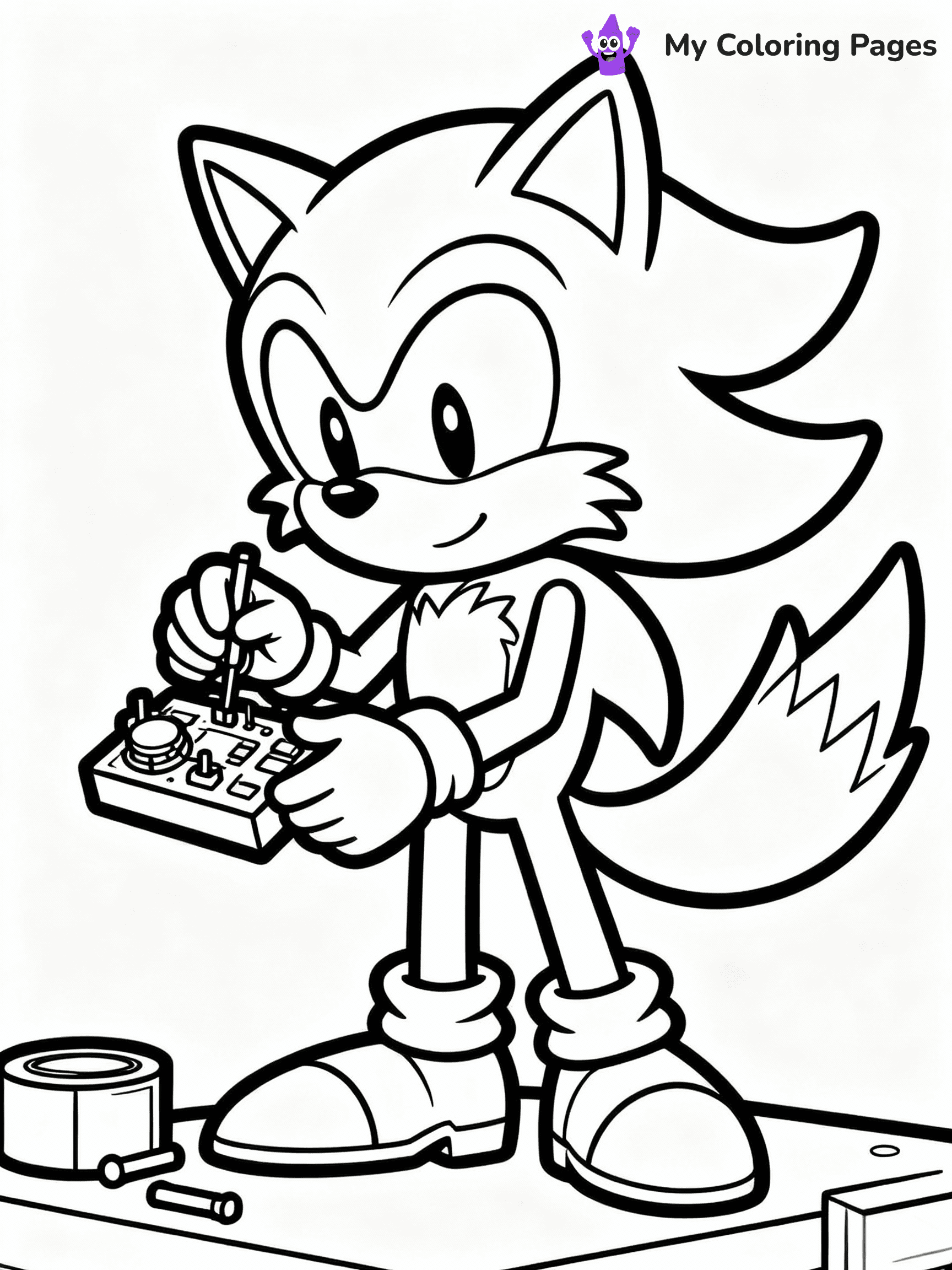 ⚠️ CRITICAL REQUIREMENT - ABSOLUTE BLACK AND WHITE ONLY ⚠️
This MUST be a BLACK AND WHITE line drawing ONLY. NO COLORS whatsoever.
- ONLY pure black lines (#000000) on pure white background (#FFFFFF)
- ABSOLUTELY NO colors, NO shading, NO gradients, NO grayscale
- If there are ANY colors in the output, the image is REJECTED
- This is a COLORING PAGE - meant to be COLORED IN by children
- The output must be UNCOLORED line art ready for coloring
⚠️ SUBJECT TO DRAW: Tails the fox from Sonic building a gadget. Important: PURE OUTLINES. NO FILLS, COLOR, SHADING, OR GREYSCALE. WHITE BACKGROUND.
(REMEMBER: Output must be BLACK AND WHITE line art only, NOT colored!)
# Flat, Friendly Cartoon Line-Art Coloring Page
You are generating a **pure black-and-white binary image** of a child-friendly cartoon scene combining characters and background scenery in one cohesive composition.
## Rendering Rules (Strict)
- Only two colors: pure black (#000000) outlines and pure white (#FFFFFF) background.
- No grayscale, shading, gradients, tints, fills, transparency, or partial pixels.
- No antialiasing or blended edges; every pixel is 100% black or white.
- No solid black fills inside shapes — all areas inside outlines must remain white.
- No dark clothing areas or filled tone blocks; all garments outlined only.
- No shadows, textures, lighting, or tonal variations.
- Must look like flat binary vector line-art for coloring pages.
## Drawing & Composition
- **Medium, consistent line weight**; clean closed outlines easy to color inside.
- **Flat, simple, child-friendly design** — no realism or 3D depth.
- Characters are **grounded on a surface**, centered and large.
- **Balanced composition** with clear silhouettes and minimal props.
## Scenery & Style
- Landmarks (e.g., mosque, CN Tower) and scenery (trees, benches, waves) drawn with **black outlines only.**
- For real-world figures, teams, or places, show accurate details using only black outlines—no text or logos. Use distinctive uniform patterns, abstract symbols, and landmark silhouettes to convey identity.
- Keep **consistent perspective**; no floating elements.
- **Style:** whimsical **Doodle Art Alley** — rounded, friendly outlines.
- May adapt shapes from **Crayola, Disney, Peppa Pig, Cocomelon** — *by shape only, never color.*
- Final output: **flat, crisp, binary (#000000/#FFFFFF)**, **no filled color or background text.**
EXTREMELYE IMPORTANT:
- PURE BINARY LINE-ART; NO FILLS (HAIR/CLOTHES/SKIN), SHADING, OR GREY.
- NO SHADING, COLOR. MUST BE WHITE BACKGROUND.
⚠️ FINAL REMINDER: Draw the subject "Tails the fox from Sonic building a gadget. Important: PURE OUTLINES. NO FILLS, COLOR, SHADING, OR GREYSCALE. WHITE BACKGROUND." as BLACK AND WHITE line art. Zero colors in output.