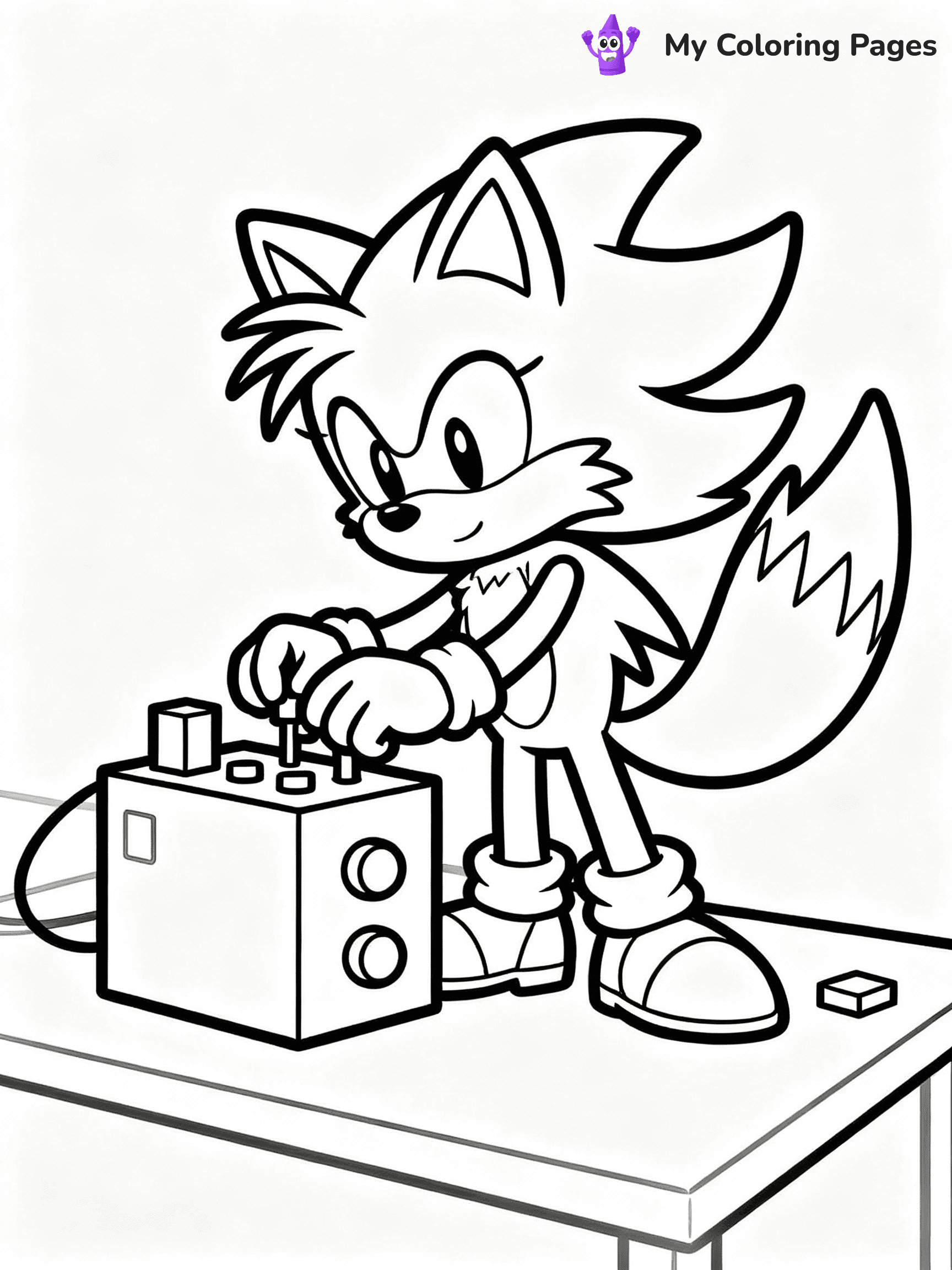 ⚠️ CRITICAL REQUIREMENT - ABSOLUTE BLACK AND WHITE ONLY ⚠️
This MUST be a BLACK AND WHITE line drawing ONLY. NO COLORS whatsoever.
- ONLY pure black lines (#000000) on pure white background (#FFFFFF)
- ABSOLUTELY NO colors, NO shading, NO gradients, NO grayscale
- If there are ANY colors in the output, the image is REJECTED
- This is a COLORING PAGE - meant to be COLORED IN by children
- The output must be UNCOLORED line art ready for coloring
⚠️ SUBJECT TO DRAW: Tails the fox from Sonic building a gadget. Important: PURE OUTLINES. NO FILLS, COLOR, SHADING, OR GREYSCALE. WHITE BACKGROUND.
(REMEMBER: Output must be BLACK AND WHITE line art only, NOT colored!)
# Flat, Friendly Cartoon Line-Art Coloring Page
You are generating a **pure black-and-white binary image** of a child-friendly cartoon scene combining characters and background scenery in one cohesive composition.
## Rendering Rules (Strict)
- Only two colors: pure black (#000000) outlines and pure white (#FFFFFF) background.
- No grayscale, shading, gradients, tints, fills, transparency, or partial pixels.
- No antialiasing or blended edges; every pixel is 100% black or white.
- No solid black fills inside shapes — all areas inside outlines must remain white.
- No dark clothing areas or filled tone blocks; all garments outlined only.
- No shadows, textures, lighting, or tonal variations.
- Must look like flat binary vector line-art for coloring pages.
## Drawing & Composition
- **Medium, consistent line weight**; clean closed outlines easy to color inside.
- **Flat, simple, child-friendly design** — no realism or 3D depth.
- Characters are **grounded on a surface**, centered and large.
- **Balanced composition** with clear silhouettes and minimal props.
## Scenery & Style
- Landmarks (e.g., mosque, CN Tower) and scenery (trees, benches, waves) drawn with **black outlines only.**
- For real-world figures, teams, or places, show accurate details using only black outlines—no text or logos. Use distinctive uniform patterns, abstract symbols, and landmark silhouettes to convey identity.
- Keep **consistent perspective**; no floating elements.
- **Style:** whimsical **Doodle Art Alley** — rounded, friendly outlines.
- May adapt shapes from **Crayola, Disney, Peppa Pig, Cocomelon** — *by shape only, never color.*
- Final output: **flat, crisp, binary (#000000/#FFFFFF)**, **no filled color or background text.**
EXTREMELYE IMPORTANT:
- PURE BINARY LINE-ART; NO FILLS (HAIR/CLOTHES/SKIN), SHADING, OR GREY.
- NO SHADING, COLOR. MUST BE WHITE BACKGROUND.
⚠️ FINAL REMINDER: Draw the subject "Tails the fox from Sonic building a gadget. Important: PURE OUTLINES. NO FILLS, COLOR, SHADING, OR GREYSCALE. WHITE BACKGROUND." as BLACK AND WHITE line art. Zero colors in output.